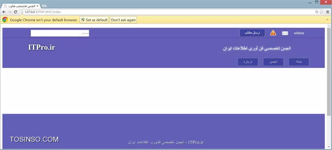 سلام به همه دوستان خوب در ابتدا بیایم مشکلات سایتو حل کنیم، یکی از مشکلاتی که توی سایت وجود داره اینه که زمانی که روی ورود کلیک میکنیم خروجی بصورت زیر نمایش داده میشه :
||https://tosinso.com//files/get/04016ce2-3a8b-49c3-8c11-da5a3cc33952||
این بخاطر اینه که هم توی Index.php (توی فولدر Login) تگی با id بنام Login داریم هم توی Header.php تگ با id بنام Login داریم، پس واسه رفع این مشکل باید یکی از این تگ ها اسمش با اون یکی تفاوت داشته باشه، من میایم اسم تگی که توی Index.php (در فولدر Login) بنام Login بود رو به Login__page تغییر میدم و توی Login.css هم این تغییر باید انجام بشه .
خروجی :
||https://tosinso.com//files/get/c8386c27-dfd7-4144-9d9d-bada05c63c79||
میبینید که مشکل برطرف شد .
یه مشکل دیگه توی Footer سایت هست که در زمان زوم کردن، عرض footer کمتر از عرض header سایته .
||https://tosinso.com//files/get/5467408b-1a5c-4bc5-89fe-2db70d93b93c||
که اینم با استفاده از کد زیر حل میکنیم ، تکه کد زیر رو به قسمت Footer# (توی فایل footer.css) اضافه میکنیم .
<css>
min-width: 1200px;
<css>
||https://tosinso.com//files/get/7ce4b9b7-98ff-4572-bec6-f8a8b694a9d4||
اینم درست شد. 
*قبل از شروع هر قسمت جدید، سایت چک میشه و اگه مشکلاتی وجود داشته باشه رفع میشه، دوستان هم اگه مشکلی توی سایت دیدید بهم اطلاع بدید تا توی قسمت بعدی این مشکلات هم حل بشه .*
تمام فایلهایی که تا الان واسه وب سایت درست کردیم میتونید از این |لینک::http://www.mediafire.com/download/qytbk6ddzwqcc7b/ITPro.ir_Part4.rar| دانلود کنید . خوب الان میایم یه منو کوچیک درست میکنیم تا زمانی که کاربر روی نام کاربری خودش (در بالا) کلیک میکنه این منو نمایش داده بشه .
کد زیر رو به header.php اضافه میکنیم :
<htm>
                 .
                 .
                 .
<li class=Right id=Username>
    <div id=MenuDropDown>
        <ul>
            <li class=EditProfile><a href=#Profile>صفحه شخصی</a></li>
            <li class=Setting><a href=#Setting>تنظیمات</a></li>
            <li class=line></li>
            <li class=Exit><a href=#Exit>خروج</a></li>
        </ul>
    </div>
    <a href=#>نام کاربری</a>
</li>
                 .
                 .
                 .
<htm>
تگ <div> با id بنام MenuDropDown ایجاد کردیم و توی این تگ چندتا تگ دیگه .
سپس قالبشو مینویسیم (کدهای زیر رو به header.css اضافه میکنیم) :
<css>
#Username #MenuDropDown
{
	top: 52px;
	position: absolute;
	width: 105px;
	height: auto;
	background-color: #FFF;
	border: 1px solid #666;
	border-radius: 4px;
}

#Username #MenuDropDown li
{
	line-height: 30px;
	margin: 0;
}

#Username #MenuDropDown ul
{
	margin: 0;
	padding: 0;
}
<css>
||https://tosinso.com//files/get/4fa7f137-3953-4d4d-b98f-70abb3d496e2||
یه تغییر توی کد میدیم تا بتونیم رنگ تگهای <a> (توی منوی ایجاد شده بالا) رو به سیاه تغییر بدم .
<htm>
<a href=# class=Username>نام کاربری</a>
<htm>
یه کلاس اضافه میکنیم .
تغییر تکه کد زیر :
<css>
#WhoLogin #Username a.Username
{
	text-decoration: none;
	color: #CCC;
                  .
                  .
                  .
<css>
در بالا (خط اول) فقط  Username.  به بعد از  a  اضافه میکنیم .
||https://tosinso.com//files/get/f93599ee-1d76-4ad4-bf5d-0561a8989e7e||
الان میایم یه استایل به لینکها میدیم :
<css>
#Username #MenuDropDown a
{
	height: 30px;
	padding-right: 15px;
	display: block;
	font-family: Arial, Helvetica, sans-serif;
	font-size: 12px;
	color: #000;
	text-decoration: none;
}
<css>
||https://tosinso.com//files/get/9b0f9721-cf69-4232-8e85-a0c44787879f||
حالا میخوایم یه خورده استایل این منو رو بهتر کنیم :
<css>
#Username #MenuDropDown li.line
{
	border-bottom: 1px solid #CCC;
}

#Username #MenuDropDown:after
{
	content: \25b8;
	color: #FFF;
	font-size: 23px;
	width: 7px;
	right: 12px;
	position: absolute;
	top: -27px;
	transform: rotate(-90deg);
}
<css>
یه border میزاریم و سپس با استفاده از  25b8\ یه مثلث ایجاد میکنیم، سپس 90 درجه می چرخونیمش و از بالا و راست تنظیمش میکنیم .
||https://tosinso.com//files/get/0dd3a358-02f7-4a9e-b790-2cd04dfbf5fd||
یه خورده عرض منو رو بزرگتر میکنیم ، پس width قسمت Username #MenuDropDown# تغییر میدیم :
<css>
width: 140px;
<css>
میخوایم زمانی که روی لینکهای منو میریم رنگ پس زمینه اش و رنگ لینک عوض بشه، یه سایه هم میزاریم .
<css>
#Username #MenuDropDown a:hover
{
	color: #7c70f4;
	font-weight: bold;
	text-shadow: 0.5px 0.5px 5px #7c70f4;
}

#Username #MenuDropDown li.EditProfile a:hover
{
	border-radius: 3px 3px 0 0;
	background-color: #CCC;
}

#Username #MenuDropDown li.Setting a:hover
{
	background-color: #CCC;
}

#Username #MenuDropDown li.Exit a:hover
{
	border-radius: 0 0 3px 3px;
	background-color: #CCC;
}
<css>
چون بالای لینک اول و و پایین لینک سوم منو بصورت حلال هست واسه همین مقدار border-radius در بالا تغییر دادم .
||https://tosinso.com//files/get/1a7704bf-8ed5-4363-8647-2b5bd4936efe||
توی شکل میبینید که با موس روی لینک تنظیمات رفتم و استایلش تغییر کرد .
یه خورده دیگه روش کار میکنیم، میخوایم موقعی که روی لینک ها میریم آروم رنگشون تغییر کنه (500 میلی ثانیه) پس کد زیر به قسمت  Username #MenuDropDown a#  اضافه میکنیم . 
<css>
transition: all 500ms ease-in-out;
-webkit-transition: all 500ms ease-in-out;
-moz-transition: all 500ms ease-in-out;
-ms-transition: all 500ms ease-in-out;
-o-transition: all 500ms ease-in-out;
<css>
خوب باید کدی بنویسیم تا موقعی که روی نام کاربری کلیک میکنیم این منو نمایش داده بشه پس در ابتدا منو مخفی میکنیم، کد زیر به قسمت  Username #MenuDropDown#  اضافه میکنیم تا منو نمایش داده نشه .
<css>
display: none;
<css>
سپس با استفاده از JQuery کار رو تکمیل میکنیم .
کد زیر رو به header.php اضافه میکنیم :
<js>
<script> type=text/javascript src=JS/jquery.js></script>
<script> type=text/javascript>
	$(function()
	{
		$(a.Username).click(function()
		{
			if ($(#Username #MenuDropDown).is(:visible) == false)
			{
				$(#Username #MenuDropDown).css(display,inline);
	
				$(document).click(function(e)
				{
					if(!$(e.target).is('a.Username')) 
					{
						$(#Username #MenuDropDown).css(display,none);
					}
				});
			}
			else
			{
				$(#Username #MenuDropDown).css(display,none);
			}
		});	
	});
</script>
<js>
کد بالا به ما میگه اگه کاربری روی لینکی با class ی بنام Username کلیک کرد، اگه تگی با id بنام  MenuDropDown فعال نبود (یعنی محتوای این تگ در حال نمایش نبود) نمایشش بده وگرنه مخفیش کن (منظور اینه که اگه کاربر روی نام کاربری کلیک کرد منو رو نمایش بده وگرنه مخفیش کنه)
<js>
if ($(#Username #MenuDropDown).is(:visible) == false)
<js>
این شرط چک میکنه که الان منو مخفی هست یا داره نمایش داده میشه .
<js>
$(document).click(function(e)
{
       if(!$(e.target).is('a.Username')) 
             {
                     $(#Username #MenuDropDown).css(display,none);
              }
});
<js>
این تکه واسه بستن منوی باز شده است که چک میکنه اگه کاربر هر جای دیگه ای به غیر از نام کاربری کلیک کرد منو مخفی بشه .خوب الان میخوایم موقعی که کاربر لاگین میکنه به سایت، یه Session براش درست کنیم و دیگه دکمه لاگین ، ثبت نام ، فرم ثبت نام نمایش داده نشه و بجاش نام کاربری اون شخص در بالای صفحه نمایش داده بشه.پس میایم یه فایل بنام Session.php توی فولدر libs میسازیم و کدهای زیر توش مینویسیم.
<php>
<?php
class Session
{
	public static function init()
	{
		@session_start();
	}
	
	public static function IsLogin()
	{	
		Session::init();
		if(isset($_SESSION[Login]))
		{
			return true;
		}
		else
		{
			return false;
		}
	}
	
	public static function LoginDo($key, $value)
	{
           Session::init();		
		$_SESSION[$key] = $value;
	}
	
	public static function Logout()
	{
		session_destroy();
	}
}
<php>
یه تابع بنام ()init ایجاد میکنیم و میخوایم زمانی که Session ی تولید میکنیم، در ابتدا این تابع رو فراخوانی کنیم، زمانی که میخوایم Session ی ایجاد کنیم باید اول تابع ()session_start فراخوانی بشه (یعنی Session استارت میکنیم) .این Static که گذاشتم واسه اینه که میخوایم توابع داخل کلاس بدون ایجاد شی از اون کلاس، به راحتی قابل دسترسی باشن، مثلاً به صورت زیر :
<php>
Session::init();
<php>
ولی اگه Static نزاریم با خطا روبرو میشیم و واسه اینکه به خطا برنخوریم باید هرجایی که بخوایم از توابع هر کلاسی استفاده کنیم باید یه شی ارش بسازیم ، مثلاً اگه بخوایم تابع ()init فراخوانی کنیم باید بصورت زیر بنویسیم :
<php>
$obj = new Session(); 
$obj->init();
<php>
تابع ()IsLogin چک میکنه اگه Login ی وجود داشت که true برمیگردونه وگرنه false برمیگردونه .
تابع ()LoginDo واسه ایجاد کردن Session هست .تابع ()Logout تمام session هارو حذف میکنه با استفاده از تابع ()session_destroy  .کد زیر رو به ابتدای کدهای داخل تگ <body> توی index.php (توی فولدر Index) اضافه میکنیم :
<php>
	<?php if(Session::IsLogin()) { ?>
    
    	<br /><br /><br /><br /><br /><br /><br /><br /><br /><br />
        
    <? } else { ?>
<php>
یه چند تا تگ <br> گذاشتم واسه ایجاد یه فاصله بین header و Footer (این تگها موقعتی هستن تا زمانی که سایتمونو تکمیلتر کنیم)کد زیر رو به انتهای کدهای داخل تگ <body> توی index.php (توی فولدر Index) اضافه میکنیم :
<php>
<?php } ?>
<php>
یه تغییر هم باید توی header.php بدیم :
<php>
                             .
                             .
                             .
	<ul>
		<?php if(!Session::IsLogin()) {?>
            <li class=Right id=Login>
                <a href=Login>ورود</a>
            </li>
        <?php } else { ?>
            <li class=Right id=Username>
                <div id=MenuDropDown>
                    <ul>
                        <li class=EditProfile><a href=#Profile>صفحه شخصی</a></li>
                        <li class=Setting><a href=#Setting>تنظیمات</a></li>
                        <li class=line></li>
                        <li class=Exit><a href=#Exit>خروج</a></li>
                    </ul>
                </div>
                <a href=# class=Username>نام کاربری</a>
            </li>
            <li class=Right id=Letter>
                <div id=Num_Letter><label class=Number>2</label></div>
                <img src=Pic/Letter.png />
            </li>
            <li class=Right id=Message>
                <div id=Num_Message><label class=Number>1</label></div>
                <img src=Pic/warning.png />
            </li>
            <li class=Right id=Post>
                <a href=#>ارسال مطالب</a>
            </li>
        <?php } ?>
            <li class=Left>
                <input type=text id=txt_search name=txt_search value=جستجو ... />
            </li>
        </ul>
    </div>
</div>
<div id=Header>
    
    <div id=SingUp>
        <ul>
            <li id=title>
                ITPro.ir
            </li>
            <?php if(!Session::IsLogin()) {?>
                <li>
                    <input type=button id=Btn_SingUp value=ثبت نام name=Btn_SingUp />
                </li>
            <?php } ?>
            <li id=title2>
                                .
                                .
                                .
<php>
فقط چند خط کد php اضافه کردم بقیه کدها تکراری هستن .
شرط زیر رو توی فایل  Login__Model.php  پیدا کنید و بصورت زیر تغییرش بدید .
<php>
                     .
                     .
                     .
if($count > 0)
{
	//echo <br>welcome;
	Session::LoginDo(Login, success);
	header(location: ../index);
}
else
{
	//echo <br>Invalid Username Or Password;
	header(location: ../login);				
}
                    .
                    .
                    .
<php>
باید فایل session.php رو هم توی سایت لود کنیم، کد زیر به فایل Index.php (توی فولدر اصلی سایت) اضافه میکنیم :
<php>
require(libs/Session.php);
<php>
خوب الان یه خروجی میگیریم ببینیم چطور شد .
||https://tosinso.com//files/get/bc3bafaf-c8e9-4d96-80be-e46ebead4dfa||
الان وارد سایت میشیم و روی نام کاربری کلیک میکنیم .
||https://tosinso.com//files/get/0c09745b-1b0d-4488-8307-0b76e71ff3a0||
حالا میخوایم زمان ورود به سایت به جای نمایش نام کاربری نام کاربری کسی که وارد سایت شده نمایش داده بشه .
تابع LoginDo بصورت زیر تغییر میدیم :
<php>
public static function LoginDo($key, $value, $username)
{
	Session::init();
	$_SESSION[$key] = $value;
	
	$_SESSION[Uname] = $username;
}
<php>
و تابع زیر اضافه میکنیم :
<php>
public static function GetUserLogin()
{
	return $_SESSION[Uname];
}
<php>
تکه کد مربوط به نام کاربری توی فایل header.php رو بصورت زیر تغییر بدید :
<php>
<a href=# class=Username><?php echo Session::GetUserLogin(); ?></a>
<php>
شرط زیر رو توی فایل  Login__Model.php  پیدا کنید و بصورت زیر تغییرش بدید .
<php>
if($count > 0)
{
	Session::LoginDo(Login, success, $user);
	header(location: ../index);
	//echo <br>welcome;
}
<php>
||https://tosinso.com//files/get/24c37bf2-0ce3-451c-9b67-bfbf5f1d77b3||
تمام فایلهایی که تا الان واسه وب سایت درست کردیم (به همراه کارای این قسمت) میتونید از این |لینک::http://www.mediafire.com/download/4w6jk7fou65m511/ITPro.ir_Part5.rar| دانلود کنید . 

امیدوارم از این آموزش هم استفاده لازم ببرید، *ITPro باشید .*

نویسنده : مهدی رزمجویی
منبع : |جزیره طراحی و توسعه وب وب سایت توسینسو::https://tosinso.com/web|
هرگونه نشر و کپی برداری بدون ذکر منبع و نام نویسنده دارای اشکال اخلاقی می باشد