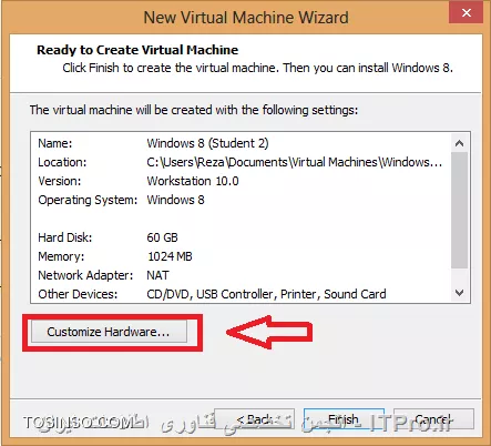 در این آموزش قصد دارم نحوه راه اندازی و استفاده از نرم افزار Net Support School رو بر روی VMware به صورت شماتیک توضیح بدم گرچه این روش در عمل کاربردی نداره ولی یک روش تمرینی خوب برای یاد گرفتن این نرم افزار کاربردی است. قسمت اول این اموزش مربوط به راه اندازی ماشین مجازی هست (اگر اشنایی دارید به بخش دوم مراجعه کنید) و بخش دوم استفاده از نرم افزار Net Support  ، در این مطلب آموزشی بر اساس یک سناریو نصب و راه اندازی VMWare و اتصال آنها به اینترنت و ایجاد یک شبکه داخلی و سپس راه اندازی نرم افزار کاربردی Net Support بر روی 3 ماشین VMWare که یکی از آنها به عنوان دستگاه معلم (Tutor) و 2 دستگاه دیگر به عنوان دانشجو (Student) شبیه سازی میشود.بر طبق این سناریو به ترتیب زیر 3 ماشین VMWare ایجاد میشود.
قدم اول : ایجاد یک ماشین مجازی جدید به ترتیب زیر:
||http://tosinso.com/files/get/c422d8d5-5359-4b5d-90c2-fcb1334963ef||
قدم دوم : یکی از دو حالت Typical یا Custom را انتخاب کرده و Next را میزنیم.
||http://tosinso.com/files/get/823e8f27-f990-4c0b-aecc-6d8c7c62d77e||
قدم سوم : در این مرحله میتوانیم محل فایل ایزوی ویندوز 8 را مشخص کرده و یا ان را به بعد موکول کنیم.
||http://tosinso.com/files/get/e76fa852-0add-402d-bf8f-fbc98eacfa0f||
قدم چهارم : در این مرحله نوع سیستم عامل و ورژن محصول را انتخاب میکنیم.
||http://tosinso.com/files/get/cf51fbad-5deb-4a73-a59a-382aec627b84||
قدم پنجم : نام ماشین مجازی را مشخص میکنیم.
||http://tosinso.com/files/get/3e1aa1aa-a0ca-4a3f-a1b6-4395d6e32c1f||
قدم پنجم : سپس با زدن Customize Hardware میتوانیم تنظیمات سخت افزاری ماشین مجازی را به دلخواه خود انجام دهیم.
||http://tosinso.com/files/get/25545a3a-c7b0-4914-b95c-03aed588ef1b||
قدم ششم : در این مرجله مقدار RAM ماشین مجازی را از طریق اسکرول تعبیه شده در سمت راست تعیین میکنیم
||http://tosinso.com/files/get/da09ec39-1df7-4d9b-aac9-fd883305fda9||
قدم هفتم : سپس تعداد پردازنده ها را مشخص میکنیم.
||http://tosinso.com/files/get/1d0edb30-b02e-40c6-85c2-5574c6e1d227||
قدم هشتم : در این مرحله حالت کارت شبکه خود را تعیین میکنیم. با توجه به شکل زیر 5حالت کارت شبکه مجازی در Vmware در نطر گرفته شده است که با توجه به سناریو NAT میتواند بهترین گزینه باشد.(نیاز به انصال هر ماشین به اینترنت بوده و ماشین ها باید به یکدیگر متصل شده و همدیگر را ببینند.)
||http://tosinso.com/files/get/f8e997b9-4baa-4268-86ad-4f2e0f0222f0||
قدم نهم : سپس مسیر فایل ایزوی سیستم عامل را تعیین میکینم.(در این سناریو هر 3 ماشین VM ویندوز 8.1)
||http://tosinso.com/files/get/87f047ce-6fe4-4f63-b3d0-e83871c302d7||
قدم دهم : سپس ویندوز 8 را نصب میکینم.
||http://tosinso.com/files/get/216fe59a-573e-4caa-ab1b-b3cd65d782ed||
قدم یازدهم : بعد از نصب هر VM میبایست برای هر ماشین VM Tools را هم برای راحتی کار و همچنین انتقال فایل نصب نرم افزار net support به ترتیب زیر نصب میکنیم
||http://tosinso.com/files/get/63d756e9-0dce-49e3-9133-8748cf1b65d6||
 قدم دوازدهم : همانطور که در شکل زیر میبینیم درایو مجازی VM Tools بر روی ماشین مجازی Mount شده و به راحتی کار نصب را انجام میدهیم.
||http://tosinso.com/files/get/e50fa9fe-5369-4f2f-9595-7865d66f7ae8||
قدم سیزدهم : فایل نصب نرم افزار Net Support را از سایت www.netsupportschool.com دانلود کرده و با توجه به نصب VM Tools فایل setup را به راحتی بر روی هر 3 ماشین کپی میکنیم.
||http://tosinso.com/files/get/3a7ac53b-a43d-4d6b-a562-f58857315000||
قدم چهاردهم : سپس بر روی ماشین Tutor فایل setup نرم افزار net support را اجرا کرده و آن را نصب میکنیم. و مراحل زیر را تا نصب کامل نرم افزار طی میکنیم.
||http://tosinso.com/files/get/1649c9b5-40b6-4119-87ab-30d4c5267f1f||
||http://tosinso.com/files/get/458a6a5a-586b-49d4-8109-ecc8097e1ae5||||http://tosinso.com/files/get/96eafb8c-56d5-477e-81ed-88eac296b9d5||
قدم پانزدهم : در این مرحله نوع کاربری net support را مشخص کرده که بر طبق سناریو برای یک ماشین Tutor و برای 2 ماشین student را نصب میکنیم.
||http://tosinso.com/files/get/36d33d42-ebea-40f2-980b-3f4f6ae16b1b||
||http://tosinso.com/files/get/db9bcd32-9c35-4e83-a9dd-cdb9e4ef1133||
قدم شانزدهم : بعد از اتمام نصب net support بر روی 3 ماشین مجازی در صورتی که هر 3 ماشین دسترسی به اینترنت نداشته باشند مراحل زیر را انجام میدهیم. ابتدا از منوی Edit گزینه Virtual Network Editor  را انتخاب کرده.
||http://tosinso.com/files/get/c7dc2761-ebdd-41a8-81d8-69dc5c804b73||
قدم هفدهم : با توجه به سناریوی تعیین شده برای هر 3 ماشین کارت شبکه در حالت NAT قرار داده شده در Virtual Network Editor بر روی VMnet 8 کلیک کرده تا تنطیمات NAT برای ماشین مجازی را انجام دهیم. همینطور که مشخص است کارت شبکه  در حالت NAT که بر روی سیستم عامل کامپیوتر میزبان ایجاد شده دارای محدوده IP : 192.168.113.0 بوده و بنابراین به منطور ایجاد ارتباط بین 3 ماشین مجازی این 3 ماشین هم باید از همین range ای پی اختصاص داده شود. به این منظور باید تیک use local DHCP service to distribute ip address to VMS را زده تا به هر سه ماشین از رنج IP مورد نطر به صورت اتوماتیک داده شود.(با این کار هم دسترسی به اینترنت برای 3 ماشین فراهم شده و هم هر 3 ماشین همدیگر را دیده و میتوانند با یکدیگر ارتباط درون شبکه ای داشته باشند.
||http://tosinso.com/files/get/3424910e-2f2b-4255-866e-2e8218e5e0ae||
بعد از این کار بر روی ماشین Tutor  آی پی های 2 ماشین دیگر را ping کرده تا از داشتن ارتباط اطمینان حاصل کنیم. بدین صورت هر 3 ماشین مجازی آماده برقراری ارتباط از طریق net support را داشته و میتوانیم محیط آموزشی net support را استفاده کنیم.
1- ایجاد یک room مجازی در ماشین Tutor: با اجرای نرم افزار net support پنجره زیر باز شده و استاد باید فیلدهای مربوطه را به ترتیب زیر پر کرده و سپس اتاق مجازی آموزشی را ایجاد کند.
||http://tosinso.com/files/get/20e36747-eb63-4f1c-9b77-ff19a8514c73||
2- بعد از کلیک کردن بر روی دکمه new پنجره زیر باز شده و استاد باید یکی از حالتهای زیر را به عنوان شروع کننده کلاس انتخاب کند. مورد اول Room Mode میباشد که این حالت به شما اجازه میدهد که کامپیوترهای داخل یک کلاس را گروه بندی کرده و دانشجویان میتوانند به این اتاق اموزشی برای شروع کلاس بپیوندند. حالت دوم  PC Mode میباشد که به شما اجازه میدهد که یک تعدادی کامپیوتر را که با هم در یک اتاق در اتصال هستند از طریق کابل را به هم متصل کرده و یک کلاس مجازی آموزشی تشکیل دهید. حالت سوم User Mode میباشد که به شما اجازه میدهد یک تعداد دانشجو را با استفاده از پروفایل های انها به کلاس اضافه کنید. حالت چهارم یک حالت ساده بوده که در ان شما به سادگی میتوانید شبکه موجود را جستجو کرده و همه دانشجویان را به کلاس مورد نظر اضافه کنید.
در این سناریو ما از حالت دوم استفاده میکنیم.
||http://tosinso.com/files/get/6b6cc5f8-5dcb-4fc8-8146-14b1744ccfa2||
3- در این مرحله پنجره Create Class باز شده و در این مرحله باید PC های دانشجویان کلاس را ابتدا جستجو کرده و سپس همه انها رو به کلاس اضافه کنیم.
||http://tosinso.com/files/get/be28d2da-cf20-4773-b06f-c3fdb16da00a||
||http://tosinso.com/files/get/7661349e-a09e-4f09-92e9-af40f2774d9b||
4-دبعد از ایجاد کلاس پنجره اصلی نرم افزار به صورت زیر میباشد و دانشجویان اضافه شده قابل روئیت میباشند.
||http://tosinso.com/files/get/4b4fd644-7999-4cf0-a5d8-3299d62a5923||
5- تب دوم این اجازه را به استاد داده تا نمایی از desktop های دانشجویان حاضر در کلاس را روئیت کرده و به نوعی انها را کنترل کند. علاوه بر ان استاد قادر است با کلیک کردن بر روی هر کدام از پنجره های پیش نمایش دسکتاپ دانشجویان به صورت remote به کامپیوتر دانشجوی مورد نظز دسترسی پیدا کند.
||http://tosinso.com/files/get/ace1446a-e122-460d-9987-f9b463cb2894||
6- در تب سوم که با ایکون های هد ست مشخص شده است استاد قادر است با کلیک بر روی Announce نوعی اطلاع رسانی را به دانشجویان ارسال کند. علاوه بر این استاد قادر بوده که با برداشتن تیک های بلندگو و میکروفون انها را از در کامپیوترهای دانشجویان از کار بیندازد.
||http://tosinso.com/files/get/9f032a1c-4787-4699-b565-85d2642adce8||
||http://tosinso.com/files/get/0379be7c-1a46-4d1c-b867-a36e50371cf6||
7-  در تب بعدی استاد قادر بوده که انواع سوالات را برای کل کلاس یا بخشی از کلاس مطرح کرده و جواب را هم از سوی دانشجویان دریافت کند.
||http://tosinso.com/files/get/c43fd40a-56a3-4579-afa2-0d3c41e151c3||
اولین مدل از سوالات First to answer میباشد که استاد با مطرح کردن یک سوال در کلاس گزینه مورد نظر را کلیک کرده و دانشجویان بر روی کامپیوترشان با پیغام زیر مواجه شده و اولین دانشویی که بر روی answer کلیک کند قادر خواهد بود تا سوال را جواب دهد.
||http://tosinso.com/files/get/95439e52-493b-4c49-9402-0a32e6e1f655||
||http://tosinso.com/files/get/38b943ed-8471-4716-adaf-fb8c6d71ded0||
بعد از پاسخ دادن به سوال بر روی پروفایل دانشجوی مورد نطر به شکا زیر 2 گزینه تیک و ضربدر در اختیار استاد قرار گرفته و صحیح یا نا درست بودن پاسخ دانشجوی مورد نظر را میتواند تعیین کند. 
||http://tosinso.com/files/get/a7d4b650-28eb-4d96-9b8f-c848ea3d257f||
در صورت درست بودن پاسخ دانشجوی مورد نظر یک ستاره به عنوان جایزه دریافت میکند.
||http://tosinso.com/files/get/fe29b122-7d8d-4d88-9c36-c5a5c5ab42fc||
نوع دوم سوال Enter an answer میباشد .
||http://tosinso.com/files/get/f0be3aa6-ecc8-4a26-83aa-4baf570f662d||
در این حالت استاد پاسخ صحیح را در کادر مورد نظر وارد کرده و بعد از مطرح کردن سوال بر روی Go کلیک کرده .
||http://tosinso.com/files/get/fea2b766-7725-41c2-952c-fadb8d7d2639||
همانطور که در شکل زیر نشان داده شده به محض کلیک کردن Go توسط استاد پنجره ای به شکل زیر در PC های دانشجویان ظاهر شده است
||http://tosinso.com/files/get/4e008f76-53c9-4d19-a40e-2e7d0117e3c1||
 و بعد از اتمام زمان تفکر دانشجویان قادر به پاسخگویی خواهند بود.
||http://tosinso.com/files/get/386151ee-a2eb-4cea-b35f-49f6fdb431e1||
بعد از پاسخگویی به سوال دانشجویان به شکل زیر از پاسخ دیگر دانشجویان مطلع میشوند و میتوانند خود را نسبت به کلاس ارزیابی کنند.
||http://tosinso.com/files/get/b9086a56-03ff-4c51-8ccd-47b4fdc36cd7||
همچنین استاد بعد از پاسخگوی دانشجویان به شکل زیر از پاسخ انها مطلع خواهد شد که رنگ قرمز نشان دهنده پاسخ اشتباه و رنگ سبز نشان دهنده دانشجویانی است که پاسخ صحیح را وارد کرده اند.
||http://tosinso.com/files/get/9ea7cab7-6aa7-4e01-9c4e-94cbfab24849||
در تب بعدی استاد قادر خواهد بود تا نوعی محدودیت برای دانشجویان کلاس از لحاظ دسترسی به  وب سایت های مختلف تعیین کندو ستون سمت راست برای وب سایت های ممنوعه بوده که استاد با کلیک بر روی علامت مثبت (سبز رنگ) وب سایت های ممنوعه را تعیین کند و در اینصورت دانشجویان قادر نخواهند بود به وب سایت های مذکور دسترسی پیدا کنند.
||http://tosinso.com/files/get/d8048463-751d-4453-ae99-dcd5a8c7405b||
از ستون چپ نیز استاد قادر بوده تا وب سایت های مورد تایید را اضافه کند و اجازه دسترسی را به دانشجویان داخل کلاس به وب سایت های مذکور بدهد.
||http://tosinso.com/files/get/589718f6-fc60-49b9-9985-800e2d2eb8f8||
علاوه بر این استاد قادر بوده با استفاده از دکمه های پایین صفحه  همه وب سایت ها را بلاک کند.
||http://tosinso.com/files/get/0f56aec7-c81f-4ee3-80c6-c9c1d1f93930||
در تب بعدی استاد قادر خواهد بود نوعی همه پرسی از کلاس انجام داده تا به نتیجه مورد نظر با استفاده از جواب ها برسد.
||http://tosinso.com/files/get/111fb50a-c772-4a68-85c9-6a3786756ebd||
در این تب ابتدا استاد سوال رو مطرح کرده و نوع پاسخ را از نوار کیک کشویی زیر response انتخاب کرده و سپس بر روی send کلیک کرده و ان را برای همه دانشجویان ارسال کند.
||http://tosinso.com/files/get/fe6c9156-519e-43a2-8ef5-b14047da890c||
به محض ارسال سوال پنجره زیر برای همه دانشجویان باز شده و میتوانند به سوال پاسخ دهند.
||http://tosinso.com/files/get/4700ffba-1dec-4e2f-a5f6-e13b72993e86||
بعد از پاسخ دادن همه دانشجویان استاد قادر خواهد بود تا از ستون سمت راست درصدی از پاسخ های تعیین شده را مشاهده کرده و ارزیابی مورد نظر را از سوال خود انجام دهد.
||http://tosinso.com/files/get/3371a176-c0f2-44e0-b907-2437197d2d3f||
تب بعدی دسترسی پرینتر به دانشجویان میباشد که استاد با استفاده از دکمه های پایین پنجره میتواند عملیات پرینت را متوقف و بلاک و یا برای همه دانشجویان آزاد کند.
||http://tosinso.com/files/get/6efcb071-3ec3-4396-858e-73aa8fe0ab01||
در تب بعدی استاد قادر خواهد بود تا فرایند مانیتورینگ فعالیت های دانشجویان را با کلیک بر روی Monitor Activity فعال یا غیر فعال کند و علاوه بر ان از این تب استاد قادر است دانشجویان را بلاک کند. 
||http://tosinso.com/files/get/2b3ac1f5-48b6-4860-8f14-02fe9e29cc53||
در تب بعدی استاد میتواند سطح دسترسی دانشجویان را به CD/DVD و USB تعیین کند.
||http://tosinso.com/files/get/f2d8851f-a280-4c91-b15f-781145d9dd4a||
آخرین تب یکی از پر کاربردترین تب ها بوده که استاد قادر است با ایجاد یک صفحه White Board تدریس را انجام دهد. برای نمایش White board برای همه دانشجویان استاد بر روی Show کلیک کرده که به محض کلیک صفحه White Board بر روی مانیتور دانشجویان ظاهر میشود. در این صفحه ابزارهای زیادی برای تدریس همچون ایجاد متن و استفاده از قلم و خطوط و اشکال مختلف به تدریس بپردازد. علاوه بر ان استاد میتواند رنگ قام و ضخامت ان و همچنین فونت متن ها را تغییر دهد و در نهایت میتواند صفحه کذکور را ذخیره و صفحه جدیدی ایجاد کند.
||http://tosinso.com/files/get/ada000e7-0f9b-43af-9c34-a189be039f81||
یکی از منوهای کاربردی در این نرم افزار استاد میتواند تکالیف مورد نظرش را برای دانشجویان به طریقه زیر ارسال کند.
||http://tosinso.com/files/get/2896704a-8fdd-4dae-9f3b-b79a39014eeb||
بعد از انتخاب Send Work پنجره زیر باز شده و استاد میتواند تکلیف کورد نظر را که در قالب یک فایل text ذخیره کرده است را انتخاب کرده و همچنین تایین کند که فایل مورد نظر در چه مکانی از PC های دانشجویان کپی شود.
||http://tosinso.com/files/get/c0e03536-c30b-4855-bab8-66fbb6028b8f||
 سپس با کلیک بر روس send فایل text بر روی PC دانشجویان کپی میشود .
||http://tosinso.com/files/get/57210fb5-f5ce-4204-8db9-cffb9c23b4b9||
و دانشجویان قادر خواهند بود که فایل مورد نطر را باز کنند و محتویات تکلیف تایین شده از طرف استاد را ببینند.
||http://tosinso.com/files/get/b123fd5a-c981-4f8e-93a2-6f8b19764f49||
از دیگر منوهای کاربردی برای استاد ایکون های Lock , Unlock می باشد که استاد در صورتی که نیاز داشته باشد از دیدن صفحه نمایش خود برای دانشجویان جلوگیری کند بر روی Lock کلید کند.
||http://tosinso.com/files/get/7cd4174b-5e72-4557-8829-a89cd38b499d||
به محض کلیک استاد بر روی Lock صفحه نمایش PC های دانشجویان به وضع زیر خواهد درامد.
||http://tosinso.com/files/get/824e86cf-bae2-4893-b83f-98eee194ff4d||
از منوی show استادی میتواند صفحه نمایش خود را به حالتهای مختلف برای دانشجویان برای انجام تدریس در بیاورد.
||http://tosinso.com/files/get/dab9a896-a5ad-43d2-ab1c-3dfaa806d6c6||
نحوه حضور و غیاب با استفاده از نرم افزار Net Support به شکل زیر بوده و استاد با کلیک بر روی منوی Student register انها را در کلاس ثبت نام کند. 
||http://tosinso.com/files/get/3c183ee7-76e8-4582-b18d-21d93a276350||
به محض کلیک استاد بر روی register پنجره ای به شکل زیر بر روی صفحه نمایش دانشجویان ظاهر شده که دانشجویان موظف به پر کردن فیلدهای خالی بوده و ان را تایید کنند.
||http://tosinso.com/files/get/9ada9676-2aec-4af3-a76a-2d1cd9668e05||
بعد از انجام حضور و غیاب استاد میتواند یک گزارش از ان را در قالب یک فایل با پسوند .csv ذخیره کند.
||http://tosinso.com/files/get/360717e1-6f4f-4c6f-b18d-85197b6afa0f||
همچنین استاد میتواند با کلیک بر روی registration report کلیک کند.
||http://tosinso.com/files/get/773a472f-124e-4362-b5ee-6a18a228ae53||
به محض کلیک بر روی registration report میتواند گزارشی از دانشجویان حاظر در کلاس و فعالیت های انها مشاهده کند.
||http://tosinso.com/files/get/c499c1b6-048b-4abb-a841-0fa9fb9c26cf||
از دیگر قابلیت های این نرم افزار chat , ارسال پیغام خصوصی از طرف استاد به دانشجویان میباشد.
||http://tosinso.com/files/get/e14a8f27-cb16-4a9f-aa1a-b020b050abd5||
در شکل زیر نمونه ای از محیط chat باز شده توسط استاد با یک دانشجو میباشد.
||http://tosinso.com/files/get/d3ee9b19-2dcb-45cf-add0-d4c87dba65cc||
در پایان استاد میتواند کلاس را به طرز زیر به پایان برساند.
||http://tosinso.com/files/get/13c9666a-fb77-4b8b-bddd-d6aedc050515||


نویسنده : رضا حاج فرج 
منبع : |جزیره مجازی سازی وب سایت توسینسو::https://tosinso.com/virtualization|
هر گونه کپی برداری بدون ذکر منبع غیر اخلاقی است. 

