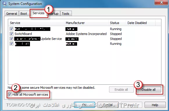 با سلام خدمت همه ITPRO هایی عزیز
از این ویژگی برای عملکرد بهتر سیستم در هنگام Boot شدن استفاده می شود که سیستم شما بتونه در حالت نرمال و سریع بالا بیاد .اصطاحا با بوت تمیز و روان سیستم بالا بیاد.
برای فعال کردن این ویژگی در ویندوز های 8 و 8.1 مطابق تصاویر زیر عمل نمایید و تیک گزینه های مورد نظر را گذاشته و OK نمایید.
||http://icdl.tosinso.com/files/get/a5dcb3b0-2988-4f21-8558-a9c6abb3334e||
||http://icdl.tosinso.com/files/get/384ca333-0bff-498a-b3b5-6669a3de284c||
||http://icdl.tosinso.com/files/get/6df34b01-9da0-4773-a1c2-5541f897227a||
||http://icdl.tosinso.com/files/get/e33f2714-7e52-4e75-95a0-15449964cd0b||
||http://icdl.tosinso.com/files/get/f4494ab2-1879-4ae0-9fc9-d71febdecf98||

و برای فعال کردن در ویندوز 7 به شیوه زیر عمل نمایید.
||http://icdl.tosinso.com/files/get/ade63fec-1c3f-4654-8356-192f6b3041bc||
||http://icdl.tosinso.com/files/get/ef84b16b-8a9a-4521-b2ac-2ab1f3488b13||
||http://icdl.tosinso.com/files/get/26488e77-7515-474f-87e1-f7a30b70f04f||