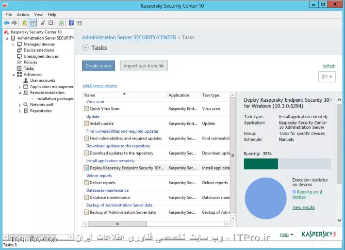 !! نصب Kaspersky Endpoint Security 
برای شروع آزمایشگاه شماره 3 ابتدا DC و Security-Center را روشن کنید نام کاربری abc\Administrator و پسورد هر دو سرور Ka5per5Ky است . همچنین کلاینت PC1 را با نام  کاربری  abc\Alex و پسورد Ka5per5Ky وارد شوید :

1- وارد سرور کسپراسکی به نام Security-Center شده و کنسول Kaspersky Security Center Administration را باز می کنیم می توانید از Start و سرچ ویندوز هم استفاده کنید 

2- نود  Administration Server را انتخاب کنید 

3- از سمت راست وارد تب  Deployment و سپس لینک Enable protection را انتخاب کنید 

||نصب Endpoint ::https://tosinso.com/files/get/56653e6b-1870-4052-a6aa-71031641f3ea||

4- اجرا ویزارد نصب و انتخاب Remote 
installation و کلیک روی Deploy installation 
package on managed computers 
(workstations) انجام دهید 

||نصب کسپراسکی 4::https://tosinso.com/files/get/6bf1da48-8c40-4c7b-80ba-b10d2e12be62||

5- انتخاب Kaspersky Endpoint Security 10 for 
Windows و Next را بزنید 

||نصب پکیج ::https://tosinso.com/files/get/d38bce5e-0588-4d36-aa50-782a524bd549||

6- انتخاب یکی از 2 مورد زیر و سپس Select devices for installation را کلیک کنید 

||نصب انتی ویروس کسپر اسکی ::https://tosinso.com/files/get/1a8a3c50-3184-4733-a21d-352abbf17446||

7- در زیر Managed devices انتخاب Security-Center 

||نصب 7 ::https://tosinso.com/files/get/6a8c593c-b0b9-421e-90e5-626b8dcd25c7||

8- زیر Unassigned devices و انتخاب کلاینت PC1 و Next کنید 

||نصب کسپراسکی8::https://tosinso.com/files/get/73dc4657-5ef3-4259-b234-9a65ce64456b||

9- گزینه های انتخابی پیش فرض را رها کرده و Next بزنید 

||نصب 9::https://tosinso.com/files/get/36783c14-e575-4fc7-86bf-30cf4edf9ca6||


10- حالا انتخاب Key برای سرور و کلاینت ها و Next کنید 

||https://tosinso.com/files/get/9bf88371-17f8-45f6-9028-d47bff487661||


11- ری استارت در اینجا ضروری است و انتخاب Prompt user 
for action و Next کنید . 

||نصب شدن کسپراسکی سرور ::https://tosinso.com/files/get/4655f259-25c1-44e7-96ff-307da0a67f4f||

12- موافقت با حذف برنامه های ناسازگار و سپس Next کنید 

||نصب شدن کسپراسکی کلاینت ::https://tosinso.com/files/get/890b042e-5940-4602-9ba7-151f84ac32a6||

13- گروه Managed 
devices را انتخاب و Next کنید 

||https://tosinso.com/files/get/890b042e-5940-4602-9ba7-151f84ac32a6||

14- انتخاب گزینه Account required (for installation 
without Network Agent) و تعریف یک نام کاربری و پسورد مدیریتی برای دسترسی داشتن به کلاینت ها را وارد کنید 

||https://tosinso.com/files/get/e8a3e246-362b-4446-b30f-2a10202efc57||

15 - اکانت را اضافه Add کنید 

||https://tosinso.com/files/get/214e359d-9a10-47c8-bbe4-7d43d2c540fb||

16- تایپ کنید Administrator و پسورد را Ka5per5Ky و OK کنید 


17- وقتی مطمئن شدید که Administrator اکانت اضافه شده Next را بزنید . 

||https://tosinso.com/files/get/fc17e06b-eddd-4653-a7e9-17b868f1c3ba||

18 - حالا برای شروع نصب Next را بزنید 

||https://tosinso.com/files/get/b58cad2e-9d5d-4890-89cc-2833cf37c503||

19 - بعد نصب Finish را بزنید 

||https://tosinso.com/files/get/c20d8d12-d591-428a-ac91-d12bb59abed0||

20- انتخاب Task Deploy Kaspersky Endpoint 
Security 10 for Windows و اطمینان حاصل کنید که روی 2 کامپیوتر نصب در حال انجام است :

||https://tosinso.com/files/get/c20d8d12-d591-428a-ac91-d12bb59abed0||

21- حالا در 99 درصد مراحل نصب صبر می کند تا کلاینت ها ری استارت شوند 

||https://tosinso.com/files/get/26f6499a-29d4-4d35-b43c-9c7ec6dea03a||

22- به PC1 بروید 

23- شما باید پیام ری استارت را مشاهده کنید حالا Restart را بزنید 

||https://tosinso.com/files/get/ee7a0da1-b528-448c-b65c-8b144becde8d||

24- بعد ری استارت شدن با نام کاربری abc\Alex و پسورد Ka5per5Ky وارد شوید 

نویسنده : سید احمد توسلی
منبع : |جزیره امنیت اطلاعات و ارتباطات وب سایت توسینسو::https://tosinso.com/security|
هرگونه نشر و کپی برداری بدون ذکر منبع و نام نویسنده دارای اشکال اخلاقی است

