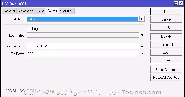 من به تنظیمات مودم دست نزدم چون دوستی گفت که وقتی میکروتیک داری دیگه احتیاجی به پورت فوروارد نیست ضمن اینکه مودمم iplink هست و تو هیچ سایتی تنظیماتشو پیدا نکردم کلا فرق داره با مودمای دیگه 
بله ایپی دستگاه دی وی ار  192.168.1.22 هست با http port: 8081 که توی شبکه داخلیم میبینمش
اون مواردی که فرمودید رو هم انجام دادم||https://mikrotik.tosinso.com/files/get/66371c37-aec3-4c13-8dbf-24ffc5bc1b87||
||https://mikrotik.tosinso.com/files/get/270431c9-0280-4c19-9cc9-bc592262049c||