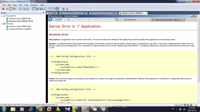 دوستان من موفق شدم بلخره نصب کنم شیرپوینت رو
فقط الان که دارم تنظیمات رو انجام میدم، این صفحه باز شده میگه برم توی web.config  یچیزی رو آف کنم
کجا برم شما میدونین؟ با توجه به عکس
||http://web.tosinso.com/files/get/28095c4d-1ad4-44b0-9d17-9be705d76323||
||http://web.tosinso.com/files/get/1062ba29-b8fa-4e42-a41c-f187989b01fc||