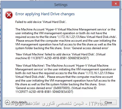 سلام 
سپاس از پاسخ شما
فایل تنطیمات بر روی سیستم لوکال(laptop) ساخته میشود . تنها vhd بر رو سیستم ریموت (pc) ساحته میشود و در نهایت این ارور داده میشود.||http://virtualization.tosinso.com/files/get/28338472-3077-4f65-a46a-272ef828df2e||