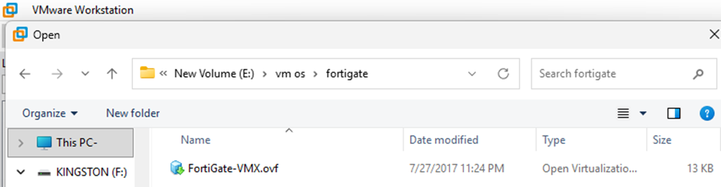 معرفی فایل ovf از فایروال فورتیگیت به vmware workstation