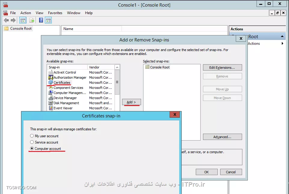 ایجاد  Certificate Signing Request بوسیله کنسول MMC