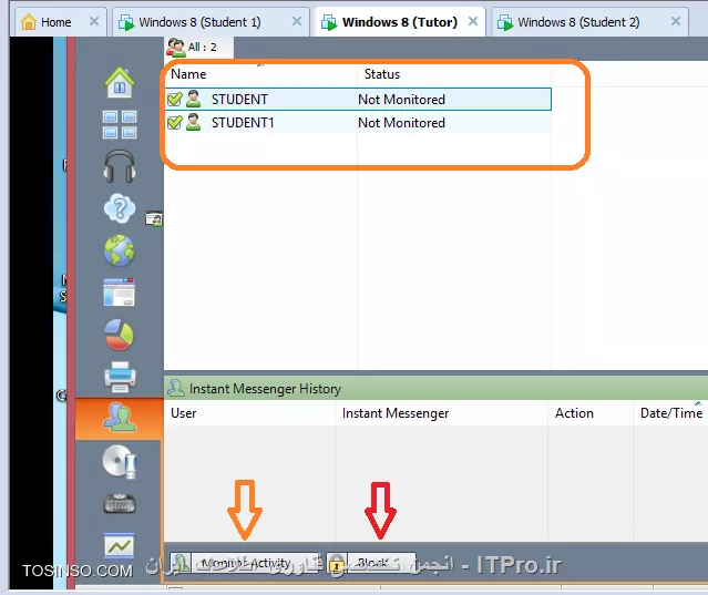 در این آموزش قصد دارم نحوه راه اندازی و استفاده از نرم افزار Net Support School رو بر روی VMware به صورت شماتیک توضیح بدم گرچه این روش در عمل کاربردی نداره ولی یک روش تمرینی خوب برای یاد گرفتن این نرم افزار کاربردی است. قسمت اول این اموزش مربوط به راه اندازی ماشین مجازی هست (اگر اشنایی دارید به بخش دوم مراجعه کنید) و بخش دوم استفاده از نرم افزار Net Support  ، در این مطلب آموزشی بر اساس یک سناریو نصب و راه اندازی VMWare و اتصال آنها به اینترنت و ایجاد یک شبکه داخلی و سپس راه اندازی نرم افزار کاربردی Net Support بر روی 3 ماشین VMWare که یکی از آنها به عنوان دستگاه معلم (Tutor) و 2 دستگاه دیگر به عنوان دانشجو (Student) شبیه سازی میشود.بر طبق این سناریو به ترتیب زیر 3 ماشین VMWare ایجاد میشود.
قدم اول : ایجاد یک ماشین مجازی جدید به ترتیب زیر:
||http://tosinso.com/files/get/c422d8d5-5359-4b5d-90c2-fcb1334963ef||
قدم دوم : یکی از دو حالت Typical یا Custom را انتخاب کرده و Next را میزنیم.
||http://tosinso.com/files/get/823e8f27-f990-4c0b-aecc-6d8c7c62d77e||
قدم سوم : در این مرحله میتوانیم محل فایل ایزوی ویندوز 8 را مشخص کرده و یا ان را به بعد موکول کنیم.
||http://tosinso.com/files/get/e76fa852-0add-402d-bf8f-fbc98eacfa0f||
قدم چهارم : در این مرحله نوع سیستم عامل و ورژن محصول را انتخاب میکنیم.
||http://tosinso.com/files/get/cf51fbad-5deb-4a73-a59a-382aec627b84||
قدم پنجم : نام ماشین مجازی را مشخص میکنیم.
||http://tosinso.com/files/get/3e1aa1aa-a0ca-4a3f-a1b6-4395d6e32c1f||
قدم پنجم : سپس با زدن Customize Hardware میتوانیم تنظیمات سخت افزاری ماشین مجازی را به دلخواه خود انجام دهیم.
||http://tosinso.com/files/get/25545a3a-c7b0-4914-b95c-03aed588ef1b||
قدم ششم : در این مرجله مقدار RAM ماشین مجازی را از طریق اسکرول تعبیه شده در سمت راست تعیین میکنیم
||http://tosinso.com/files/get/da09ec39-1df7-4d9b-aac9-fd883305fda9||
قدم هفتم : سپس تعداد پردازنده ها را مشخص میکنیم.
||http://tosinso.com/files/get/1d0edb30-b02e-40c6-85c2-5574c6e1d227||
قدم هشتم : در این مرحله حالت کارت شبکه خود را تعیین میکنیم. با توجه به شکل زیر 5حالت کارت شبکه مجازی در Vmware در نطر گرفته شده است که با توجه به سناریو NAT میتواند بهترین گزینه باشد.(نیاز به انصال هر ماشین به اینترنت بوده و ماشین ها باید به یکدیگر متصل شده و همدیگر را ببینند.)
||http://tosinso.com/files/get/f8e997b9-4baa-4268-86ad-4f2e0f0222f0||
قدم نهم : سپس مسیر فایل ایزوی سیستم عامل را تعیین میکینم.(در این سناریو هر 3 ماشین VM ویندوز 8.1)
||http://tosinso.com/files/get/87f047ce-6fe4-4f63-b3d0-e83871c302d7||
قدم دهم : سپس ویندوز 8 را نصب میکینم.
||http://tosinso.com/files/get/216fe59a-573e-4caa-ab1b-b3cd65d782ed||
قدم یازدهم : بعد از نصب هر VM میبایست برای هر ماشین VM Tools را هم برای راحتی کار و همچنین انتقال فایل نصب نرم افزار net support به ترتیب زیر نصب میکنیم
||http://tosinso.com/files/get/63d756e9-0dce-49e3-9133-8748cf1b65d6||
 قدم دوازدهم : همانطور که در شکل زیر میبینیم درایو مجازی VM Tools بر روی ماشین مجازی Mount شده و به راحتی کار نصب را انجام میدهیم.
||http://tosinso.com/files/get/e50fa9fe-5369-4f2f-9595-7865d66f7ae8||
قدم سیزدهم : فایل نصب نرم افزار Net Support را از سایت www.netsupportschool.com دانلود کرده و با توجه به نصب VM Tools فایل setup را به راحتی بر روی هر 3 ماشین کپی میکنیم.
||http://tosinso.com/files/get/3a7ac53b-a43d-4d6b-a562-f58857315000||
قدم چهاردهم : سپس بر روی ماشین Tutor فایل setup نرم افزار net support را اجرا کرده و آن را نصب میکنیم. و مراحل زیر را تا نصب کامل نرم افزار طی میکنیم.
||http://tosinso.com/files/get/1649c9b5-40b6-4119-87ab-30d4c5267f1f||
||http://tosinso.com/files/get/458a6a5a-586b-49d4-8109-ecc8097e1ae5||||http://tosinso.com/files/get/96eafb8c-56d5-477e-81ed-88eac296b9d5||
قدم پانزدهم : در این مرحله نوع کاربری net support را مشخص کرده که بر طبق سناریو برای یک ماشین Tutor و برای 2 ماشین student را نصب میکنیم.
||http://tosinso.com/files/get/36d33d42-ebea-40f2-980b-3f4f6ae16b1b||
||http://tosinso.com/files/get/db9bcd32-9c35-4e83-a9dd-cdb9e4ef1133||
قدم شانزدهم : بعد از اتمام نصب net support بر روی 3 ماشین مجازی در صورتی که هر 3 ماشین دسترسی به اینترنت نداشته باشند مراحل زیر را انجام میدهیم. ابتدا از منوی Edit گزینه Virtual Network Editor  را انتخاب کرده.
||http://tosinso.com/files/get/c7dc2761-ebdd-41a8-81d8-69dc5c804b73||
قدم هفدهم : با توجه به سناریوی تعیین شده برای هر 3 ماشین کارت شبکه در حالت NAT قرار داده شده در Virtual Network Editor بر روی VMnet 8 کلیک کرده تا تنطیمات NAT برای ماشین مجازی را انجام دهیم. همینطور که مشخص است کارت شبکه  در حالت NAT که بر روی سیستم عامل کامپیوتر میزبان ایجاد شده دارای محدوده IP : 192.168.113.0 بوده و بنابراین به منطور ایجاد ارتباط بین 3 ماشین مجازی این 3 ماشین هم باید از همین range ای پی اختصاص داده شود. به این منظور باید تیک use local DHCP service to distribute ip address to VMS را زده تا به هر سه ماشین از رنج IP مورد نطر به صورت اتوماتیک داده شود.(با این کار هم دسترسی به اینترنت برای 3 ماشین فراهم شده و هم هر 3 ماشین همدیگر را دیده و میتوانند با یکدیگر ارتباط درون شبکه ای داشته باشند.
||http://tosinso.com/files/get/3424910e-2f2b-4255-866e-2e8218e5e0ae||
بعد از این کار بر روی ماشین Tutor  آی پی های 2 ماشین دیگر را ping کرده تا از داشتن ارتباط اطمینان حاصل کنیم. بدین صورت هر 3 ماشین مجازی آماده برقراری ارتباط از طریق net support را داشته و میتوانیم محیط آموزشی net support را استفاده کنیم.
1- ایجاد یک room مجازی در ماشین Tutor: با اجرای نرم افزار net support پنجره زیر باز شده و استاد باید فیلدهای مربوطه را به ترتیب زیر پر کرده و سپس اتاق مجازی آموزشی را ایجاد کند.
||http://tosinso.com/files/get/20e36747-eb63-4f1c-9b77-ff19a8514c73||
2- بعد از کلیک کردن بر روی دکمه new پنجره زیر باز شده و استاد باید یکی از حالتهای زیر را به عنوان شروع کننده کلاس انتخاب کند. مورد اول Room Mode میباشد که این حالت به شما اجازه میدهد که کامپیوترهای داخل یک کلاس را گروه بندی کرده و دانشجویان میتوانند به این اتاق اموزشی برای شروع کلاس بپیوندند. حالت دوم  PC Mode میباشد که به شما اجازه میدهد که یک تعدادی کامپیوتر را که با هم در یک اتاق در اتصال هستند از طریق کابل را به هم متصل کرده و یک کلاس مجازی آموزشی تشکیل دهید. حالت سوم User Mode میباشد که به شما اجازه میدهد یک تعداد دانشجو را با استفاده از پروفایل های انها به کلاس اضافه کنید. حالت چهارم یک حالت ساده بوده که در ان شما به سادگی میتوانید شبکه موجود را جستجو کرده و همه دانشجویان را به کلاس مورد نظر اضافه کنید.
در این سناریو ما از حالت دوم استفاده میکنیم.
||http://tosinso.com/files/get/6b6cc5f8-5dcb-4fc8-8146-14b1744ccfa2||
3- در این مرحله پنجره Create Class باز شده و در این مرحله باید PC های دانشجویان کلاس را ابتدا جستجو کرده و سپس همه انها رو به کلاس اضافه کنیم.
||http://tosinso.com/files/get/be28d2da-cf20-4773-b06f-c3fdb16da00a||
||http://tosinso.com/files/get/7661349e-a09e-4f09-92e9-af40f2774d9b||
4-دبعد از ایجاد کلاس پنجره اصلی نرم افزار به صورت زیر میباشد و دانشجویان اضافه شده قابل روئیت میباشند.
||http://tosinso.com/files/get/4b4fd644-7999-4cf0-a5d8-3299d62a5923||
5- تب دوم این اجازه را به استاد داده تا نمایی از desktop های دانشجویان حاضر در کلاس را روئیت کرده و به نوعی انها را کنترل کند. علاوه بر ان استاد قادر است با کلیک کردن بر روی هر کدام از پنجره های پیش نمایش دسکتاپ دانشجویان به صورت remote به کامپیوتر دانشجوی مورد نظز دسترسی پیدا کند.
||http://tosinso.com/files/get/ace1446a-e122-460d-9987-f9b463cb2894||
6- در تب سوم که با ایکون های هد ست مشخص شده است استاد قادر است با کلیک بر روی Announce نوعی اطلاع رسانی را به دانشجویان ارسال کند. علاوه بر این استاد قادر بوده که با برداشتن تیک های بلندگو و میکروفون انها را از در کامپیوترهای دانشجویان از کار بیندازد.
||http://tosinso.com/files/get/9f032a1c-4787-4699-b565-85d2642adce8||
||http://tosinso.com/files/get/0379be7c-1a46-4d1c-b867-a36e50371cf6||
7-  در تب بعدی استاد قادر بوده که انواع سوالات را برای کل کلاس یا بخشی از کلاس مطرح کرده و جواب را هم از سوی دانشجویان دریافت کند.
||http://tosinso.com/files/get/c43fd40a-56a3-4579-afa2-0d3c41e151c3||
اولین مدل از سوالات First to answer میباشد که استاد با مطرح کردن یک سوال در کلاس گزینه مورد نظر را کلیک کرده و دانشجویان بر روی کامپیوترشان با پیغام زیر مواجه شده و اولین دانشویی که بر روی answer کلیک کند قادر خواهد بود تا سوال را جواب دهد.
||http://tosinso.com/files/get/95439e52-493b-4c49-9402-0a32e6e1f655||
||http://tosinso.com/files/get/38b943ed-8471-4716-adaf-fb8c6d71ded0||
بعد از پاسخ دادن به سوال بر روی پروفایل دانشجوی مورد نطر به شکا زیر 2 گزینه تیک و ضربدر در اختیار استاد قرار گرفته و صحیح یا نا درست بودن پاسخ دانشجوی مورد نظر را میتواند تعیین کند. 
||http://tosinso.com/files/get/a7d4b650-28eb-4d96-9b8f-c848ea3d257f||
در صورت درست بودن پاسخ دانشجوی مورد نظر یک ستاره به عنوان جایزه دریافت میکند.
||http://tosinso.com/files/get/fe29b122-7d8d-4d88-9c36-c5a5c5ab42fc||
نوع دوم سوال Enter an answer میباشد .
||http://tosinso.com/files/get/f0be3aa6-ecc8-4a26-83aa-4baf570f662d||
در این حالت استاد پاسخ صحیح را در کادر مورد نظر وارد کرده و بعد از مطرح کردن سوال بر روی Go کلیک کرده .
||http://tosinso.com/files/get/fea2b766-7725-41c2-952c-fadb8d7d2639||
همانطور که در شکل زیر نشان داده شده به محض کلیک کردن Go توسط استاد پنجره ای به شکل زیر در PC های دانشجویان ظاهر شده است
||http://tosinso.com/files/get/4e008f76-53c9-4d19-a40e-2e7d0117e3c1||
 و بعد از اتمام زمان تفکر دانشجویان قادر به پاسخگویی خواهند بود.
||http://tosinso.com/files/get/386151ee-a2eb-4cea-b35f-49f6fdb431e1||
بعد از پاسخگویی به سوال دانشجویان به شکل زیر از پاسخ دیگر دانشجویان مطلع میشوند و میتوانند خود را نسبت به کلاس ارزیابی کنند.
||http://tosinso.com/files/get/b9086a56-03ff-4c51-8ccd-47b4fdc36cd7||
همچنین استاد بعد از پاسخگوی دانشجویان به شکل زیر از پاسخ انها مطلع خواهد شد که رنگ قرمز نشان دهنده پاسخ اشتباه و رنگ سبز نشان دهنده دانشجویانی است که پاسخ صحیح را وارد کرده اند.
||http://tosinso.com/files/get/9ea7cab7-6aa7-4e01-9c4e-94cbfab24849||
در تب بعدی استاد قادر خواهد بود تا نوعی محدودیت برای دانشجویان کلاس از لحاظ دسترسی به  وب سایت های مختلف تعیین کندو ستون سمت راست برای وب سایت های ممنوعه بوده که استاد با کلیک بر روی علامت مثبت (سبز رنگ) وب سایت های ممنوعه را تعیین کند و در اینصورت دانشجویان قادر نخواهند بود به وب سایت های مذکور دسترسی پیدا کنند.
||http://tosinso.com/files/get/d8048463-751d-4453-ae99-dcd5a8c7405b||
از ستون چپ نیز استاد قادر بوده تا وب سایت های مورد تایید را اضافه کند و اجازه دسترسی را به دانشجویان داخل کلاس به وب سایت های مذکور بدهد.
||http://tosinso.com/files/get/589718f6-fc60-49b9-9985-800e2d2eb8f8||
علاوه بر این استاد قادر بوده با استفاده از دکمه های پایین صفحه  همه وب سایت ها را بلاک کند.
||http://tosinso.com/files/get/0f56aec7-c81f-4ee3-80c6-c9c1d1f93930||
در تب بعدی استاد قادر خواهد بود نوعی همه پرسی از کلاس انجام داده تا به نتیجه مورد نظر با استفاده از جواب ها برسد.
||http://tosinso.com/files/get/111fb50a-c772-4a68-85c9-6a3786756ebd||
در این تب ابتدا استاد سوال رو مطرح کرده و نوع پاسخ را از نوار کیک کشویی زیر response انتخاب کرده و سپس بر روی send کلیک کرده و ان را برای همه دانشجویان ارسال کند.
||http://tosinso.com/files/get/fe6c9156-519e-43a2-8ef5-b14047da890c||
به محض ارسال سوال پنجره زیر برای همه دانشجویان باز شده و میتوانند به سوال پاسخ دهند.
||http://tosinso.com/files/get/4700ffba-1dec-4e2f-a5f6-e13b72993e86||
بعد از پاسخ دادن همه دانشجویان استاد قادر خواهد بود تا از ستون سمت راست درصدی از پاسخ های تعیین شده را مشاهده کرده و ارزیابی مورد نظر را از سوال خود انجام دهد.
||http://tosinso.com/files/get/3371a176-c0f2-44e0-b907-2437197d2d3f||
تب بعدی دسترسی پرینتر به دانشجویان میباشد که استاد با استفاده از دکمه های پایین پنجره میتواند عملیات پرینت را متوقف و بلاک و یا برای همه دانشجویان آزاد کند.
||http://tosinso.com/files/get/6efcb071-3ec3-4396-858e-73aa8fe0ab01||
در تب بعدی استاد قادر خواهد بود تا فرایند مانیتورینگ فعالیت های دانشجویان را با کلیک بر روی Monitor Activity فعال یا غیر فعال کند و علاوه بر ان از این تب استاد قادر است دانشجویان را بلاک کند. 
||http://tosinso.com/files/get/2b3ac1f5-48b6-4860-8f14-02fe9e29cc53||
در تب بعدی استاد میتواند سطح دسترسی دانشجویان را به CD/DVD و USB تعیین کند.
||http://tosinso.com/files/get/f2d8851f-a280-4c91-b15f-781145d9dd4a||
آخرین تب یکی از پر کاربردترین تب ها بوده که استاد قادر است با ایجاد یک صفحه White Board تدریس را انجام دهد. برای نمایش White board برای همه دانشجویان استاد بر روی Show کلیک کرده که به محض کلیک صفحه White Board بر روی مانیتور دانشجویان ظاهر میشود. در این صفحه ابزارهای زیادی برای تدریس همچون ایجاد متن و استفاده از قلم و خطوط و اشکال مختلف به تدریس بپردازد. علاوه بر ان استاد میتواند رنگ قام و ضخامت ان و همچنین فونت متن ها را تغییر دهد و در نهایت میتواند صفحه کذکور را ذخیره و صفحه جدیدی ایجاد کند.
||http://tosinso.com/files/get/ada000e7-0f9b-43af-9c34-a189be039f81||
یکی از منوهای کاربردی در این نرم افزار استاد میتواند تکالیف مورد نظرش را برای دانشجویان به طریقه زیر ارسال کند.
||http://tosinso.com/files/get/2896704a-8fdd-4dae-9f3b-b79a39014eeb||
بعد از انتخاب Send Work پنجره زیر باز شده و استاد میتواند تکلیف کورد نظر را که در قالب یک فایل text ذخیره کرده است را انتخاب کرده و همچنین تایین کند که فایل مورد نظر در چه مکانی از PC های دانشجویان کپی شود.
||http://tosinso.com/files/get/c0e03536-c30b-4855-bab8-66fbb6028b8f||
 سپس با کلیک بر روس send فایل text بر روی PC دانشجویان کپی میشود .
||http://tosinso.com/files/get/57210fb5-f5ce-4204-8db9-cffb9c23b4b9||
و دانشجویان قادر خواهند بود که فایل مورد نطر را باز کنند و محتویات تکلیف تایین شده از طرف استاد را ببینند.
||http://tosinso.com/files/get/b123fd5a-c981-4f8e-93a2-6f8b19764f49||
از دیگر منوهای کاربردی برای استاد ایکون های Lock , Unlock می باشد که استاد در صورتی که نیاز داشته باشد از دیدن صفحه نمایش خود برای دانشجویان جلوگیری کند بر روی Lock کلید کند.
||http://tosinso.com/files/get/7cd4174b-5e72-4557-8829-a89cd38b499d||
به محض کلیک استاد بر روی Lock صفحه نمایش PC های دانشجویان به وضع زیر خواهد درامد.
||http://tosinso.com/files/get/824e86cf-bae2-4893-b83f-98eee194ff4d||
از منوی show استادی میتواند صفحه نمایش خود را به حالتهای مختلف برای دانشجویان برای انجام تدریس در بیاورد.
||http://tosinso.com/files/get/dab9a896-a5ad-43d2-ab1c-3dfaa806d6c6||
نحوه حضور و غیاب با استفاده از نرم افزار Net Support به شکل زیر بوده و استاد با کلیک بر روی منوی Student register انها را در کلاس ثبت نام کند. 
||http://tosinso.com/files/get/3c183ee7-76e8-4582-b18d-21d93a276350||
به محض کلیک استاد بر روی register پنجره ای به شکل زیر بر روی صفحه نمایش دانشجویان ظاهر شده که دانشجویان موظف به پر کردن فیلدهای خالی بوده و ان را تایید کنند.
||http://tosinso.com/files/get/9ada9676-2aec-4af3-a76a-2d1cd9668e05||
بعد از انجام حضور و غیاب استاد میتواند یک گزارش از ان را در قالب یک فایل با پسوند .csv ذخیره کند.
||http://tosinso.com/files/get/360717e1-6f4f-4c6f-b18d-85197b6afa0f||
همچنین استاد میتواند با کلیک بر روی registration report کلیک کند.
||http://tosinso.com/files/get/773a472f-124e-4362-b5ee-6a18a228ae53||
به محض کلیک بر روی registration report میتواند گزارشی از دانشجویان حاظر در کلاس و فعالیت های انها مشاهده کند.
||http://tosinso.com/files/get/c499c1b6-048b-4abb-a841-0fa9fb9c26cf||
از دیگر قابلیت های این نرم افزار chat , ارسال پیغام خصوصی از طرف استاد به دانشجویان میباشد.
||http://tosinso.com/files/get/e14a8f27-cb16-4a9f-aa1a-b020b050abd5||
در شکل زیر نمونه ای از محیط chat باز شده توسط استاد با یک دانشجو میباشد.
||http://tosinso.com/files/get/d3ee9b19-2dcb-45cf-add0-d4c87dba65cc||
در پایان استاد میتواند کلاس را به طرز زیر به پایان برساند.
||http://tosinso.com/files/get/13c9666a-fb77-4b8b-bddd-d6aedc050515||


نویسنده : رضا حاج فرج 
منبع : |جزیره مجازی سازی وب سایت توسینسو::https://tosinso.com/virtualization|
هر گونه کپی برداری بدون ذکر منبع غیر اخلاقی است. 
