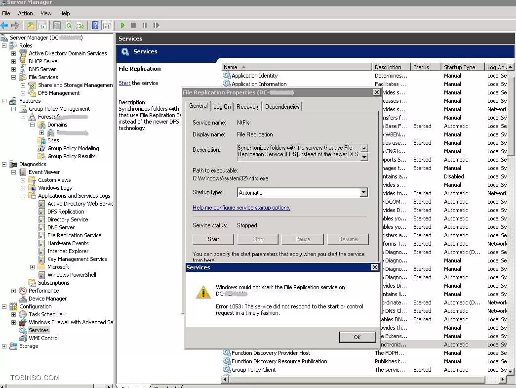 file replication:استارت نشدن سرویس file replicatin در ویندوز سرور 2008 r2