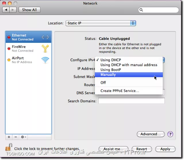 دادن ip به سیستم عامل OS X