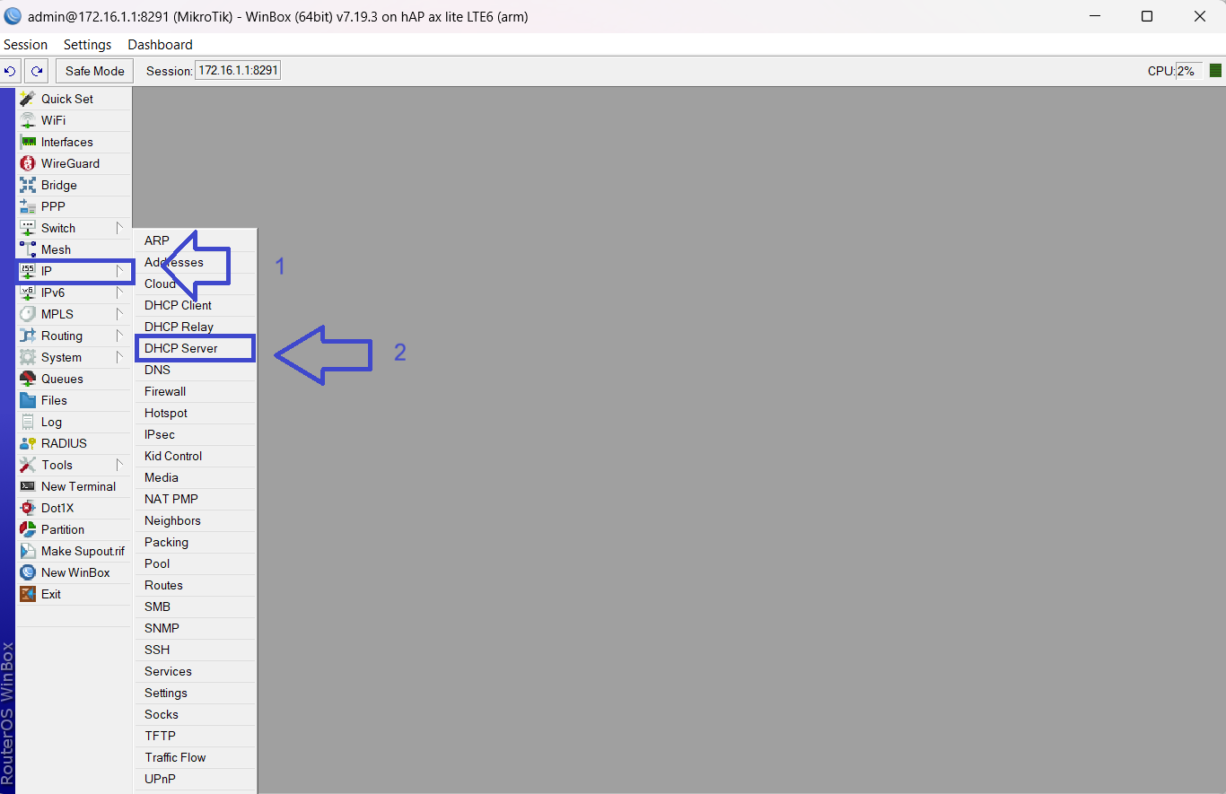 ورود به قسمت DHCP Server