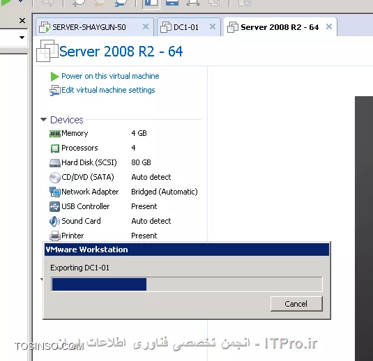 سلام 
توی Vmware Workstation 11 ماشین و انتخاب کردم و از منوی File گزینه Export To OVF
||http://virtualization.tosinso.com/files/get/d9dc0d11-e97a-4e4b-bcbb-87da6483d15c||
مسیر ذخیره فایل و می پرسه و شروع به Export کردن می کنه
||http://virtualization.tosinso.com/files/get/2db353fc-2e32-4c40-a629-d8a793ce4b63||


ادامه کار که میشه Upload کردن تو ESXi رو انجام دادم اینجا هم میزارم