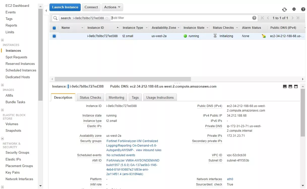 راه اندازی FortiAnalyzer-VM در AWS از طریق روش One Click Launch