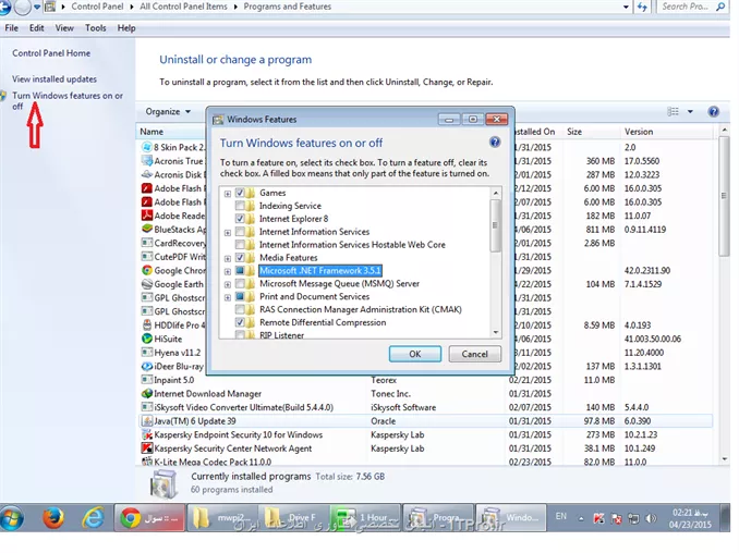 نصب net. در win 7