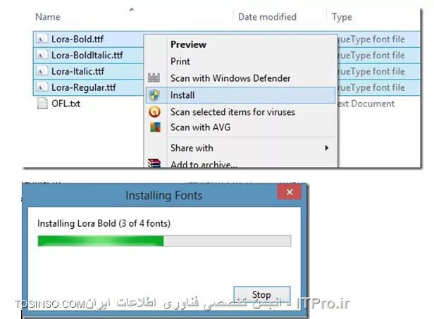  نصب فونت های وب سایت گوگل در windows 