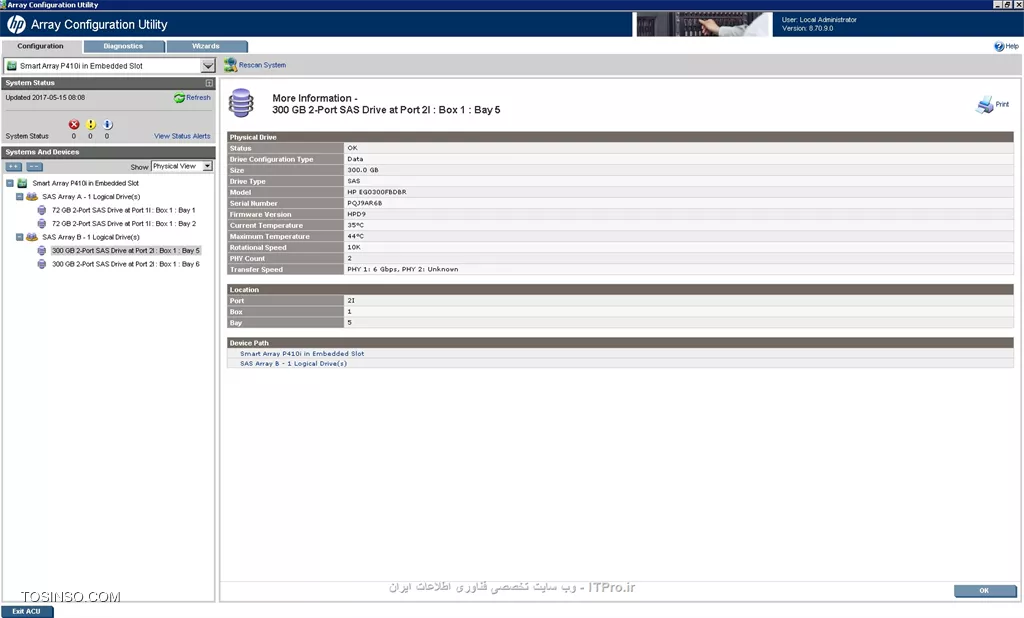 سلام

هارد 300GB SAS سرور HP DL380 G7 رو چندروز پیش تعویض کردم
هاردها هم رید 1 بودن
الان بعد چند روزه چراغ هارد تعویضی دائم آبیه و بعضی موقعها چراغ بقیه هاردها هم آبی میشه
این در صورتیه که توی ویندوز با نرم افزار Array configoration utility چک میکنم نوشته هارد سالمه و بدرستی کار میکنه

دلیل و مشکل چیه؟
ممنون
||https://tosinso.com/files/get/101d2ff2-99a3-4bf7-af5c-7a41def72754||


||https://tosinso.com/files/get/31c35781-35d6-495d-b1bd-f066c77493af||
