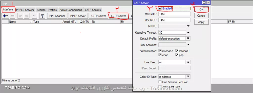 فکر می کنم L2TP رو هنوز فعال نکردین. مثل عکس زیر فعالش کنید .
||https://network.tosinso.com/files/get/333fd396-fc18-4900-8252-420d05577c55||
