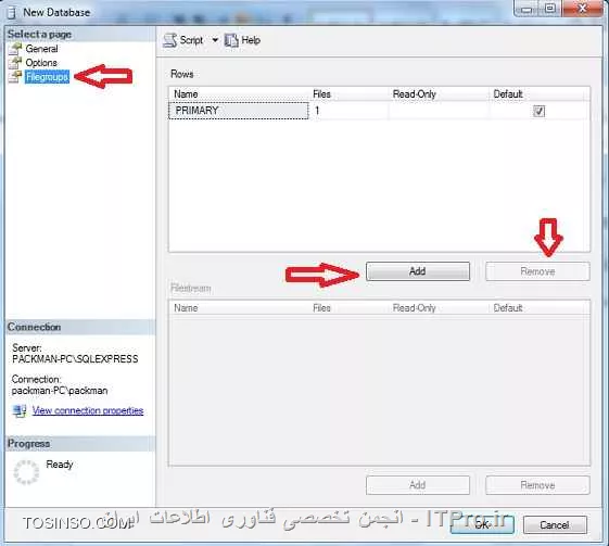 روی Data base ای که میخوایی محدودیت اعمال کنی راست کلیک کن و peroperties رو بزن و گزینه Permission رو انتخاب کن
||http://dba.tosinso.com/files/get/a3695469-3677-435b-8929-4bb92ba443f0||
یوزر مورد نظر رو انتخاب کن و در قسمت پایین در تصویر فوق هر محدودیتی که دوست داری رو اعمال کن
من تنظیمات جالب تری رو در ادامه میگم شاید به درد شما هم بخوره
میتونید هم موقع ایجاد یک Data base و هم بعد از ایجاد Data base محدودیت اعمال کنیم روی Database مورد نظر راست کلیک کرده و به  قسمت Options می رویم.  در این بخش است که میتوانیم تعیین کنیم که اختیارات Database و کاربر آن به چه صورتی باشد.
به شکل زیر توجه کنید:
||http://dba.tosinso.com/files/get/9d3fe424-5255-4230-91a8-0eb20168d022||
 در شکل بالا در قسمت Collation ما میتوانم تعیین کنیم که نوع نوشتاری و همچنین UniCode و موارد دیگر مثل فونت ها و زبان ها به چه صورت باشد که در بیشتر مواقع و در کشور ایران، Collation را از نوع Arabic انتخاب می کنیم.
در قسمت Recovery Model شل و مدل بازیابی اطلاعات را میتوانیم تعیین کنیم که به صورت کامل (Full) باشد یا موارد دیگر. که حالت Full بهترین حالت است.
در قسمت Compatibility Level میتوانیم سطح انطباق پذیری را تعیین کنیم که با کدان یک از ورژن های Sql server هماهنگی و انطباق پذیری را داشته باشد که برای مثال میتوانیم نوع آن را Sql server 2000 انتخاب کنیم که در این محیط به راحتی جداول موردنظر باز شوند یا مثلا 2005 یا 2008 انتخاب کنیم که در این قسمت Sql server 2008 را انتخاب میکینیم.
در قسمت Other Options  ما تنظیمات دیگری را داریم.
گزینه Auto Close را داریم که در مقابل آن می توانیم True یا False را انتخاب کنیم که آیا به صورت اتوماتیک جداول ما بسته شوند یا خیر.
در قسمت Auto Shrink تعیین میکنیم که مقادیر در داخل فیلدها و جدول ها به صورت اتوماتیک گنجاده شوند یا خیر.
در قسمت Default Curser ما میتوانیم شکل مکان نما را تغییر دهیم .
مثلا در قسمت Page Verify برای ما تعیین میشود که صفحه شناسایی شده برای بازیابی چه چیزی باشد.
*در قسمت Database Read-Only تعین میکنیم که دیتابیس ما فقط خواندنی باشد یا بتوانیم آن را تغییر دهیم یا در قسمت Encryption Enable تعیین میکنیم که دیتابیس ما حالت رمزگشایی و رمزگذاری داشته باشد یا خیر*
و موارد دیگر در این قسمت که میتوانیم به تعریف آن ها بپردازیم.
وارد قسمت Filegroups میشویم در این قسمت تعیین میکنیم که نوع و ساختار گروه بندی فایل ها به چه صورت باید باشد.
با دکمه Add میتوانیم یک بخش جدید را به این قسمت وارد کنیم و با دکمه Remove میتوانیم یک بخش را حذف کنیم.
به شکل زیر توجه کنید:
||http://dba.tosinso.com/files/get/336d8e53-3957-4226-b9b8-233acd59e771||
 در شکل بالا در قسمت Name میتوانیم نام مورد نظر را انتخاب کنیم. در قسمت Files تعداد فایل های مورد نظر را داریم و در قسمت Readonly  مشخص میکنیم که این قسمت خواندنی باشد یا خیر.
دقت داشته باشد گروه فایل Primary نه تنها می تواند داده ها را نگه داری بکند بلکه این توانایی را دارد که جداول سیستمی را در خودش نگه داری بکند. بنابر این گروه فایل Primary  میتواند با اطلاعات مربوط به جدول ها و ستون ها و سایر موارد پرشود.