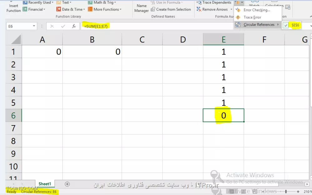 دلایل بروز خطای Circular Reference Error در اکسل چیست ؟ (Circular#)