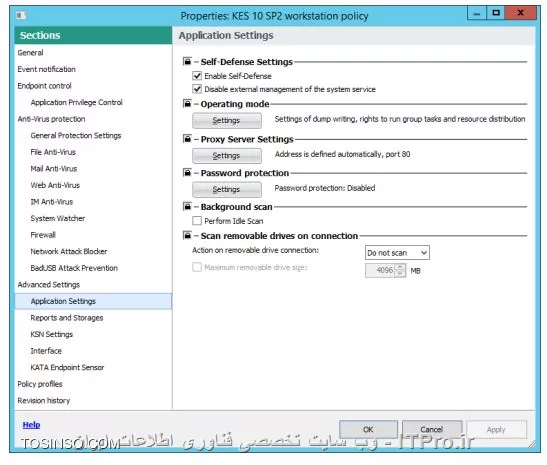 !! ساخت یک پسورد برای Kaspersky Endpoint Security 

- Security-Center 

1- داخل Workstations شده و روی تب Policies بروید 

2- انتخاب کنید KES 10 SP2 workstation policy 

3- روی لینک Configure policy کلیک کنید 

||کسپرسکی سرور 10 ::https://tosinso.com/files/get/950bf4b9-d0b8-4130-b325-3990b28fe95d||

4- سوییچ روی Application Settings انجام دهید 

||کسپرسکی سرور 10 احمد توسلی ::https://tosinso.com/files/get/47579529-dad2-4c2a-a203-6a072eb03365||

5- حالا برای فعال سازی password protection وارد بخش Settings و Password protection بزنید 

||https://tosinso.com/files/get/346b643b-cc9d-4106-9962-0002380c7f8c||

6- چک باکس  Enable password protection را انتخاب کنید 
||https://tosinso.com/files/get/09ee9879-85a6-4ee5-a26a-6bf6a88ab5f7||

7- یک نام مثلاً KLAdmin و پسورد root قرار دهید 

||https://tosinso.com/files/get/27c7786a-d149-403c-84bc-e25af8624a7f||

8- حالا گزینه های  Exit the application, Disable Kaspersky Security Center policy و Remove / modify / restore the application و روی ok کلیک کنید 

||https://tosinso.com/files/get/c86a555c-faa6-43b5-a3fb-567a9c425d5f||

9- روی OK کلیک کنید 

10- حالا منتظر میمانیم تا پالیسی اعمال شود 

11- روی Laptop بروید و روی KES راست کلیک و Exit را بزنید باید کادری مثله زیر باز شود :

||https://tosinso.com/files/get/29b55d80-57c5-4430-87ac-147bc171e032||

12- در Password check روی Cancel کلیک کنید 

13- حالا در سیستم عامل ویندوز وارد Programs and Features شوید 

14- انتخاب Kaspersky Endpoint Security 10 for Windows و روی Change کلیک کنید 

||https://tosinso.com/files/get/3f4869fc-297f-41a8-b281-74961226f19d||

15- برای حذف Kaspersky Endpoint Security روی Remove کلیک کنید 

||https://tosinso.com/files/get/e3adbf63-edc0-4fff-bbe8-cd73c610b7ab||

16- حالا NEXT را بزنید بدون اینکه کادر زیر را پر کنید :

||https://tosinso.com/files/get/17da529b-0873-48d6-af73-14012cc42791||

17- مشاهده می کنید که کسپرسکی بدون پسورد پاک نمی شود روی پیام زیر OK کنید :

||https://tosinso.com/files/get/ecb50443-cf27-4aa6-ba85-a81836096e9f||

18- ویزارد حذف را cancel کنید 


نویسنده : سید احمد توسلی
منبع : |جزیره امنیت اطلاعات و ارتباطات وب سایت توسینسو::https://tosinso.com/security|
هرگونه نشر و کپی برداری بدون ذکر منبع و نام نویسنده دارای اشکال اخلاقی است




