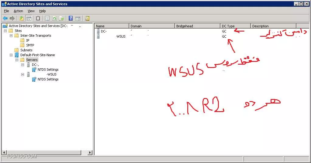 طبق فرمایشتون من یک سرور wsus هم دارم که البته به دلایلی الان خاموش است (اون هم 2008 r2 است و البته فقط 

رول wsus روش نصبه و دامین کنترلر نیست و عضو دامین سرور اصلی می باشد.

اون ماشین را هم روشن کردم و با سرور اصلی از لحاظ ارتباط و nslookup هیچ مشکلی ندارد

اما باز هم وقتی ماشین سوم که 2012 r2 است را میخوام به عنوان ادیشنال نصب کنم بعد از چند مرحله باز هم همان پیغام بالا را می دهد

چیزی که متوجه شدم ارتباط دو سرور دارای دومین کنترلر در site and services مشخص میشه این هم عکسش

لطفا راهنمایی بفرمایید 

||https://tosinso.com/files/get/34b3aaac-9496-48ef-814f-b7f5f0d89137||
