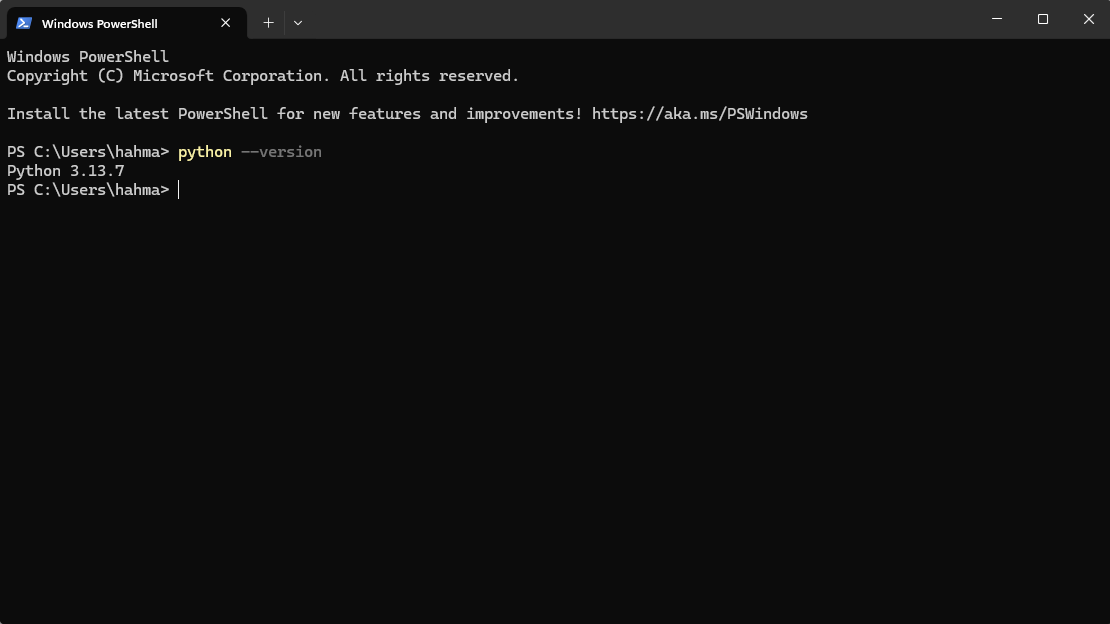 تصویر اجرای دستور python --version
