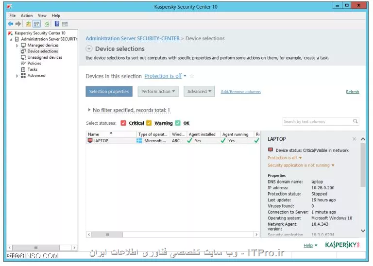 !! Password Protection for KES 

در این آزمایش قصد داریم تا برای Kaspersky Endpoint Security در زمان نصب روی شبکه یک پسورد تعریف کنیم تا کاربران قادر به غیرفعال کردن آن نباشند 

* در این سناریو هر دو ماشین DC و Security-Center را روشن کنید 

* ماشین Laptop را روشن کنید 

- Laptop 

1- خارج شوید از KES روی آن راست کلیک و Exit را بزنید 

||کسپرسکی سرور 10 نویسنده مهندس احمد توسلی ::https://tosinso.com/files/get/79065c31-b0fc-42c5-b43d-a1ed2a2917e6||

- Security-Center 

1- وارد Administration Console شوید 

2- از سمت چپ وارد Protection settings و روی Monitoring کلیک کنید 

3- پیام Protection is disabled را در Protection settings پیدا کنید 

4- روی لینک Protection is disabled کلیک کنید 

||کسپرسکی سرور ده من ::https://tosinso.com/files/get/56ea2149-925c-423c-a907-6f3fba43da4c||

5- حالا نود های Device selections و آنهایی که Protection is off هستند را مشاهده کنید 

6- کامپیوتر Laptop انتخاب کنید 

7- در سمت راست روی لینک Security application is not running کلیک کنید 

||https://tosinso.com/files/get/35c7d365-a99b-4866-95c3-f1fe138b7752||

8- روی لینک Open Protection section in device properties بروید 

||https://tosinso.com/files/get/62636aaa-d24a-4b7f-b10e-5f567e525136||

9- وارد بخش Applications شوید 

||https://tosinso.com/files/get/99a8f058-1498-4641-9792-a6fe0902d968||

10- حالا Kaspersky Endpoint Security 10 Service Pack 2 for Windows را انتخاب و روی < ( ابی رنگ ) کلیک کنید 

||https://tosinso.com/files/get/81a77db0-4a40-4667-9c1b-e5751b95764b||

11- حالا صفحه را ببندید و به Administration Server و تب Monitoring را بزنید 

12- روی متن سمت چپ Protection settings که سبز است 

||کسپرسکی سرور 10 احمد توسلی ازمایشگاه 24::https://tosinso.com/files/get/3f20cade-1160-4177-858d-d5fb9af2443b||


نویسنده : سید احمد توسلی
منبع : |جزیره امنیت اطلاعات و ارتباطات وب سایت توسینسو::https://tosinso.com/security|
هرگونه نشر و کپی برداری بدون ذکر منبع و نام نویسنده دارای اشکال اخلاقی است