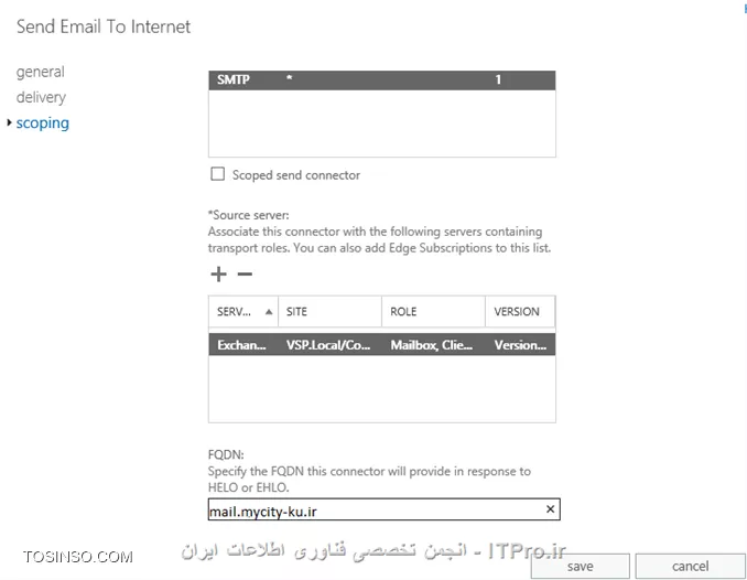  در این جلسه می خوام درباره تنظیمات Exchange و نحوه متصل شدن به آن از بیرون و داخل سازمان مطالبی را بنویسم. *از شما عذر خواهی می کنم که مطالب آموزشی مربوط به Exchange پراکنده می باشد چون طبق خواسته های کاربران انجمن نوشته می شود* 

* نکته : تمام تنظیمات مربوط به Exchange Server 2013  و اسم دومین من Contoso.Local می باشد. 

بعد از نصب Exchange شما باید رکورهای را در DNS داخلی سازمان (DNS ی که با Active Directory نصب می شود) خود ایجاد کنید تا کاربران داخل سازمان بتواند به درستی به Exchange دسترسی داشته باشند و از آن استفاده کنند.بعد از تمام شدن نصب Exchange وقتی به کنسول DNS مراجعه می کنید می بیند: 
||http://tosinso.com/files/get/4ab81bd7-4790-4d2b-bec8-ea124bd9e775||
یک A Record برای Hostname سرور Exchange بوسیله پروسه DDNS در DNS ایجاد شده ، نکته : همانطور که در آموزش قبلی اشاره کردم سعی کنید NetBIOS سرور Exchange را Mail ست کنید. (اگر اسمی غیر از Mail باشد به راحتی می توانید با یک Cname Record مشکل را حل کنید ولی وقتی خواستید Certificate سرور Exchange را برای کاربران سازمان Import کنید مجبورید از نام NetBIOS سرور استفاده کنید و این نام باید با URLی که با آن به Exchange وصل شوید یکی باشد.) در مثال بالا اسم Exchange من Mail-01 می باشد. برای اینکه کاربران سازمان یک ادرس استاندارد و پیش فرض برای اتصال به Mail Server استفاده کنند مجبور این نام را به Mail تعقیر بدم. مثلا = Mail.Contoso.Local اولین قدم ایجاد یک Cname record به نام Mail برای A Record سرور Exchange می باشد:
||http://tosinso.com/files/get/6103135a-4a11-412a-baee-e393c276559b||
قدم دوم ایجاد یک MX رکورد می باشد. Mail Server ها برای اینکه یک Mail Server را پیدا کنند از این رکورد استفاده می کنند. (ساده ترین توضیحی هستش که می شد از این رکورد کرد. برای اطلاعات بیشتر از Google استفاده کنید) 
* نکته : همیشه MX رکورد را به A Record سرور Exchange ربط بدید.
||http://tosinso.com/files/get/a429f00a-5485-486f-8641-2023efc44209||
قسمت mail server priority یک عدد می باشد و وقتی بیش از یک MX رکورد داشته باشید خودشو نشون میده. هر چه این عدد کمتر باشه اولویت با آن MX رکورد می باشد.
* نکته: برای تست این رکوردها می توانید از ابزار NSlookup.exe استفاده کنید.
الان می خوام برای اولین بار به Exchange از طریق Web متصل شوم. برای اینکار ادرس Mail.contoso.local//ecp را در Address bar وب بروزر وارد می کنم.
||http://tosinso.com/files/get/07d22751-9228-4827-a0ad-e2f361263bc5||
مشاهده می کنید برای هر بار اتصال به Exchange به Certificate سرور exchange ایراد می گیرد و آن را یک Certificate نامعتبر قلمداد می کند. که این واکنش یک چیز طبیعی هست چون Certificate ایجاد شده بوسیله Exchange برای هیچکس معتبر نیست.بعد از وارد کردن Username and Password شما وارد تنظیمات Exchange می شوید و می توانید کارهای مدیریتی خود را انجام دهید. 
||http://tosinso.com/files/get/fab5dae2-852a-4e3e-a0a3-99b62e072012||
کاربران می توانند بوسیله Web outlook app یا Outlook Office وارد Mailbox خود شوند و از Exchange لذت ببرن.

!!! قسمت بعدی 
--
*سوال *: چگونه کاربران سازمان می توانند از بیرون (اینترنت) به Exchange وصل و Mailbox های خود را چک کنند؟؟؟
*جواب*: اولین پارامتری که باید ایجاد بشه خرید یک دامنه اینترنتی می باشد. دومین پارامتر باید تعیین کنید چه DNSی به این دامنه اینترنتی سرویس دهد؟ DNSهای اینترنتی؟؟؟ یا DNSهای داخلی سازمان؟؟ سوم ایجاد رکوردها در DNS مورد نظر. به مثال زیر دقت کنید: 
دامنه ای دارم به نام mycity-ku.ir و تصمیم گرفتم DNS های داخلی به این دامنه سرویس بدن ، اولین قدم باید DNS داخلی را Publish کنم. که براحتی میتوانید آن را در ISA, Mikrotik or Cisco  انجام دهید. ( از این انجمن و Google استفاده کنید) دومین قدم باید IP Publicی که با آن DNS را Publish کردم را در قسمت  Name Serverهای این دامنه (در این مثال Mycity-ky.ir در ایرنیک) وارد کنم تا DNS های داخلی سازمان مسئول این دامنه باشند.قدم  دوم Publish کردن Exchange Server می باشد. برای Publish کردن Exchange شما نیاز دارید پورتهای متفاتی بنابه استفاده سازمان NAT کنید. 

||http://tosinso.com/files/get/2bb17a7f-830c-4ecc-99f5-a47b7ea8b4a5||
حتما سایت زیر را برای اینکار مطالعه کنید.
<c#>
https://technet.microsoft.com/en-us/library/bb331973%28v=exchg.150%29.aspx
<c#>

قدم سوم ایجاد رکورد ها در DNSهای سازمان ، اولین کاری که در DNS باید انجام بشه ایجاد یک Zone همنام mycity-ku.ir می باشد.دومین کار ایجاد یک A Record به نام NS که در مثال بالا من NS1.mycity-ku.ir را ایجاد کردم. (این رکورد به IP Public که DNS را با آن Publish کردم اشاره می کند)
||http://tosinso.com/files/get/590e6e00-8553-43fb-aa8b-e545270e8545||
قدم سوم ویرایش NS رکورد اZone مورد نظر :
||http://tosinso.com/files/get/fdbb3bf2-0eae-4948-9cfa-83ce863274bf||
||http://tosinso.com/files/get/33d9476c-6bd0-460d-81db-80713e3bfdde||
الان با استفادی از سایت زیر و مشابه آن DNS خود را چک کنید 
<c#>
http://mxtoolbox.com/NetworkTools.aspx
<c#>
بعد از آن شما باید دو رکورد در در زون mycity-ku.ir ایجاد کنید این رکوردها شامل A Record and MX Record  می باشد.
* نکته : این دو رکورد باید به IP Public ی که Exchange را با آن Publish کرده اید اشاره کند.
دوباره بوسیله سایت بالا این دو رکورد را چک کنید.
* نکته بدیهی : اگر DNS های اینترنتی مسئول دامنه mycity-ku.ir باشند شما باید این رکوردها را در آن DNSها ایجاد کنید.
بعد از انجام تنظیمات DNS شما باید تنظیمات زیر را در Exchange انجام دهید:
از Send Connectorی که ایجاد کرده اید Properties بگیرید و :
||http://tosinso.com/files/get/35ed3d3c-a402-480a-8f86-0ec36b081e1b||
و اسم دامنه اینترنتی خود را در قسمت  FQDN بنویسید. وقتی Exchange با Mail Server ارتباطی برقرار می کند خود را با FQDN بالا معرفی میکند و Mail Server های مقصد با همین نام به میل سرور سازمان متصل می شوند. پس حتما باید دامنه اینترنتی خود را وارد کنید. تنظیم دوم شما باید دامنه mycity-ku.ir را به عنوان یک دومین Accept در Exchange معرفی کنید و آن را توسط email address policies بر روی کاربران اعمال کنید.در آخر هم باید دامنه mycity-ku.ir را بعنوان دامنه External به Exchange معرفی کنید 
||http://tosinso.com/files/get/f98aad95-de2b-4514-b6ed-be32f1ae13e8||
با اعمال تنظیم بالا External URL را برای پارامترهای زیر ست می کنید:
||http://tosinso.com/files/get/b3467465-c9f5-439e-9784-e8a17819ce3e||
اگر تنظیمات بالا را بصورت صحیح انجام دهید کاربران اینترنت می توانند به راحتی به Exchange وصل و از آن استفاده کنند.این سناریو را چند ماه پیش در یک محیط ازمایشی انجام دادم و جواب داده است. قطعا دوستان راه کار و سولوشنهای مناسب و بهتری دارند. موفق و پیروز باشید.

نویسنده : احمد جهلولی
منبع : |جزیره سرویس های شبکه مایکروسافت وب سایت توسینسو::https://tosinso.com/microsoft|
هرگونه نشر و کپی برداری بدون ذکر منبع و نام نویسنده دارای اشکال اخلاقی می باشد 