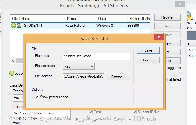 در این آموزش قصد دارم نحوه راه اندازی و استفاده از نرم افزار Net Support School رو بر روی VMware به صورت شماتیک توضیح بدم گرچه این روش در عمل کاربردی نداره ولی یک روش تمرینی خوب برای یاد گرفتن این نرم افزار کاربردی است. قسمت اول این اموزش مربوط به راه اندازی ماشین مجازی هست (اگر اشنایی دارید به بخش دوم مراجعه کنید) و بخش دوم استفاده از نرم افزار Net Support  ، در این مطلب آموزشی بر اساس یک سناریو نصب و راه اندازی VMWare و اتصال آنها به اینترنت و ایجاد یک شبکه داخلی و سپس راه اندازی نرم افزار کاربردی Net Support بر روی 3 ماشین VMWare که یکی از آنها به عنوان دستگاه معلم (Tutor) و 2 دستگاه دیگر به عنوان دانشجو (Student) شبیه سازی میشود.بر طبق این سناریو به ترتیب زیر 3 ماشین VMWare ایجاد میشود.
قدم اول : ایجاد یک ماشین مجازی جدید به ترتیب زیر:
||http://tosinso.com/files/get/c422d8d5-5359-4b5d-90c2-fcb1334963ef||
قدم دوم : یکی از دو حالت Typical یا Custom را انتخاب کرده و Next را میزنیم.
||http://tosinso.com/files/get/823e8f27-f990-4c0b-aecc-6d8c7c62d77e||
قدم سوم : در این مرحله میتوانیم محل فایل ایزوی ویندوز 8 را مشخص کرده و یا ان را به بعد موکول کنیم.
||http://tosinso.com/files/get/e76fa852-0add-402d-bf8f-fbc98eacfa0f||
قدم چهارم : در این مرحله نوع سیستم عامل و ورژن محصول را انتخاب میکنیم.
||http://tosinso.com/files/get/cf51fbad-5deb-4a73-a59a-382aec627b84||
قدم پنجم : نام ماشین مجازی را مشخص میکنیم.
||http://tosinso.com/files/get/3e1aa1aa-a0ca-4a3f-a1b6-4395d6e32c1f||
قدم پنجم : سپس با زدن Customize Hardware میتوانیم تنظیمات سخت افزاری ماشین مجازی را به دلخواه خود انجام دهیم.
||http://tosinso.com/files/get/25545a3a-c7b0-4914-b95c-03aed588ef1b||
قدم ششم : در این مرجله مقدار RAM ماشین مجازی را از طریق اسکرول تعبیه شده در سمت راست تعیین میکنیم
||http://tosinso.com/files/get/da09ec39-1df7-4d9b-aac9-fd883305fda9||
قدم هفتم : سپس تعداد پردازنده ها را مشخص میکنیم.
||http://tosinso.com/files/get/1d0edb30-b02e-40c6-85c2-5574c6e1d227||
قدم هشتم : در این مرحله حالت کارت شبکه خود را تعیین میکنیم. با توجه به شکل زیر 5حالت کارت شبکه مجازی در Vmware در نطر گرفته شده است که با توجه به سناریو NAT میتواند بهترین گزینه باشد.(نیاز به انصال هر ماشین به اینترنت بوده و ماشین ها باید به یکدیگر متصل شده و همدیگر را ببینند.)
||http://tosinso.com/files/get/f8e997b9-4baa-4268-86ad-4f2e0f0222f0||
قدم نهم : سپس مسیر فایل ایزوی سیستم عامل را تعیین میکینم.(در این سناریو هر 3 ماشین VM ویندوز 8.1)
||http://tosinso.com/files/get/87f047ce-6fe4-4f63-b3d0-e83871c302d7||
قدم دهم : سپس ویندوز 8 را نصب میکینم.
||http://tosinso.com/files/get/216fe59a-573e-4caa-ab1b-b3cd65d782ed||
قدم یازدهم : بعد از نصب هر VM میبایست برای هر ماشین VM Tools را هم برای راحتی کار و همچنین انتقال فایل نصب نرم افزار net support به ترتیب زیر نصب میکنیم
||http://tosinso.com/files/get/63d756e9-0dce-49e3-9133-8748cf1b65d6||
 قدم دوازدهم : همانطور که در شکل زیر میبینیم درایو مجازی VM Tools بر روی ماشین مجازی Mount شده و به راحتی کار نصب را انجام میدهیم.
||http://tosinso.com/files/get/e50fa9fe-5369-4f2f-9595-7865d66f7ae8||
قدم سیزدهم : فایل نصب نرم افزار Net Support را از سایت www.netsupportschool.com دانلود کرده و با توجه به نصب VM Tools فایل setup را به راحتی بر روی هر 3 ماشین کپی میکنیم.
||http://tosinso.com/files/get/3a7ac53b-a43d-4d6b-a562-f58857315000||
قدم چهاردهم : سپس بر روی ماشین Tutor فایل setup نرم افزار net support را اجرا کرده و آن را نصب میکنیم. و مراحل زیر را تا نصب کامل نرم افزار طی میکنیم.
||http://tosinso.com/files/get/1649c9b5-40b6-4119-87ab-30d4c5267f1f||
||http://tosinso.com/files/get/458a6a5a-586b-49d4-8109-ecc8097e1ae5||||http://tosinso.com/files/get/96eafb8c-56d5-477e-81ed-88eac296b9d5||
قدم پانزدهم : در این مرحله نوع کاربری net support را مشخص کرده که بر طبق سناریو برای یک ماشین Tutor و برای 2 ماشین student را نصب میکنیم.
||http://tosinso.com/files/get/36d33d42-ebea-40f2-980b-3f4f6ae16b1b||
||http://tosinso.com/files/get/db9bcd32-9c35-4e83-a9dd-cdb9e4ef1133||
قدم شانزدهم : بعد از اتمام نصب net support بر روی 3 ماشین مجازی در صورتی که هر 3 ماشین دسترسی به اینترنت نداشته باشند مراحل زیر را انجام میدهیم. ابتدا از منوی Edit گزینه Virtual Network Editor  را انتخاب کرده.
||http://tosinso.com/files/get/c7dc2761-ebdd-41a8-81d8-69dc5c804b73||
قدم هفدهم : با توجه به سناریوی تعیین شده برای هر 3 ماشین کارت شبکه در حالت NAT قرار داده شده در Virtual Network Editor بر روی VMnet 8 کلیک کرده تا تنطیمات NAT برای ماشین مجازی را انجام دهیم. همینطور که مشخص است کارت شبکه  در حالت NAT که بر روی سیستم عامل کامپیوتر میزبان ایجاد شده دارای محدوده IP : 192.168.113.0 بوده و بنابراین به منطور ایجاد ارتباط بین 3 ماشین مجازی این 3 ماشین هم باید از همین range ای پی اختصاص داده شود. به این منظور باید تیک use local DHCP service to distribute ip address to VMS را زده تا به هر سه ماشین از رنج IP مورد نطر به صورت اتوماتیک داده شود.(با این کار هم دسترسی به اینترنت برای 3 ماشین فراهم شده و هم هر 3 ماشین همدیگر را دیده و میتوانند با یکدیگر ارتباط درون شبکه ای داشته باشند.
||http://tosinso.com/files/get/3424910e-2f2b-4255-866e-2e8218e5e0ae||
بعد از این کار بر روی ماشین Tutor  آی پی های 2 ماشین دیگر را ping کرده تا از داشتن ارتباط اطمینان حاصل کنیم. بدین صورت هر 3 ماشین مجازی آماده برقراری ارتباط از طریق net support را داشته و میتوانیم محیط آموزشی net support را استفاده کنیم.
1- ایجاد یک room مجازی در ماشین Tutor: با اجرای نرم افزار net support پنجره زیر باز شده و استاد باید فیلدهای مربوطه را به ترتیب زیر پر کرده و سپس اتاق مجازی آموزشی را ایجاد کند.
||http://tosinso.com/files/get/20e36747-eb63-4f1c-9b77-ff19a8514c73||
2- بعد از کلیک کردن بر روی دکمه new پنجره زیر باز شده و استاد باید یکی از حالتهای زیر را به عنوان شروع کننده کلاس انتخاب کند. مورد اول Room Mode میباشد که این حالت به شما اجازه میدهد که کامپیوترهای داخل یک کلاس را گروه بندی کرده و دانشجویان میتوانند به این اتاق اموزشی برای شروع کلاس بپیوندند. حالت دوم  PC Mode میباشد که به شما اجازه میدهد که یک تعدادی کامپیوتر را که با هم در یک اتاق در اتصال هستند از طریق کابل را به هم متصل کرده و یک کلاس مجازی آموزشی تشکیل دهید. حالت سوم User Mode میباشد که به شما اجازه میدهد یک تعداد دانشجو را با استفاده از پروفایل های انها به کلاس اضافه کنید. حالت چهارم یک حالت ساده بوده که در ان شما به سادگی میتوانید شبکه موجود را جستجو کرده و همه دانشجویان را به کلاس مورد نظر اضافه کنید.
در این سناریو ما از حالت دوم استفاده میکنیم.
||http://tosinso.com/files/get/6b6cc5f8-5dcb-4fc8-8146-14b1744ccfa2||
3- در این مرحله پنجره Create Class باز شده و در این مرحله باید PC های دانشجویان کلاس را ابتدا جستجو کرده و سپس همه انها رو به کلاس اضافه کنیم.
||http://tosinso.com/files/get/be28d2da-cf20-4773-b06f-c3fdb16da00a||
||http://tosinso.com/files/get/7661349e-a09e-4f09-92e9-af40f2774d9b||
4-دبعد از ایجاد کلاس پنجره اصلی نرم افزار به صورت زیر میباشد و دانشجویان اضافه شده قابل روئیت میباشند.
||http://tosinso.com/files/get/4b4fd644-7999-4cf0-a5d8-3299d62a5923||
5- تب دوم این اجازه را به استاد داده تا نمایی از desktop های دانشجویان حاضر در کلاس را روئیت کرده و به نوعی انها را کنترل کند. علاوه بر ان استاد قادر است با کلیک کردن بر روی هر کدام از پنجره های پیش نمایش دسکتاپ دانشجویان به صورت remote به کامپیوتر دانشجوی مورد نظز دسترسی پیدا کند.
||http://tosinso.com/files/get/ace1446a-e122-460d-9987-f9b463cb2894||
6- در تب سوم که با ایکون های هد ست مشخص شده است استاد قادر است با کلیک بر روی Announce نوعی اطلاع رسانی را به دانشجویان ارسال کند. علاوه بر این استاد قادر بوده که با برداشتن تیک های بلندگو و میکروفون انها را از در کامپیوترهای دانشجویان از کار بیندازد.
||http://tosinso.com/files/get/9f032a1c-4787-4699-b565-85d2642adce8||
||http://tosinso.com/files/get/0379be7c-1a46-4d1c-b867-a36e50371cf6||
7-  در تب بعدی استاد قادر بوده که انواع سوالات را برای کل کلاس یا بخشی از کلاس مطرح کرده و جواب را هم از سوی دانشجویان دریافت کند.
||http://tosinso.com/files/get/c43fd40a-56a3-4579-afa2-0d3c41e151c3||
اولین مدل از سوالات First to answer میباشد که استاد با مطرح کردن یک سوال در کلاس گزینه مورد نظر را کلیک کرده و دانشجویان بر روی کامپیوترشان با پیغام زیر مواجه شده و اولین دانشویی که بر روی answer کلیک کند قادر خواهد بود تا سوال را جواب دهد.
||http://tosinso.com/files/get/95439e52-493b-4c49-9402-0a32e6e1f655||
||http://tosinso.com/files/get/38b943ed-8471-4716-adaf-fb8c6d71ded0||
بعد از پاسخ دادن به سوال بر روی پروفایل دانشجوی مورد نطر به شکا زیر 2 گزینه تیک و ضربدر در اختیار استاد قرار گرفته و صحیح یا نا درست بودن پاسخ دانشجوی مورد نظر را میتواند تعیین کند. 
||http://tosinso.com/files/get/a7d4b650-28eb-4d96-9b8f-c848ea3d257f||
در صورت درست بودن پاسخ دانشجوی مورد نظر یک ستاره به عنوان جایزه دریافت میکند.
||http://tosinso.com/files/get/fe29b122-7d8d-4d88-9c36-c5a5c5ab42fc||
نوع دوم سوال Enter an answer میباشد .
||http://tosinso.com/files/get/f0be3aa6-ecc8-4a26-83aa-4baf570f662d||
در این حالت استاد پاسخ صحیح را در کادر مورد نظر وارد کرده و بعد از مطرح کردن سوال بر روی Go کلیک کرده .
||http://tosinso.com/files/get/fea2b766-7725-41c2-952c-fadb8d7d2639||
همانطور که در شکل زیر نشان داده شده به محض کلیک کردن Go توسط استاد پنجره ای به شکل زیر در PC های دانشجویان ظاهر شده است
||http://tosinso.com/files/get/4e008f76-53c9-4d19-a40e-2e7d0117e3c1||
 و بعد از اتمام زمان تفکر دانشجویان قادر به پاسخگویی خواهند بود.
||http://tosinso.com/files/get/386151ee-a2eb-4cea-b35f-49f6fdb431e1||
بعد از پاسخگویی به سوال دانشجویان به شکل زیر از پاسخ دیگر دانشجویان مطلع میشوند و میتوانند خود را نسبت به کلاس ارزیابی کنند.
||http://tosinso.com/files/get/b9086a56-03ff-4c51-8ccd-47b4fdc36cd7||
همچنین استاد بعد از پاسخگوی دانشجویان به شکل زیر از پاسخ انها مطلع خواهد شد که رنگ قرمز نشان دهنده پاسخ اشتباه و رنگ سبز نشان دهنده دانشجویانی است که پاسخ صحیح را وارد کرده اند.
||http://tosinso.com/files/get/9ea7cab7-6aa7-4e01-9c4e-94cbfab24849||
در تب بعدی استاد قادر خواهد بود تا نوعی محدودیت برای دانشجویان کلاس از لحاظ دسترسی به  وب سایت های مختلف تعیین کندو ستون سمت راست برای وب سایت های ممنوعه بوده که استاد با کلیک بر روی علامت مثبت (سبز رنگ) وب سایت های ممنوعه را تعیین کند و در اینصورت دانشجویان قادر نخواهند بود به وب سایت های مذکور دسترسی پیدا کنند.
||http://tosinso.com/files/get/d8048463-751d-4453-ae99-dcd5a8c7405b||
از ستون چپ نیز استاد قادر بوده تا وب سایت های مورد تایید را اضافه کند و اجازه دسترسی را به دانشجویان داخل کلاس به وب سایت های مذکور بدهد.
||http://tosinso.com/files/get/589718f6-fc60-49b9-9985-800e2d2eb8f8||
علاوه بر این استاد قادر بوده با استفاده از دکمه های پایین صفحه  همه وب سایت ها را بلاک کند.
||http://tosinso.com/files/get/0f56aec7-c81f-4ee3-80c6-c9c1d1f93930||
در تب بعدی استاد قادر خواهد بود نوعی همه پرسی از کلاس انجام داده تا به نتیجه مورد نظر با استفاده از جواب ها برسد.
||http://tosinso.com/files/get/111fb50a-c772-4a68-85c9-6a3786756ebd||
در این تب ابتدا استاد سوال رو مطرح کرده و نوع پاسخ را از نوار کیک کشویی زیر response انتخاب کرده و سپس بر روی send کلیک کرده و ان را برای همه دانشجویان ارسال کند.
||http://tosinso.com/files/get/fe6c9156-519e-43a2-8ef5-b14047da890c||
به محض ارسال سوال پنجره زیر برای همه دانشجویان باز شده و میتوانند به سوال پاسخ دهند.
||http://tosinso.com/files/get/4700ffba-1dec-4e2f-a5f6-e13b72993e86||
بعد از پاسخ دادن همه دانشجویان استاد قادر خواهد بود تا از ستون سمت راست درصدی از پاسخ های تعیین شده را مشاهده کرده و ارزیابی مورد نظر را از سوال خود انجام دهد.
||http://tosinso.com/files/get/3371a176-c0f2-44e0-b907-2437197d2d3f||
تب بعدی دسترسی پرینتر به دانشجویان میباشد که استاد با استفاده از دکمه های پایین پنجره میتواند عملیات پرینت را متوقف و بلاک و یا برای همه دانشجویان آزاد کند.
||http://tosinso.com/files/get/6efcb071-3ec3-4396-858e-73aa8fe0ab01||
در تب بعدی استاد قادر خواهد بود تا فرایند مانیتورینگ فعالیت های دانشجویان را با کلیک بر روی Monitor Activity فعال یا غیر فعال کند و علاوه بر ان از این تب استاد قادر است دانشجویان را بلاک کند. 
||http://tosinso.com/files/get/2b3ac1f5-48b6-4860-8f14-02fe9e29cc53||
در تب بعدی استاد میتواند سطح دسترسی دانشجویان را به CD/DVD و USB تعیین کند.
||http://tosinso.com/files/get/f2d8851f-a280-4c91-b15f-781145d9dd4a||
آخرین تب یکی از پر کاربردترین تب ها بوده که استاد قادر است با ایجاد یک صفحه White Board تدریس را انجام دهد. برای نمایش White board برای همه دانشجویان استاد بر روی Show کلیک کرده که به محض کلیک صفحه White Board بر روی مانیتور دانشجویان ظاهر میشود. در این صفحه ابزارهای زیادی برای تدریس همچون ایجاد متن و استفاده از قلم و خطوط و اشکال مختلف به تدریس بپردازد. علاوه بر ان استاد میتواند رنگ قام و ضخامت ان و همچنین فونت متن ها را تغییر دهد و در نهایت میتواند صفحه کذکور را ذخیره و صفحه جدیدی ایجاد کند.
||http://tosinso.com/files/get/ada000e7-0f9b-43af-9c34-a189be039f81||
یکی از منوهای کاربردی در این نرم افزار استاد میتواند تکالیف مورد نظرش را برای دانشجویان به طریقه زیر ارسال کند.
||http://tosinso.com/files/get/2896704a-8fdd-4dae-9f3b-b79a39014eeb||
بعد از انتخاب Send Work پنجره زیر باز شده و استاد میتواند تکلیف کورد نظر را که در قالب یک فایل text ذخیره کرده است را انتخاب کرده و همچنین تایین کند که فایل مورد نظر در چه مکانی از PC های دانشجویان کپی شود.
||http://tosinso.com/files/get/c0e03536-c30b-4855-bab8-66fbb6028b8f||
 سپس با کلیک بر روس send فایل text بر روی PC دانشجویان کپی میشود .
||http://tosinso.com/files/get/57210fb5-f5ce-4204-8db9-cffb9c23b4b9||
و دانشجویان قادر خواهند بود که فایل مورد نطر را باز کنند و محتویات تکلیف تایین شده از طرف استاد را ببینند.
||http://tosinso.com/files/get/b123fd5a-c981-4f8e-93a2-6f8b19764f49||
از دیگر منوهای کاربردی برای استاد ایکون های Lock , Unlock می باشد که استاد در صورتی که نیاز داشته باشد از دیدن صفحه نمایش خود برای دانشجویان جلوگیری کند بر روی Lock کلید کند.
||http://tosinso.com/files/get/7cd4174b-5e72-4557-8829-a89cd38b499d||
به محض کلیک استاد بر روی Lock صفحه نمایش PC های دانشجویان به وضع زیر خواهد درامد.
||http://tosinso.com/files/get/824e86cf-bae2-4893-b83f-98eee194ff4d||
از منوی show استادی میتواند صفحه نمایش خود را به حالتهای مختلف برای دانشجویان برای انجام تدریس در بیاورد.
||http://tosinso.com/files/get/dab9a896-a5ad-43d2-ab1c-3dfaa806d6c6||
نحوه حضور و غیاب با استفاده از نرم افزار Net Support به شکل زیر بوده و استاد با کلیک بر روی منوی Student register انها را در کلاس ثبت نام کند. 
||http://tosinso.com/files/get/3c183ee7-76e8-4582-b18d-21d93a276350||
به محض کلیک استاد بر روی register پنجره ای به شکل زیر بر روی صفحه نمایش دانشجویان ظاهر شده که دانشجویان موظف به پر کردن فیلدهای خالی بوده و ان را تایید کنند.
||http://tosinso.com/files/get/9ada9676-2aec-4af3-a76a-2d1cd9668e05||
بعد از انجام حضور و غیاب استاد میتواند یک گزارش از ان را در قالب یک فایل با پسوند .csv ذخیره کند.
||http://tosinso.com/files/get/360717e1-6f4f-4c6f-b18d-85197b6afa0f||
همچنین استاد میتواند با کلیک بر روی registration report کلیک کند.
||http://tosinso.com/files/get/773a472f-124e-4362-b5ee-6a18a228ae53||
به محض کلیک بر روی registration report میتواند گزارشی از دانشجویان حاظر در کلاس و فعالیت های انها مشاهده کند.
||http://tosinso.com/files/get/c499c1b6-048b-4abb-a841-0fa9fb9c26cf||
از دیگر قابلیت های این نرم افزار chat , ارسال پیغام خصوصی از طرف استاد به دانشجویان میباشد.
||http://tosinso.com/files/get/e14a8f27-cb16-4a9f-aa1a-b020b050abd5||
در شکل زیر نمونه ای از محیط chat باز شده توسط استاد با یک دانشجو میباشد.
||http://tosinso.com/files/get/d3ee9b19-2dcb-45cf-add0-d4c87dba65cc||
در پایان استاد میتواند کلاس را به طرز زیر به پایان برساند.
||http://tosinso.com/files/get/13c9666a-fb77-4b8b-bddd-d6aedc050515||


نویسنده : رضا حاج فرج 
منبع : |جزیره مجازی سازی وب سایت توسینسو::https://tosinso.com/virtualization|
هر گونه کپی برداری بدون ذکر منبع غیر اخلاقی است. 
