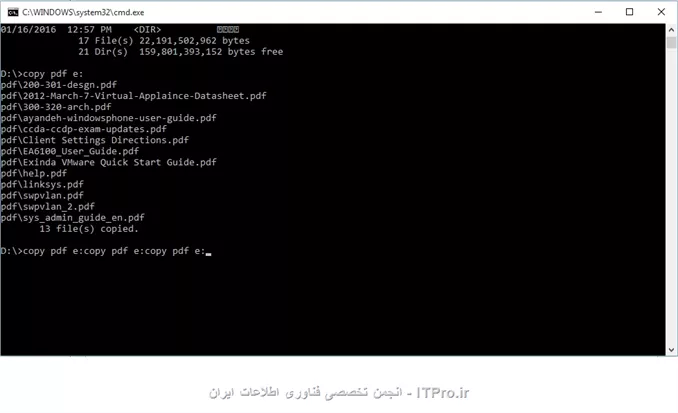 باید ابتدا هارد رو وصل کنید
اسم درایو باید براتون ظاهر بشه و بعد توی run وارد cmd بشید 
و بعد مثلا اگر درایو هارد اکسترنالتون h هست بزنید h:
سپس 
بزنید مثلا copy example d 
||http://security.tosinso.com/files/get/360fedc2-5a66-4c2b-aafc-3d4dcdb24a98||