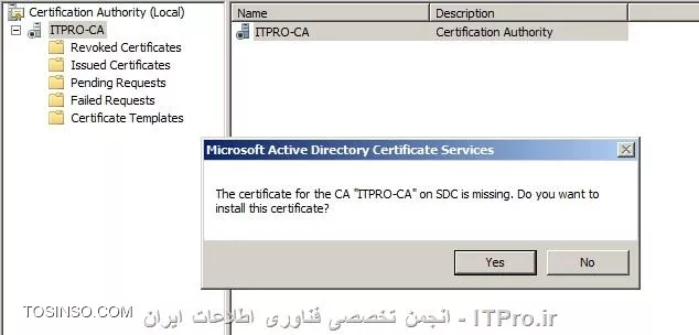 تایید نصب Certificate برای راه اندازی سرور CA