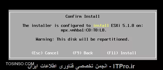 مفهوم Hypervisor ، مفهومی است که قطعا به گوش شما خورده است . این مفهوم در دنیای مجازی سازی به کار می رود . در این آموزش به معرفی Hypervisor و انواع آن پرداخته شده است و در ادامه نحوه ی نصب و پیاده سازی ESXi 5.1 خدمت شما دوستان نیز ارائه می گردد .Hypervisor که به آن Virtual Machin Manager نیز گفته می شود ، برنامه ای است که امکان نصب و پیاده سازی چندین سیستم عامل را بر روی یک بستر سخت افزاری واحد و مشترک را می دهد . در حالت کلی تا به امروز این قابلیت به دو طریق امکانپذیر می باشد یا به عبارتی انواع Hypervisor به صورت زیر می باشد :

* 	Bare-metal Virtualization Hypervisors
* 	Hosted Virtualization Hypervisors

*Bare-metal Virtualization Hypervisors*

در این حالت ساختار و نرم افزار مجازی سازی جهت نصب و اجرا بر روی یک سخت افزار خام پیده سازی می شود و Hypervisor به صورت مستقیم به منابع سخت افزاری دسترسی دارد که در نتیجه این Performance ، Scalability و Stability  نیز افزایش پیدا می کند. اما خوب یکی از محدودیت هایی که در این مورد به چشم می خورد این است که پشتیبانی انواع مختلف سخت افزارها در این حالت دارای محدودیت می باشد و شما برای پیاده سازی این حالت باید بسترهای سخت افزاری که مجاز هستند را داشته باشید . از انواع Hypervisor های این حالت می توان به سیستم عامل ESX  و ESXi اشاره کرد . این سیستم عامل بدون نیاز به سیستم عامل واسط دیگری ، به طور مستقیم بر روی سخت افزار نصب می شود و شما را قادر به پیاده سازی بستر سخت افزاری در شبکه خود می کند . از ورژن های مختلف این سیستم عامل امروزه در محیط های مجازی سازی در ایران نیز استفاده شده است . انواع دیگر این Hypervisor عبارت است از :

* 	VMware ESX and ESXi
* Microsoft Hyper-V
* Citrix Systems XenServer

*Hosted Virtualization Hypervisors*

برخلاف bare-metal virtualization hypervisor ، در حالت hosted virtualization hypervisor ، شما جهت پیاده سازی ساختار مجازی سازی خود لازم است ابتدا بر روی سخت افزار خود سیستم عاملی را نصب و سپس بر روی آن سیستم عامل میزبان اقدام به نصب و پیاده سازی Hypervisor خود نمایید . این نوع از Hypervisor درواقع شبیه به نصب برنامه های کاربردی بر روی سیستم عامل است . دراین حالت شما دیگر محدودیت پشتیبانی از سخت افزارهای بخصوص را نخواهید داشت و تنها لازم است CPU ای که در بستر سخت افزاری خود دارید قابلیت VTI (Virtualization Technology Intel  ) یا همان قابلیت پشتیبانی از مجازی سازی را داشته باشد . انواع Hypervisor هایی که در این حالت در حال حاضر مورد استفاده قرار می گیرند عبارتند از :

* VMware Workstation, Server, Player and Fusion
* 	Oracle VM VirtualBox
* 	Microsoft Virtual PC
* 	Parallels Desktop

با نگاهی که بر انواع Hypervisor داشتیم ، حال می خواهیم در مورد ESXi که در دسته Bare-metal Hypervisor ها قرار دارد و به صورت مستقیم بر روی سخت افزار نصب می شود ، صحبت کنیم .سیستم عامل ESX و ESXi توسط شرکت VMware ارائه شده است . 
||http://tosinso.com/files/get/8f3bffde-6d75-4cf4-95bb-568800d347b8||
 
همانطور که در تصویر فوق مشاهده کردید ، ورژن شماره 1 این سیستم عامل در سال 2001 ارائه گردیده است و آخرین ورژن آن ESXi 6 می باشد که در سال 2015 به عنوان آخرین ورژن ESxi توسط VMware ارائه گردیده است . 

بستر سخت افزاری مورد نیاز جهت نصب ESXi ، متناسب با ورژن های ESXi ، متفاوت است . |در این سایت::http://kb.vmware.com/selfservice/microsites/search.do?language=en_US&cmd=displayKC&externalId=1003661| شما می توانید حداقل سخت افزارها مورد نیاز جهت نصب ورژن های مختلف ESXi ها را مشاهده کنید . به علاوه در صورتی که تمایل داشتید بدانید آیا می توانید از سرورهای موجود خود به عنوان بستر سخت افزاری ESXi استفاده کنید یا خیر ، می توانید به |VMware Compatibility Guide::http://www.vmware.com/resources/compatibility/search.php| مراجعه کرده و نام و مشخصات سرور خود را وارد و سپس نتیجه را دریافت کنید .

*آموزش نصب Vmware ESXi 5.1 *

پس از بررسی و آماده سازی بستر سخت افزاری مورد نیاز با مراحل زیر مواجه خواهید شد :

گزینه ESXI 5.1.0 را انتخاب و سپس Enter کنید .

 ||http://tosinso.com/files/get/40061e20-87a0-4cbe-a3e5-c5c5a196fa18||
||http://tosinso.com/files/get/219d1aee-0e9a-4bb4-9189-680fa1e1f96a||
||http://tosinso.com/files/get/a2ea3db3-7c3b-48b8-bcbf-3e8e4bb31dbe||
||http://tosinso.com/files/get/7b96c1b9-80c1-466d-8549-2d0453b30c47||

سپس کلید F11 را بزنید :

||http://tosinso.com/files/get/375f7a59-0f7f-4e86-b572-2662d53403ab||
 
در این مرحله حداقل هارد اختصاصی را تایید می کنید :

||http://tosinso.com/files/get/4b9c4e84-4d53-499d-8d09-7e288086b64f||
 
در این مرحله زبان مورد نظر را انتخاب کنید :

||http://tosinso.com/files/get/a1b833b6-131e-4090-9cf9-8b64ef77b0f0||
 
پسورد دلخواه را برای ورود به ESXi در این مرحله وارد می کنید :
 
 ||http://tosinso.com/files/get/4e5febc1-1308-41ea-9761-cd0dad560a13||
||http://tosinso.com/files/get/5a5b1cd5-be61-4117-a25f-65d22568f383||

در نهایت جهت نصب کلید F11 را فشار دهید :
 
||http://tosinso.com/files/get/36a31d7b-29c1-4665-b281-decef7f030a2||
||http://tosinso.com/files/get/3e3ef914-ed4e-46eb-a80e-1ed3613b965d|| 

و در انتهای نصب ، سیستم را ریبوت کنید :
 
||http://tosinso.com/files/get/ddcb216a-8e23-403e-8233-647720f49baa||
||http://tosinso.com/files/get/92fc973b-dc79-480a-b02d-42871fa9dff7||
||http://tosinso.com/files/get/fef7e0f7-ee76-4aa4-8511-225e89fb46b9|| 
 
ESXi  شما به موفقیت نصب گردید . حال جهت ورود به تنظیمات آن همانطور که در انتهای صفحه مشاهده می کنید ، کلید F2 را فشار دهید و سپس رمز ورود را وارد نمایید  :
 
||http://tosinso.com/files/get/5ee7a5c3-c159-4ea4-b132-cc1d99b6f895||
||http://tosinso.com/files/get/11352936-1cce-46a6-89c5-13b86d544ff2|| 

لازم به ذکر است آموزش نصب و پیاده سازی ESXi 5.5  نیز به صورت فوق می باشد . در قسمتهای بعدی به چگونگی نصب و پیاده سازی ماشین های مجازی در این بستر پرداخته خواهد شد .

موفق و سربلند باشید 

نویسنده : فاطمه قرباوی
منبع : |جزیره مجازی سازی وب سایت توسینسو::https://tosinso.com/virtualization|
هرگونه نشر و کپی برداری بدون ذکر منبع و نام نویسنده دارای اشکال اخلاقی می باشد .