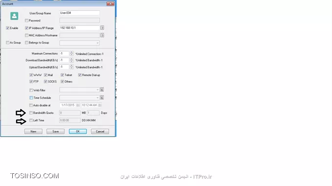 دوست عزیز سلام 
این محدودیتی که شما فرمودید به صورت حجمی و زمانی رو میتونید با نرم افزار ccproxy انجام بدید که خیلی هم آسونه ||http://network.tosinso.com/files/get/37855bf7-0fca-4ab9-8cf4-68e94d1673b7||
موفق و پیروز باشید