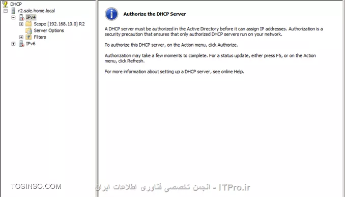 سلام . dhcp server من هر کار میکنم authorize نمیشه . لیست همه سرور ها رو تو قسمت manage authorize server نشون میده !

<center>
||http://tosinso.com/files/get/182cae60-4976-46f4-90f7-e50a12f60b76||
<center>

اما authorize که میزنم این پیغامو میده که یعنی قبلا authorize شده

<center>
||http://tosinso.com/files/get/f59ef9ba-30c4-4083-a6eb-805408426324||
<center>

ولی در عمل به این شکله :
||http://tosinso.com/files/get/38204b7a-6213-44a2-b208-a8148a3d5e54||

اقداماتی که انجام شده : dhcp role حذف و دوباره نصب شد!
با یوزر enterprise لاگین کردم بازم نشد !
چند بار scope رو حذف و دوباره ایجاد کردم !
تمام سرور های authorize شده رو پاک و دوباره ادد کردم .



توضیح 1: dhcp server روی child واقع شده و parent هیچ مشکلی نداره ! 
توضیح 2 : وقتی با یوزر admin خود child روی authorize کلیک میکنم پیغام access denied میده ! واسه همین با enterprise لاگین کردم !

///ممنون