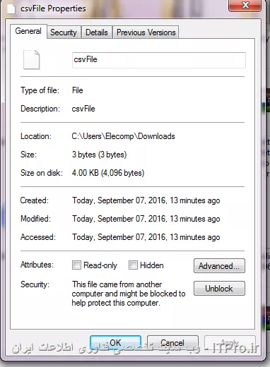 سلام دوستان عزیزم صبحتون بخیر ، من یک فایل csv توسط این دستورات ایجاد کردم ولی درست نمایش داده نمیشه مشکل چیه؟
<c#>
  public ActionResult RegisterUser(string Name,string Family,string Email,string Password)
        {
            try
            {
                  var result = string.Join(Environment.NewLine, Name + , + Family +, + Email + , + Password);
                //var result = string.Join(Environment.NewLine,items.Select(i=>i.Id + , + i.FirstName + , + i.LastName));
                System.IO.File.WriteAllText(Server.MapPath(~/Files/output.csv),result);
                return File(Server.MapPath(~/Files/output.csv),result,csvFile);
                
            }
            catch 
            {
                
                //throw;
            }
            ViewBag.Message = Your contact page.;
            return View();
        }
<c#>
||فایل csv::http://tosinso.com/files/get/4d25a71f-e196-46fa-a2b7-259e4b9729e3||
اینم عکس از properties فایل
||http://tosinso.com/files/get/3a4ff81c-cba4-4f0c-a2a1-2f22ac6f3780||
در ضمن می خواستم که اطلاعات ثبت نام افراد هر دفعه به انتهای این فایل اضافه بشه و در فایل ذخیره بشه چه طوری میشه این کارو کرد؟