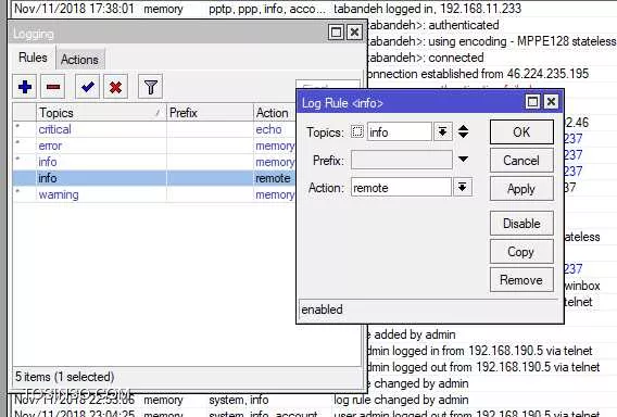 نیازی به تنظیمات snmp نیست.
در میکروتیک باید system logging در تب actions و در تایپ remote آدرس prtg را در فیلد remote address و آدرس میکروتیک را در قسمت src address وارد کنید.
میکروتیک باید با این src address بتواند remote address را پینگ کند (ارتباط داشته باشد)
در تب rules هم برای topic هایی که نیاز دارید action را remote قرار می دهید.
سپس در prtg آدرس ip میکروتیک را بعنوان device اضافه میکنید و syslog receiver را بهش اضافه میکند. با اضافه شدن log جدید ، باید وارد سنسور اضافه شده شوید و در تب messages لاگ های ارسالی از میکروتیک را مشاهده کنید.

برای نمونه چند تصویر از تنظیمات قرار میدهم:

||https://tosinso.com/files/get/1361b6cb-aacf-488b-8935-5be12dcb34be||

||https://tosinso.com/files/get/3a882acd-f950-4216-84bb-aa7ad4e5f0d8||

||https://tosinso.com/files/get/454e1b08-379a-4010-bcf4-eeb06b4c066d||

||https://tosinso.com/files/get/4274b96f-4ada-444d-af2f-20a2c93789b7||