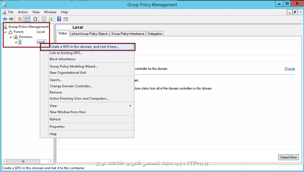 با سلام
شما باید در سرور این تنظیمات را انجام دهید :

1- وارد group policy managment شوید سپس Forest > Domains  بر روی دامینی که برای راه اندازی سرور ساخته اید مثلا sv1.local
راست کلیک کرده و گزینه Create a GPO in this domain, and link to here و نام مناسبی برای آن انتخاب کنید مثلا turnoff Network Discovery
||http://network.tosinso.com/files/get/3c31eb19-d27c-4bb7-b368-ce6a57ea2402||
بعد انتخاب نام مناسب و تایید آن بر روی همین Gpo که ساخته اید راست کلیک و گزینه Edit را بزنید سپس این مسیر را رفته :
Computer Configuration>> Administrative Templates >>Network and select Link-Layer Topology Discovery>> Turn on Mapper I/O (LLTDIO) driver
و
Turn on Responder (RSPNDR) driver

را دابل کلیک کرده و گزینه Disble را انتخاب کنید

2- همچنین باید یک رول برای بلوک کردن از طریق فایروال بسازید :
وارد group policy managment شوید سپس Forest > Domains  بر روی دامینی که برای راه اندازی سرور ساخته اید مثلا sv1.local
راست کلیک کرده و گزینه Create a GPO in this domain, and link to here و نام مناسبی برای آن انتخاب کنید مثلا Blcok Network Discovery
||http://network.tosinso.com/files/get/3c31eb19-d27c-4bb7-b368-ce6a57ea2402||

بعد انتخاب نام مناسب و تایید آن بر روی همین Gpo که ساخته اید راست کلیک و گزینه Edit را بزنید سپس این مسیر را رفته :

Computer Configuration >> Windows Settings >>Security Settings >> Windows Firewall with Advanced Security
سپس این مراحل را برای 
Inbound Rules
outbound rules
انجام دهید 
بر روی صفحه سمت راست راست کلیک و گزینه new rules را انتخاب کنید

||http://network.tosinso.com/files/get/cf7d16fa-fd76-44da-b3ca-baa4a4598d01||
 و طبق عکس های زیر عمل نمائید :

||http://network.tosinso.com/files/get/b2499996-c591-4ae8-aedc-9ffc5b744cf4||

||http://network.tosinso.com/files/get/5c17ea42-926b-4a96-9f23-a704179ec4a1||

||http://network.tosinso.com/files/get/d249fb6d-55b7-4263-9c64-9ec004223fb9||

پیروز باشید