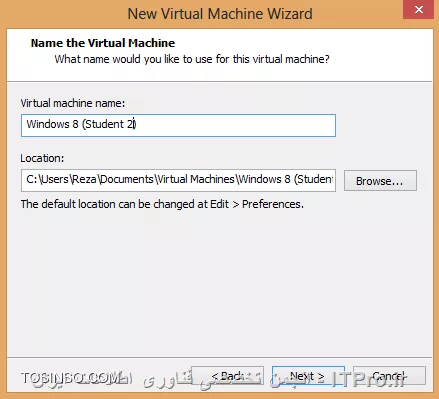 در این آموزش قصد دارم نحوه راه اندازی و استفاده از نرم افزار Net Support School رو بر روی VMware به صورت شماتیک توضیح بدم گرچه این روش در عمل کاربردی نداره ولی یک روش تمرینی خوب برای یاد گرفتن این نرم افزار کاربردی است. قسمت اول این اموزش مربوط به راه اندازی ماشین مجازی هست (اگر اشنایی دارید به بخش دوم مراجعه کنید) و بخش دوم استفاده از نرم افزار Net Support  ، در این مطلب آموزشی بر اساس یک سناریو نصب و راه اندازی VMWare و اتصال آنها به اینترنت و ایجاد یک شبکه داخلی و سپس راه اندازی نرم افزار کاربردی Net Support بر روی 3 ماشین VMWare که یکی از آنها به عنوان دستگاه معلم (Tutor) و 2 دستگاه دیگر به عنوان دانشجو (Student) شبیه سازی میشود.بر طبق این سناریو به ترتیب زیر 3 ماشین VMWare ایجاد میشود.
قدم اول : ایجاد یک ماشین مجازی جدید به ترتیب زیر:
||http://tosinso.com/files/get/c422d8d5-5359-4b5d-90c2-fcb1334963ef||
قدم دوم : یکی از دو حالت Typical یا Custom را انتخاب کرده و Next را میزنیم.
||http://tosinso.com/files/get/823e8f27-f990-4c0b-aecc-6d8c7c62d77e||
قدم سوم : در این مرحله میتوانیم محل فایل ایزوی ویندوز 8 را مشخص کرده و یا ان را به بعد موکول کنیم.
||http://tosinso.com/files/get/e76fa852-0add-402d-bf8f-fbc98eacfa0f||
قدم چهارم : در این مرحله نوع سیستم عامل و ورژن محصول را انتخاب میکنیم.
||http://tosinso.com/files/get/cf51fbad-5deb-4a73-a59a-382aec627b84||
قدم پنجم : نام ماشین مجازی را مشخص میکنیم.
||http://tosinso.com/files/get/3e1aa1aa-a0ca-4a3f-a1b6-4395d6e32c1f||
قدم پنجم : سپس با زدن Customize Hardware میتوانیم تنظیمات سخت افزاری ماشین مجازی را به دلخواه خود انجام دهیم.
||http://tosinso.com/files/get/25545a3a-c7b0-4914-b95c-03aed588ef1b||
قدم ششم : در این مرجله مقدار RAM ماشین مجازی را از طریق اسکرول تعبیه شده در سمت راست تعیین میکنیم
||http://tosinso.com/files/get/da09ec39-1df7-4d9b-aac9-fd883305fda9||
قدم هفتم : سپس تعداد پردازنده ها را مشخص میکنیم.
||http://tosinso.com/files/get/1d0edb30-b02e-40c6-85c2-5574c6e1d227||
قدم هشتم : در این مرحله حالت کارت شبکه خود را تعیین میکنیم. با توجه به شکل زیر 5حالت کارت شبکه مجازی در Vmware در نطر گرفته شده است که با توجه به سناریو NAT میتواند بهترین گزینه باشد.(نیاز به انصال هر ماشین به اینترنت بوده و ماشین ها باید به یکدیگر متصل شده و همدیگر را ببینند.)
||http://tosinso.com/files/get/f8e997b9-4baa-4268-86ad-4f2e0f0222f0||
قدم نهم : سپس مسیر فایل ایزوی سیستم عامل را تعیین میکینم.(در این سناریو هر 3 ماشین VM ویندوز 8.1)
||http://tosinso.com/files/get/87f047ce-6fe4-4f63-b3d0-e83871c302d7||
قدم دهم : سپس ویندوز 8 را نصب میکینم.
||http://tosinso.com/files/get/216fe59a-573e-4caa-ab1b-b3cd65d782ed||
قدم یازدهم : بعد از نصب هر VM میبایست برای هر ماشین VM Tools را هم برای راحتی کار و همچنین انتقال فایل نصب نرم افزار net support به ترتیب زیر نصب میکنیم
||http://tosinso.com/files/get/63d756e9-0dce-49e3-9133-8748cf1b65d6||
 قدم دوازدهم : همانطور که در شکل زیر میبینیم درایو مجازی VM Tools بر روی ماشین مجازی Mount شده و به راحتی کار نصب را انجام میدهیم.
||http://tosinso.com/files/get/e50fa9fe-5369-4f2f-9595-7865d66f7ae8||
قدم سیزدهم : فایل نصب نرم افزار Net Support را از سایت www.netsupportschool.com دانلود کرده و با توجه به نصب VM Tools فایل setup را به راحتی بر روی هر 3 ماشین کپی میکنیم.
||http://tosinso.com/files/get/3a7ac53b-a43d-4d6b-a562-f58857315000||
قدم چهاردهم : سپس بر روی ماشین Tutor فایل setup نرم افزار net support را اجرا کرده و آن را نصب میکنیم. و مراحل زیر را تا نصب کامل نرم افزار طی میکنیم.
||http://tosinso.com/files/get/1649c9b5-40b6-4119-87ab-30d4c5267f1f||
||http://tosinso.com/files/get/458a6a5a-586b-49d4-8109-ecc8097e1ae5||||http://tosinso.com/files/get/96eafb8c-56d5-477e-81ed-88eac296b9d5||
قدم پانزدهم : در این مرحله نوع کاربری net support را مشخص کرده که بر طبق سناریو برای یک ماشین Tutor و برای 2 ماشین student را نصب میکنیم.
||http://tosinso.com/files/get/36d33d42-ebea-40f2-980b-3f4f6ae16b1b||
||http://tosinso.com/files/get/db9bcd32-9c35-4e83-a9dd-cdb9e4ef1133||
قدم شانزدهم : بعد از اتمام نصب net support بر روی 3 ماشین مجازی در صورتی که هر 3 ماشین دسترسی به اینترنت نداشته باشند مراحل زیر را انجام میدهیم. ابتدا از منوی Edit گزینه Virtual Network Editor  را انتخاب کرده.
||http://tosinso.com/files/get/c7dc2761-ebdd-41a8-81d8-69dc5c804b73||
قدم هفدهم : با توجه به سناریوی تعیین شده برای هر 3 ماشین کارت شبکه در حالت NAT قرار داده شده در Virtual Network Editor بر روی VMnet 8 کلیک کرده تا تنطیمات NAT برای ماشین مجازی را انجام دهیم. همینطور که مشخص است کارت شبکه  در حالت NAT که بر روی سیستم عامل کامپیوتر میزبان ایجاد شده دارای محدوده IP : 192.168.113.0 بوده و بنابراین به منطور ایجاد ارتباط بین 3 ماشین مجازی این 3 ماشین هم باید از همین range ای پی اختصاص داده شود. به این منظور باید تیک use local DHCP service to distribute ip address to VMS را زده تا به هر سه ماشین از رنج IP مورد نطر به صورت اتوماتیک داده شود.(با این کار هم دسترسی به اینترنت برای 3 ماشین فراهم شده و هم هر 3 ماشین همدیگر را دیده و میتوانند با یکدیگر ارتباط درون شبکه ای داشته باشند.
||http://tosinso.com/files/get/3424910e-2f2b-4255-866e-2e8218e5e0ae||
بعد از این کار بر روی ماشین Tutor  آی پی های 2 ماشین دیگر را ping کرده تا از داشتن ارتباط اطمینان حاصل کنیم. بدین صورت هر 3 ماشین مجازی آماده برقراری ارتباط از طریق net support را داشته و میتوانیم محیط آموزشی net support را استفاده کنیم.
1- ایجاد یک room مجازی در ماشین Tutor: با اجرای نرم افزار net support پنجره زیر باز شده و استاد باید فیلدهای مربوطه را به ترتیب زیر پر کرده و سپس اتاق مجازی آموزشی را ایجاد کند.
||http://tosinso.com/files/get/20e36747-eb63-4f1c-9b77-ff19a8514c73||
2- بعد از کلیک کردن بر روی دکمه new پنجره زیر باز شده و استاد باید یکی از حالتهای زیر را به عنوان شروع کننده کلاس انتخاب کند. مورد اول Room Mode میباشد که این حالت به شما اجازه میدهد که کامپیوترهای داخل یک کلاس را گروه بندی کرده و دانشجویان میتوانند به این اتاق اموزشی برای شروع کلاس بپیوندند. حالت دوم  PC Mode میباشد که به شما اجازه میدهد که یک تعدادی کامپیوتر را که با هم در یک اتاق در اتصال هستند از طریق کابل را به هم متصل کرده و یک کلاس مجازی آموزشی تشکیل دهید. حالت سوم User Mode میباشد که به شما اجازه میدهد یک تعداد دانشجو را با استفاده از پروفایل های انها به کلاس اضافه کنید. حالت چهارم یک حالت ساده بوده که در ان شما به سادگی میتوانید شبکه موجود را جستجو کرده و همه دانشجویان را به کلاس مورد نظر اضافه کنید.
در این سناریو ما از حالت دوم استفاده میکنیم.
||http://tosinso.com/files/get/6b6cc5f8-5dcb-4fc8-8146-14b1744ccfa2||
3- در این مرحله پنجره Create Class باز شده و در این مرحله باید PC های دانشجویان کلاس را ابتدا جستجو کرده و سپس همه انها رو به کلاس اضافه کنیم.
||http://tosinso.com/files/get/be28d2da-cf20-4773-b06f-c3fdb16da00a||
||http://tosinso.com/files/get/7661349e-a09e-4f09-92e9-af40f2774d9b||
4-دبعد از ایجاد کلاس پنجره اصلی نرم افزار به صورت زیر میباشد و دانشجویان اضافه شده قابل روئیت میباشند.
||http://tosinso.com/files/get/4b4fd644-7999-4cf0-a5d8-3299d62a5923||
5- تب دوم این اجازه را به استاد داده تا نمایی از desktop های دانشجویان حاضر در کلاس را روئیت کرده و به نوعی انها را کنترل کند. علاوه بر ان استاد قادر است با کلیک کردن بر روی هر کدام از پنجره های پیش نمایش دسکتاپ دانشجویان به صورت remote به کامپیوتر دانشجوی مورد نظز دسترسی پیدا کند.
||http://tosinso.com/files/get/ace1446a-e122-460d-9987-f9b463cb2894||
6- در تب سوم که با ایکون های هد ست مشخص شده است استاد قادر است با کلیک بر روی Announce نوعی اطلاع رسانی را به دانشجویان ارسال کند. علاوه بر این استاد قادر بوده که با برداشتن تیک های بلندگو و میکروفون انها را از در کامپیوترهای دانشجویان از کار بیندازد.
||http://tosinso.com/files/get/9f032a1c-4787-4699-b565-85d2642adce8||
||http://tosinso.com/files/get/0379be7c-1a46-4d1c-b867-a36e50371cf6||
7-  در تب بعدی استاد قادر بوده که انواع سوالات را برای کل کلاس یا بخشی از کلاس مطرح کرده و جواب را هم از سوی دانشجویان دریافت کند.
||http://tosinso.com/files/get/c43fd40a-56a3-4579-afa2-0d3c41e151c3||
اولین مدل از سوالات First to answer میباشد که استاد با مطرح کردن یک سوال در کلاس گزینه مورد نظر را کلیک کرده و دانشجویان بر روی کامپیوترشان با پیغام زیر مواجه شده و اولین دانشویی که بر روی answer کلیک کند قادر خواهد بود تا سوال را جواب دهد.
||http://tosinso.com/files/get/95439e52-493b-4c49-9402-0a32e6e1f655||
||http://tosinso.com/files/get/38b943ed-8471-4716-adaf-fb8c6d71ded0||
بعد از پاسخ دادن به سوال بر روی پروفایل دانشجوی مورد نطر به شکا زیر 2 گزینه تیک و ضربدر در اختیار استاد قرار گرفته و صحیح یا نا درست بودن پاسخ دانشجوی مورد نظر را میتواند تعیین کند. 
||http://tosinso.com/files/get/a7d4b650-28eb-4d96-9b8f-c848ea3d257f||
در صورت درست بودن پاسخ دانشجوی مورد نظر یک ستاره به عنوان جایزه دریافت میکند.
||http://tosinso.com/files/get/fe29b122-7d8d-4d88-9c36-c5a5c5ab42fc||
نوع دوم سوال Enter an answer میباشد .
||http://tosinso.com/files/get/f0be3aa6-ecc8-4a26-83aa-4baf570f662d||
در این حالت استاد پاسخ صحیح را در کادر مورد نظر وارد کرده و بعد از مطرح کردن سوال بر روی Go کلیک کرده .
||http://tosinso.com/files/get/fea2b766-7725-41c2-952c-fadb8d7d2639||
همانطور که در شکل زیر نشان داده شده به محض کلیک کردن Go توسط استاد پنجره ای به شکل زیر در PC های دانشجویان ظاهر شده است
||http://tosinso.com/files/get/4e008f76-53c9-4d19-a40e-2e7d0117e3c1||
 و بعد از اتمام زمان تفکر دانشجویان قادر به پاسخگویی خواهند بود.
||http://tosinso.com/files/get/386151ee-a2eb-4cea-b35f-49f6fdb431e1||
بعد از پاسخگویی به سوال دانشجویان به شکل زیر از پاسخ دیگر دانشجویان مطلع میشوند و میتوانند خود را نسبت به کلاس ارزیابی کنند.
||http://tosinso.com/files/get/b9086a56-03ff-4c51-8ccd-47b4fdc36cd7||
همچنین استاد بعد از پاسخگوی دانشجویان به شکل زیر از پاسخ انها مطلع خواهد شد که رنگ قرمز نشان دهنده پاسخ اشتباه و رنگ سبز نشان دهنده دانشجویانی است که پاسخ صحیح را وارد کرده اند.
||http://tosinso.com/files/get/9ea7cab7-6aa7-4e01-9c4e-94cbfab24849||
در تب بعدی استاد قادر خواهد بود تا نوعی محدودیت برای دانشجویان کلاس از لحاظ دسترسی به  وب سایت های مختلف تعیین کندو ستون سمت راست برای وب سایت های ممنوعه بوده که استاد با کلیک بر روی علامت مثبت (سبز رنگ) وب سایت های ممنوعه را تعیین کند و در اینصورت دانشجویان قادر نخواهند بود به وب سایت های مذکور دسترسی پیدا کنند.
||http://tosinso.com/files/get/d8048463-751d-4453-ae99-dcd5a8c7405b||
از ستون چپ نیز استاد قادر بوده تا وب سایت های مورد تایید را اضافه کند و اجازه دسترسی را به دانشجویان داخل کلاس به وب سایت های مذکور بدهد.
||http://tosinso.com/files/get/589718f6-fc60-49b9-9985-800e2d2eb8f8||
علاوه بر این استاد قادر بوده با استفاده از دکمه های پایین صفحه  همه وب سایت ها را بلاک کند.
||http://tosinso.com/files/get/0f56aec7-c81f-4ee3-80c6-c9c1d1f93930||
در تب بعدی استاد قادر خواهد بود نوعی همه پرسی از کلاس انجام داده تا به نتیجه مورد نظر با استفاده از جواب ها برسد.
||http://tosinso.com/files/get/111fb50a-c772-4a68-85c9-6a3786756ebd||
در این تب ابتدا استاد سوال رو مطرح کرده و نوع پاسخ را از نوار کیک کشویی زیر response انتخاب کرده و سپس بر روی send کلیک کرده و ان را برای همه دانشجویان ارسال کند.
||http://tosinso.com/files/get/fe6c9156-519e-43a2-8ef5-b14047da890c||
به محض ارسال سوال پنجره زیر برای همه دانشجویان باز شده و میتوانند به سوال پاسخ دهند.
||http://tosinso.com/files/get/4700ffba-1dec-4e2f-a5f6-e13b72993e86||
بعد از پاسخ دادن همه دانشجویان استاد قادر خواهد بود تا از ستون سمت راست درصدی از پاسخ های تعیین شده را مشاهده کرده و ارزیابی مورد نظر را از سوال خود انجام دهد.
||http://tosinso.com/files/get/3371a176-c0f2-44e0-b907-2437197d2d3f||
تب بعدی دسترسی پرینتر به دانشجویان میباشد که استاد با استفاده از دکمه های پایین پنجره میتواند عملیات پرینت را متوقف و بلاک و یا برای همه دانشجویان آزاد کند.
||http://tosinso.com/files/get/6efcb071-3ec3-4396-858e-73aa8fe0ab01||
در تب بعدی استاد قادر خواهد بود تا فرایند مانیتورینگ فعالیت های دانشجویان را با کلیک بر روی Monitor Activity فعال یا غیر فعال کند و علاوه بر ان از این تب استاد قادر است دانشجویان را بلاک کند. 
||http://tosinso.com/files/get/2b3ac1f5-48b6-4860-8f14-02fe9e29cc53||
در تب بعدی استاد میتواند سطح دسترسی دانشجویان را به CD/DVD و USB تعیین کند.
||http://tosinso.com/files/get/f2d8851f-a280-4c91-b15f-781145d9dd4a||
آخرین تب یکی از پر کاربردترین تب ها بوده که استاد قادر است با ایجاد یک صفحه White Board تدریس را انجام دهد. برای نمایش White board برای همه دانشجویان استاد بر روی Show کلیک کرده که به محض کلیک صفحه White Board بر روی مانیتور دانشجویان ظاهر میشود. در این صفحه ابزارهای زیادی برای تدریس همچون ایجاد متن و استفاده از قلم و خطوط و اشکال مختلف به تدریس بپردازد. علاوه بر ان استاد میتواند رنگ قام و ضخامت ان و همچنین فونت متن ها را تغییر دهد و در نهایت میتواند صفحه کذکور را ذخیره و صفحه جدیدی ایجاد کند.
||http://tosinso.com/files/get/ada000e7-0f9b-43af-9c34-a189be039f81||
یکی از منوهای کاربردی در این نرم افزار استاد میتواند تکالیف مورد نظرش را برای دانشجویان به طریقه زیر ارسال کند.
||http://tosinso.com/files/get/2896704a-8fdd-4dae-9f3b-b79a39014eeb||
بعد از انتخاب Send Work پنجره زیر باز شده و استاد میتواند تکلیف کورد نظر را که در قالب یک فایل text ذخیره کرده است را انتخاب کرده و همچنین تایین کند که فایل مورد نظر در چه مکانی از PC های دانشجویان کپی شود.
||http://tosinso.com/files/get/c0e03536-c30b-4855-bab8-66fbb6028b8f||
 سپس با کلیک بر روس send فایل text بر روی PC دانشجویان کپی میشود .
||http://tosinso.com/files/get/57210fb5-f5ce-4204-8db9-cffb9c23b4b9||
و دانشجویان قادر خواهند بود که فایل مورد نطر را باز کنند و محتویات تکلیف تایین شده از طرف استاد را ببینند.
||http://tosinso.com/files/get/b123fd5a-c981-4f8e-93a2-6f8b19764f49||
از دیگر منوهای کاربردی برای استاد ایکون های Lock , Unlock می باشد که استاد در صورتی که نیاز داشته باشد از دیدن صفحه نمایش خود برای دانشجویان جلوگیری کند بر روی Lock کلید کند.
||http://tosinso.com/files/get/7cd4174b-5e72-4557-8829-a89cd38b499d||
به محض کلیک استاد بر روی Lock صفحه نمایش PC های دانشجویان به وضع زیر خواهد درامد.
||http://tosinso.com/files/get/824e86cf-bae2-4893-b83f-98eee194ff4d||
از منوی show استادی میتواند صفحه نمایش خود را به حالتهای مختلف برای دانشجویان برای انجام تدریس در بیاورد.
||http://tosinso.com/files/get/dab9a896-a5ad-43d2-ab1c-3dfaa806d6c6||
نحوه حضور و غیاب با استفاده از نرم افزار Net Support به شکل زیر بوده و استاد با کلیک بر روی منوی Student register انها را در کلاس ثبت نام کند. 
||http://tosinso.com/files/get/3c183ee7-76e8-4582-b18d-21d93a276350||
به محض کلیک استاد بر روی register پنجره ای به شکل زیر بر روی صفحه نمایش دانشجویان ظاهر شده که دانشجویان موظف به پر کردن فیلدهای خالی بوده و ان را تایید کنند.
||http://tosinso.com/files/get/9ada9676-2aec-4af3-a76a-2d1cd9668e05||
بعد از انجام حضور و غیاب استاد میتواند یک گزارش از ان را در قالب یک فایل با پسوند .csv ذخیره کند.
||http://tosinso.com/files/get/360717e1-6f4f-4c6f-b18d-85197b6afa0f||
همچنین استاد میتواند با کلیک بر روی registration report کلیک کند.
||http://tosinso.com/files/get/773a472f-124e-4362-b5ee-6a18a228ae53||
به محض کلیک بر روی registration report میتواند گزارشی از دانشجویان حاظر در کلاس و فعالیت های انها مشاهده کند.
||http://tosinso.com/files/get/c499c1b6-048b-4abb-a841-0fa9fb9c26cf||
از دیگر قابلیت های این نرم افزار chat , ارسال پیغام خصوصی از طرف استاد به دانشجویان میباشد.
||http://tosinso.com/files/get/e14a8f27-cb16-4a9f-aa1a-b020b050abd5||
در شکل زیر نمونه ای از محیط chat باز شده توسط استاد با یک دانشجو میباشد.
||http://tosinso.com/files/get/d3ee9b19-2dcb-45cf-add0-d4c87dba65cc||
در پایان استاد میتواند کلاس را به طرز زیر به پایان برساند.
||http://tosinso.com/files/get/13c9666a-fb77-4b8b-bddd-d6aedc050515||


نویسنده : رضا حاج فرج 
منبع : |جزیره مجازی سازی وب سایت توسینسو::https://tosinso.com/virtualization|
هر گونه کپی برداری بدون ذکر منبع غیر اخلاقی است. 
