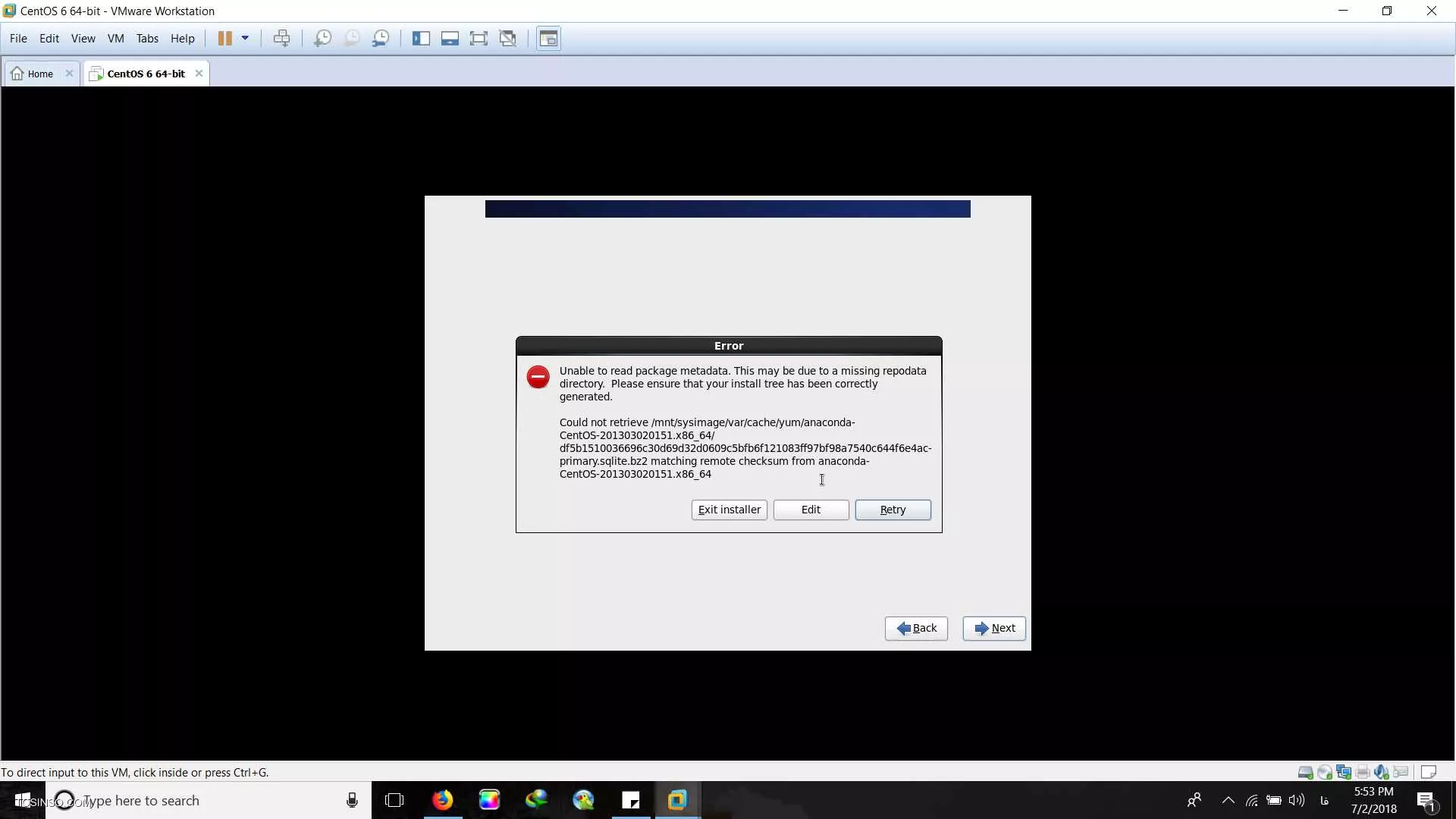 با سلام و خسته نباشید

هنگام نصب سیستم عامل لینوکس CentOS 6.4 در محیط VM Workstation دوتا خطا میده
یکی مربوط به ناسازگاری سخت افزار میباشد
و دومی مربورط به metadata میباشد

||https://tosinso.com/files/get/3e52ca42-3478-46c4-9b98-488f8d295332||

ممنون میشم کسی کمک کنه .

با تشکر فراوان

