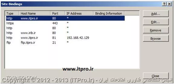 Bindings در IIS