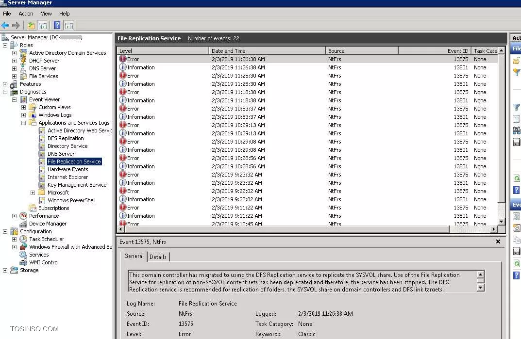 file replication:استارت نشدن سرویس file replicatin در ویندوز سرور 2008 r2