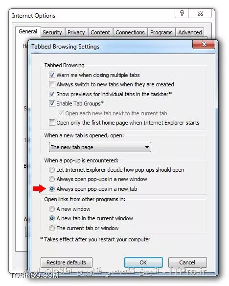 جلوگیری از باز شدن صفحات Pop-up در Internet explorer و Mozilla Firefox