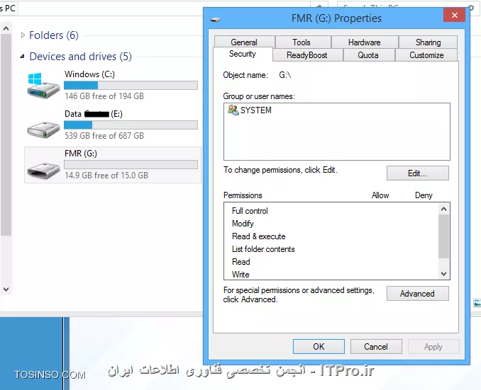 ||http://network.tosinso.com/files/get/41f351cc-082a-4660-bd56-450baf902a24||
روی Advanced کلیک کنید
در پنجره باز شده Owner رو عوض کنید یوزر خودتون رو بزنید