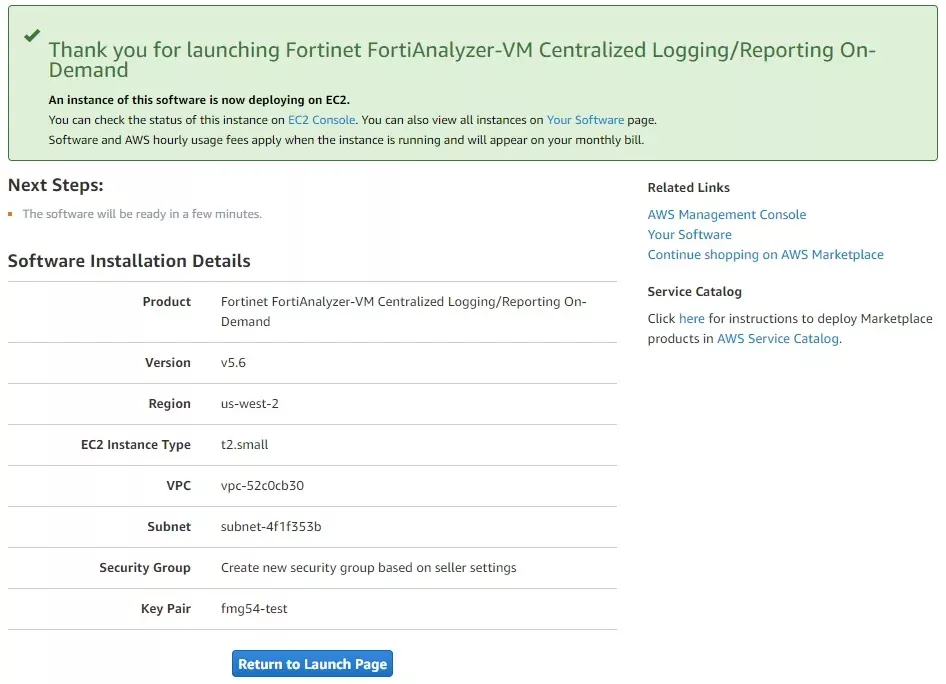 راه اندازی FortiAnalyzer-VM در AWS از طریق روش One Click Launch