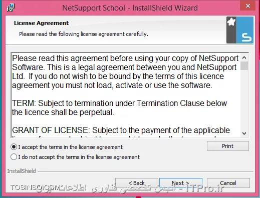 در این آموزش قصد دارم نحوه راه اندازی و استفاده از نرم افزار Net Support School رو بر روی VMware به صورت شماتیک توضیح بدم گرچه این روش در عمل کاربردی نداره ولی یک روش تمرینی خوب برای یاد گرفتن این نرم افزار کاربردی است. قسمت اول این اموزش مربوط به راه اندازی ماشین مجازی هست (اگر اشنایی دارید به بخش دوم مراجعه کنید) و بخش دوم استفاده از نرم افزار Net Support  ، در این مطلب آموزشی بر اساس یک سناریو نصب و راه اندازی VMWare و اتصال آنها به اینترنت و ایجاد یک شبکه داخلی و سپس راه اندازی نرم افزار کاربردی Net Support بر روی 3 ماشین VMWare که یکی از آنها به عنوان دستگاه معلم (Tutor) و 2 دستگاه دیگر به عنوان دانشجو (Student) شبیه سازی میشود.بر طبق این سناریو به ترتیب زیر 3 ماشین VMWare ایجاد میشود.
قدم اول : ایجاد یک ماشین مجازی جدید به ترتیب زیر:
||http://tosinso.com/files/get/c422d8d5-5359-4b5d-90c2-fcb1334963ef||
قدم دوم : یکی از دو حالت Typical یا Custom را انتخاب کرده و Next را میزنیم.
||http://tosinso.com/files/get/823e8f27-f990-4c0b-aecc-6d8c7c62d77e||
قدم سوم : در این مرحله میتوانیم محل فایل ایزوی ویندوز 8 را مشخص کرده و یا ان را به بعد موکول کنیم.
||http://tosinso.com/files/get/e76fa852-0add-402d-bf8f-fbc98eacfa0f||
قدم چهارم : در این مرحله نوع سیستم عامل و ورژن محصول را انتخاب میکنیم.
||http://tosinso.com/files/get/cf51fbad-5deb-4a73-a59a-382aec627b84||
قدم پنجم : نام ماشین مجازی را مشخص میکنیم.
||http://tosinso.com/files/get/3e1aa1aa-a0ca-4a3f-a1b6-4395d6e32c1f||
قدم پنجم : سپس با زدن Customize Hardware میتوانیم تنظیمات سخت افزاری ماشین مجازی را به دلخواه خود انجام دهیم.
||http://tosinso.com/files/get/25545a3a-c7b0-4914-b95c-03aed588ef1b||
قدم ششم : در این مرجله مقدار RAM ماشین مجازی را از طریق اسکرول تعبیه شده در سمت راست تعیین میکنیم
||http://tosinso.com/files/get/da09ec39-1df7-4d9b-aac9-fd883305fda9||
قدم هفتم : سپس تعداد پردازنده ها را مشخص میکنیم.
||http://tosinso.com/files/get/1d0edb30-b02e-40c6-85c2-5574c6e1d227||
قدم هشتم : در این مرحله حالت کارت شبکه خود را تعیین میکنیم. با توجه به شکل زیر 5حالت کارت شبکه مجازی در Vmware در نطر گرفته شده است که با توجه به سناریو NAT میتواند بهترین گزینه باشد.(نیاز به انصال هر ماشین به اینترنت بوده و ماشین ها باید به یکدیگر متصل شده و همدیگر را ببینند.)
||http://tosinso.com/files/get/f8e997b9-4baa-4268-86ad-4f2e0f0222f0||
قدم نهم : سپس مسیر فایل ایزوی سیستم عامل را تعیین میکینم.(در این سناریو هر 3 ماشین VM ویندوز 8.1)
||http://tosinso.com/files/get/87f047ce-6fe4-4f63-b3d0-e83871c302d7||
قدم دهم : سپس ویندوز 8 را نصب میکینم.
||http://tosinso.com/files/get/216fe59a-573e-4caa-ab1b-b3cd65d782ed||
قدم یازدهم : بعد از نصب هر VM میبایست برای هر ماشین VM Tools را هم برای راحتی کار و همچنین انتقال فایل نصب نرم افزار net support به ترتیب زیر نصب میکنیم
||http://tosinso.com/files/get/63d756e9-0dce-49e3-9133-8748cf1b65d6||
 قدم دوازدهم : همانطور که در شکل زیر میبینیم درایو مجازی VM Tools بر روی ماشین مجازی Mount شده و به راحتی کار نصب را انجام میدهیم.
||http://tosinso.com/files/get/e50fa9fe-5369-4f2f-9595-7865d66f7ae8||
قدم سیزدهم : فایل نصب نرم افزار Net Support را از سایت www.netsupportschool.com دانلود کرده و با توجه به نصب VM Tools فایل setup را به راحتی بر روی هر 3 ماشین کپی میکنیم.
||http://tosinso.com/files/get/3a7ac53b-a43d-4d6b-a562-f58857315000||
قدم چهاردهم : سپس بر روی ماشین Tutor فایل setup نرم افزار net support را اجرا کرده و آن را نصب میکنیم. و مراحل زیر را تا نصب کامل نرم افزار طی میکنیم.
||http://tosinso.com/files/get/1649c9b5-40b6-4119-87ab-30d4c5267f1f||
||http://tosinso.com/files/get/458a6a5a-586b-49d4-8109-ecc8097e1ae5||||http://tosinso.com/files/get/96eafb8c-56d5-477e-81ed-88eac296b9d5||
قدم پانزدهم : در این مرحله نوع کاربری net support را مشخص کرده که بر طبق سناریو برای یک ماشین Tutor و برای 2 ماشین student را نصب میکنیم.
||http://tosinso.com/files/get/36d33d42-ebea-40f2-980b-3f4f6ae16b1b||
||http://tosinso.com/files/get/db9bcd32-9c35-4e83-a9dd-cdb9e4ef1133||
قدم شانزدهم : بعد از اتمام نصب net support بر روی 3 ماشین مجازی در صورتی که هر 3 ماشین دسترسی به اینترنت نداشته باشند مراحل زیر را انجام میدهیم. ابتدا از منوی Edit گزینه Virtual Network Editor  را انتخاب کرده.
||http://tosinso.com/files/get/c7dc2761-ebdd-41a8-81d8-69dc5c804b73||
قدم هفدهم : با توجه به سناریوی تعیین شده برای هر 3 ماشین کارت شبکه در حالت NAT قرار داده شده در Virtual Network Editor بر روی VMnet 8 کلیک کرده تا تنطیمات NAT برای ماشین مجازی را انجام دهیم. همینطور که مشخص است کارت شبکه  در حالت NAT که بر روی سیستم عامل کامپیوتر میزبان ایجاد شده دارای محدوده IP : 192.168.113.0 بوده و بنابراین به منطور ایجاد ارتباط بین 3 ماشین مجازی این 3 ماشین هم باید از همین range ای پی اختصاص داده شود. به این منظور باید تیک use local DHCP service to distribute ip address to VMS را زده تا به هر سه ماشین از رنج IP مورد نطر به صورت اتوماتیک داده شود.(با این کار هم دسترسی به اینترنت برای 3 ماشین فراهم شده و هم هر 3 ماشین همدیگر را دیده و میتوانند با یکدیگر ارتباط درون شبکه ای داشته باشند.
||http://tosinso.com/files/get/3424910e-2f2b-4255-866e-2e8218e5e0ae||
بعد از این کار بر روی ماشین Tutor  آی پی های 2 ماشین دیگر را ping کرده تا از داشتن ارتباط اطمینان حاصل کنیم. بدین صورت هر 3 ماشین مجازی آماده برقراری ارتباط از طریق net support را داشته و میتوانیم محیط آموزشی net support را استفاده کنیم.
1- ایجاد یک room مجازی در ماشین Tutor: با اجرای نرم افزار net support پنجره زیر باز شده و استاد باید فیلدهای مربوطه را به ترتیب زیر پر کرده و سپس اتاق مجازی آموزشی را ایجاد کند.
||http://tosinso.com/files/get/20e36747-eb63-4f1c-9b77-ff19a8514c73||
2- بعد از کلیک کردن بر روی دکمه new پنجره زیر باز شده و استاد باید یکی از حالتهای زیر را به عنوان شروع کننده کلاس انتخاب کند. مورد اول Room Mode میباشد که این حالت به شما اجازه میدهد که کامپیوترهای داخل یک کلاس را گروه بندی کرده و دانشجویان میتوانند به این اتاق اموزشی برای شروع کلاس بپیوندند. حالت دوم  PC Mode میباشد که به شما اجازه میدهد که یک تعدادی کامپیوتر را که با هم در یک اتاق در اتصال هستند از طریق کابل را به هم متصل کرده و یک کلاس مجازی آموزشی تشکیل دهید. حالت سوم User Mode میباشد که به شما اجازه میدهد یک تعداد دانشجو را با استفاده از پروفایل های انها به کلاس اضافه کنید. حالت چهارم یک حالت ساده بوده که در ان شما به سادگی میتوانید شبکه موجود را جستجو کرده و همه دانشجویان را به کلاس مورد نظر اضافه کنید.
در این سناریو ما از حالت دوم استفاده میکنیم.
||http://tosinso.com/files/get/6b6cc5f8-5dcb-4fc8-8146-14b1744ccfa2||
3- در این مرحله پنجره Create Class باز شده و در این مرحله باید PC های دانشجویان کلاس را ابتدا جستجو کرده و سپس همه انها رو به کلاس اضافه کنیم.
||http://tosinso.com/files/get/be28d2da-cf20-4773-b06f-c3fdb16da00a||
||http://tosinso.com/files/get/7661349e-a09e-4f09-92e9-af40f2774d9b||
4-دبعد از ایجاد کلاس پنجره اصلی نرم افزار به صورت زیر میباشد و دانشجویان اضافه شده قابل روئیت میباشند.
||http://tosinso.com/files/get/4b4fd644-7999-4cf0-a5d8-3299d62a5923||
5- تب دوم این اجازه را به استاد داده تا نمایی از desktop های دانشجویان حاضر در کلاس را روئیت کرده و به نوعی انها را کنترل کند. علاوه بر ان استاد قادر است با کلیک کردن بر روی هر کدام از پنجره های پیش نمایش دسکتاپ دانشجویان به صورت remote به کامپیوتر دانشجوی مورد نظز دسترسی پیدا کند.
||http://tosinso.com/files/get/ace1446a-e122-460d-9987-f9b463cb2894||
6- در تب سوم که با ایکون های هد ست مشخص شده است استاد قادر است با کلیک بر روی Announce نوعی اطلاع رسانی را به دانشجویان ارسال کند. علاوه بر این استاد قادر بوده که با برداشتن تیک های بلندگو و میکروفون انها را از در کامپیوترهای دانشجویان از کار بیندازد.
||http://tosinso.com/files/get/9f032a1c-4787-4699-b565-85d2642adce8||
||http://tosinso.com/files/get/0379be7c-1a46-4d1c-b867-a36e50371cf6||
7-  در تب بعدی استاد قادر بوده که انواع سوالات را برای کل کلاس یا بخشی از کلاس مطرح کرده و جواب را هم از سوی دانشجویان دریافت کند.
||http://tosinso.com/files/get/c43fd40a-56a3-4579-afa2-0d3c41e151c3||
اولین مدل از سوالات First to answer میباشد که استاد با مطرح کردن یک سوال در کلاس گزینه مورد نظر را کلیک کرده و دانشجویان بر روی کامپیوترشان با پیغام زیر مواجه شده و اولین دانشویی که بر روی answer کلیک کند قادر خواهد بود تا سوال را جواب دهد.
||http://tosinso.com/files/get/95439e52-493b-4c49-9402-0a32e6e1f655||
||http://tosinso.com/files/get/38b943ed-8471-4716-adaf-fb8c6d71ded0||
بعد از پاسخ دادن به سوال بر روی پروفایل دانشجوی مورد نطر به شکا زیر 2 گزینه تیک و ضربدر در اختیار استاد قرار گرفته و صحیح یا نا درست بودن پاسخ دانشجوی مورد نظر را میتواند تعیین کند. 
||http://tosinso.com/files/get/a7d4b650-28eb-4d96-9b8f-c848ea3d257f||
در صورت درست بودن پاسخ دانشجوی مورد نظر یک ستاره به عنوان جایزه دریافت میکند.
||http://tosinso.com/files/get/fe29b122-7d8d-4d88-9c36-c5a5c5ab42fc||
نوع دوم سوال Enter an answer میباشد .
||http://tosinso.com/files/get/f0be3aa6-ecc8-4a26-83aa-4baf570f662d||
در این حالت استاد پاسخ صحیح را در کادر مورد نظر وارد کرده و بعد از مطرح کردن سوال بر روی Go کلیک کرده .
||http://tosinso.com/files/get/fea2b766-7725-41c2-952c-fadb8d7d2639||
همانطور که در شکل زیر نشان داده شده به محض کلیک کردن Go توسط استاد پنجره ای به شکل زیر در PC های دانشجویان ظاهر شده است
||http://tosinso.com/files/get/4e008f76-53c9-4d19-a40e-2e7d0117e3c1||
 و بعد از اتمام زمان تفکر دانشجویان قادر به پاسخگویی خواهند بود.
||http://tosinso.com/files/get/386151ee-a2eb-4cea-b35f-49f6fdb431e1||
بعد از پاسخگویی به سوال دانشجویان به شکل زیر از پاسخ دیگر دانشجویان مطلع میشوند و میتوانند خود را نسبت به کلاس ارزیابی کنند.
||http://tosinso.com/files/get/b9086a56-03ff-4c51-8ccd-47b4fdc36cd7||
همچنین استاد بعد از پاسخگوی دانشجویان به شکل زیر از پاسخ انها مطلع خواهد شد که رنگ قرمز نشان دهنده پاسخ اشتباه و رنگ سبز نشان دهنده دانشجویانی است که پاسخ صحیح را وارد کرده اند.
||http://tosinso.com/files/get/9ea7cab7-6aa7-4e01-9c4e-94cbfab24849||
در تب بعدی استاد قادر خواهد بود تا نوعی محدودیت برای دانشجویان کلاس از لحاظ دسترسی به  وب سایت های مختلف تعیین کندو ستون سمت راست برای وب سایت های ممنوعه بوده که استاد با کلیک بر روی علامت مثبت (سبز رنگ) وب سایت های ممنوعه را تعیین کند و در اینصورت دانشجویان قادر نخواهند بود به وب سایت های مذکور دسترسی پیدا کنند.
||http://tosinso.com/files/get/d8048463-751d-4453-ae99-dcd5a8c7405b||
از ستون چپ نیز استاد قادر بوده تا وب سایت های مورد تایید را اضافه کند و اجازه دسترسی را به دانشجویان داخل کلاس به وب سایت های مذکور بدهد.
||http://tosinso.com/files/get/589718f6-fc60-49b9-9985-800e2d2eb8f8||
علاوه بر این استاد قادر بوده با استفاده از دکمه های پایین صفحه  همه وب سایت ها را بلاک کند.
||http://tosinso.com/files/get/0f56aec7-c81f-4ee3-80c6-c9c1d1f93930||
در تب بعدی استاد قادر خواهد بود نوعی همه پرسی از کلاس انجام داده تا به نتیجه مورد نظر با استفاده از جواب ها برسد.
||http://tosinso.com/files/get/111fb50a-c772-4a68-85c9-6a3786756ebd||
در این تب ابتدا استاد سوال رو مطرح کرده و نوع پاسخ را از نوار کیک کشویی زیر response انتخاب کرده و سپس بر روی send کلیک کرده و ان را برای همه دانشجویان ارسال کند.
||http://tosinso.com/files/get/fe6c9156-519e-43a2-8ef5-b14047da890c||
به محض ارسال سوال پنجره زیر برای همه دانشجویان باز شده و میتوانند به سوال پاسخ دهند.
||http://tosinso.com/files/get/4700ffba-1dec-4e2f-a5f6-e13b72993e86||
بعد از پاسخ دادن همه دانشجویان استاد قادر خواهد بود تا از ستون سمت راست درصدی از پاسخ های تعیین شده را مشاهده کرده و ارزیابی مورد نظر را از سوال خود انجام دهد.
||http://tosinso.com/files/get/3371a176-c0f2-44e0-b907-2437197d2d3f||
تب بعدی دسترسی پرینتر به دانشجویان میباشد که استاد با استفاده از دکمه های پایین پنجره میتواند عملیات پرینت را متوقف و بلاک و یا برای همه دانشجویان آزاد کند.
||http://tosinso.com/files/get/6efcb071-3ec3-4396-858e-73aa8fe0ab01||
در تب بعدی استاد قادر خواهد بود تا فرایند مانیتورینگ فعالیت های دانشجویان را با کلیک بر روی Monitor Activity فعال یا غیر فعال کند و علاوه بر ان از این تب استاد قادر است دانشجویان را بلاک کند. 
||http://tosinso.com/files/get/2b3ac1f5-48b6-4860-8f14-02fe9e29cc53||
در تب بعدی استاد میتواند سطح دسترسی دانشجویان را به CD/DVD و USB تعیین کند.
||http://tosinso.com/files/get/f2d8851f-a280-4c91-b15f-781145d9dd4a||
آخرین تب یکی از پر کاربردترین تب ها بوده که استاد قادر است با ایجاد یک صفحه White Board تدریس را انجام دهد. برای نمایش White board برای همه دانشجویان استاد بر روی Show کلیک کرده که به محض کلیک صفحه White Board بر روی مانیتور دانشجویان ظاهر میشود. در این صفحه ابزارهای زیادی برای تدریس همچون ایجاد متن و استفاده از قلم و خطوط و اشکال مختلف به تدریس بپردازد. علاوه بر ان استاد میتواند رنگ قام و ضخامت ان و همچنین فونت متن ها را تغییر دهد و در نهایت میتواند صفحه کذکور را ذخیره و صفحه جدیدی ایجاد کند.
||http://tosinso.com/files/get/ada000e7-0f9b-43af-9c34-a189be039f81||
یکی از منوهای کاربردی در این نرم افزار استاد میتواند تکالیف مورد نظرش را برای دانشجویان به طریقه زیر ارسال کند.
||http://tosinso.com/files/get/2896704a-8fdd-4dae-9f3b-b79a39014eeb||
بعد از انتخاب Send Work پنجره زیر باز شده و استاد میتواند تکلیف کورد نظر را که در قالب یک فایل text ذخیره کرده است را انتخاب کرده و همچنین تایین کند که فایل مورد نظر در چه مکانی از PC های دانشجویان کپی شود.
||http://tosinso.com/files/get/c0e03536-c30b-4855-bab8-66fbb6028b8f||
 سپس با کلیک بر روس send فایل text بر روی PC دانشجویان کپی میشود .
||http://tosinso.com/files/get/57210fb5-f5ce-4204-8db9-cffb9c23b4b9||
و دانشجویان قادر خواهند بود که فایل مورد نطر را باز کنند و محتویات تکلیف تایین شده از طرف استاد را ببینند.
||http://tosinso.com/files/get/b123fd5a-c981-4f8e-93a2-6f8b19764f49||
از دیگر منوهای کاربردی برای استاد ایکون های Lock , Unlock می باشد که استاد در صورتی که نیاز داشته باشد از دیدن صفحه نمایش خود برای دانشجویان جلوگیری کند بر روی Lock کلید کند.
||http://tosinso.com/files/get/7cd4174b-5e72-4557-8829-a89cd38b499d||
به محض کلیک استاد بر روی Lock صفحه نمایش PC های دانشجویان به وضع زیر خواهد درامد.
||http://tosinso.com/files/get/824e86cf-bae2-4893-b83f-98eee194ff4d||
از منوی show استادی میتواند صفحه نمایش خود را به حالتهای مختلف برای دانشجویان برای انجام تدریس در بیاورد.
||http://tosinso.com/files/get/dab9a896-a5ad-43d2-ab1c-3dfaa806d6c6||
نحوه حضور و غیاب با استفاده از نرم افزار Net Support به شکل زیر بوده و استاد با کلیک بر روی منوی Student register انها را در کلاس ثبت نام کند. 
||http://tosinso.com/files/get/3c183ee7-76e8-4582-b18d-21d93a276350||
به محض کلیک استاد بر روی register پنجره ای به شکل زیر بر روی صفحه نمایش دانشجویان ظاهر شده که دانشجویان موظف به پر کردن فیلدهای خالی بوده و ان را تایید کنند.
||http://tosinso.com/files/get/9ada9676-2aec-4af3-a76a-2d1cd9668e05||
بعد از انجام حضور و غیاب استاد میتواند یک گزارش از ان را در قالب یک فایل با پسوند .csv ذخیره کند.
||http://tosinso.com/files/get/360717e1-6f4f-4c6f-b18d-85197b6afa0f||
همچنین استاد میتواند با کلیک بر روی registration report کلیک کند.
||http://tosinso.com/files/get/773a472f-124e-4362-b5ee-6a18a228ae53||
به محض کلیک بر روی registration report میتواند گزارشی از دانشجویان حاظر در کلاس و فعالیت های انها مشاهده کند.
||http://tosinso.com/files/get/c499c1b6-048b-4abb-a841-0fa9fb9c26cf||
از دیگر قابلیت های این نرم افزار chat , ارسال پیغام خصوصی از طرف استاد به دانشجویان میباشد.
||http://tosinso.com/files/get/e14a8f27-cb16-4a9f-aa1a-b020b050abd5||
در شکل زیر نمونه ای از محیط chat باز شده توسط استاد با یک دانشجو میباشد.
||http://tosinso.com/files/get/d3ee9b19-2dcb-45cf-add0-d4c87dba65cc||
در پایان استاد میتواند کلاس را به طرز زیر به پایان برساند.
||http://tosinso.com/files/get/13c9666a-fb77-4b8b-bddd-d6aedc050515||


نویسنده : رضا حاج فرج 
منبع : |جزیره مجازی سازی وب سایت توسینسو::https://tosinso.com/virtualization|
هر گونه کپی برداری بدون ذکر منبع غیر اخلاقی است. 
