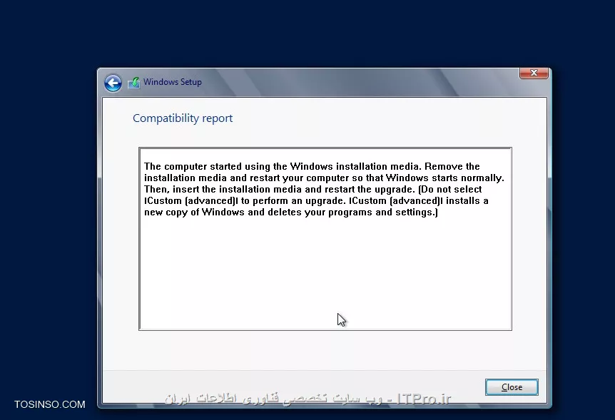 سلام دوستان
می خواهم windows server 2008 R2 را به windows server 2012 آپگرید کنم اما پس از زدن دکمه آپگرید با پیام زیر مواجه می شوم
اگر کسی می تواند کمک کند
ممنون از لطف شما
||https://tosinso.com/files/get/464acd93-2d96-48e2-9824-0dabcc1a5612||