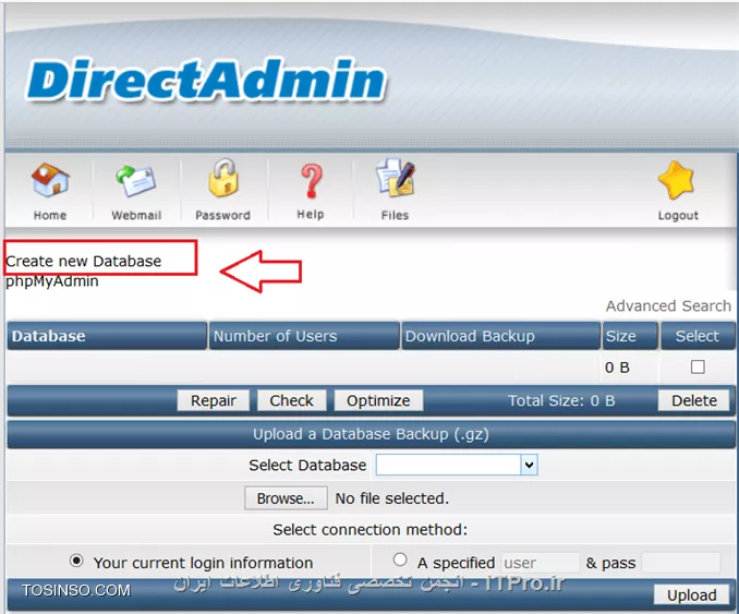 درسته افرین همین بود پاسخش ابتدا باید در MySQL Management باتوجه به شکل یک پایگاه داده بسازید
وقتی ساختیدیه یوزر و پسورد باید بهش بدید بعد میتونید برید تویه phpmyadmin .....
برای درک بهتر شکلش روهم میزارم
||http://web.tosinso.com/files/get/46fb7bdb-066a-4f10-9681-25356483bc64||
عکس روگذاشتم که اگه کسی بلدنبود بدونه کجابره