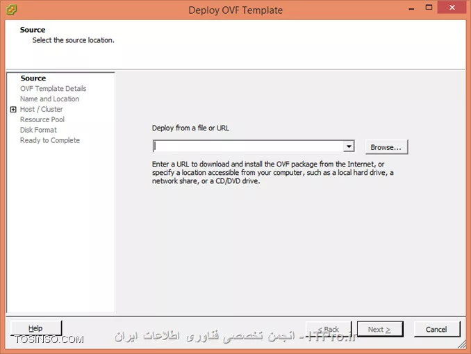 سلام
Export کردن از Vmware Workstation تموم شد. 
بعد توی Vcenter منوی File گزینه Deploy OVF Template رو انتخاب کردم.
||http://virtualization.tosinso.com/files/get/56a59bc4-e539-4591-bf65-ff1ee1c933ab||

اینجا هم سادست Browse  کردم و فایلی که Vmware Workstation برام Export کرده بود رو بهش معرفی کردم.
||http://virtualization.tosinso.com/files/get/48d3666f-1ee6-41db-8981-94f32888cbc6||

شروع کرد به Deployment کردن (استقرار)
||http://virtualization.tosinso.com/files/get/b264037e-d8e6-4fd0-a9c9-20bcae269704||

هنوز تموم نشده تموم بشه می گم 