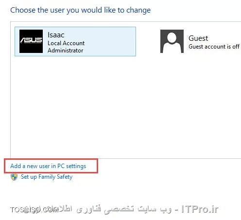 درود فراوان به دوستان خوب ITPRO ، با آخرین جلسه از سری مجموعه آموزش های دوره MCSA مایکروسافت در خدمت شما عزیزان هستم. جلسه پایانی این دوره را به مبحث روش های احراز هویت یا اعتبارسنجی در ویندوز 8 و نحوه پیکربندی آن اختصاص داده ایم. مانند همیشه ابتدا به تشریح مفاهیم خواهیم پرداخت و با دو مفهوم Authentication و Authorization آشنا خواهیم شد.

!! Authentication چیست؟
_Authentication_ در لغت به معنای تصدیق هویت، و در علوم کامپیوتر به فرایند تشخیص هویت افراد یا دستگاه ها اطلاق می گردد. از طریق Authentication است که افراد پیش از دسترسی به منابع کامپیوتر یا شبکه ابتدا هویت شان مشخص شده و سپس مجوز ورود و استفاده از منابع به آن ها داده خواهد شد، یا به اصطلاح فنی تر به زبان انگلیسی Who you are؟ اجازه دهید تا با مثالی این موضوع را روشن تر نماییم. شرکتی با صد نفر کارمند را در نظر بگیرید که ادمین شبکه آن به هر یک از کارکنان یک نام کاربری و رمز عبور برای استفاده از کامپیوترهای شبکه را داده است. 

یکی از کارکنان با نام Jack Johnson  بر روی کامپیوتر شماره 24 نام کاربری و پسورد خود را به منظور لاگین کردن وارد می کند (Username: Jack	Password:123456). اولین اتفاقی که در این سناریو خواهد افتاد این است که کامپیوتر شماره 24 ابتدا با سرور مرکزی ارتباط برقرار نموده و نام کاربری و پسورد وارد شده توسط فرد را برای سرور ارسال می کند، سرور نیز متعاقبا آن را با بانک اطلاعاتی کاربران موجود بر روی خود مقایسه کرده و در صورت یکسان بودن آن، پیامی را به کامپیوتر شماره 24 مخابره می نماید که نام کاربری و رمز عبور وارد شده با اطلاعات موجود بر روی سرور هم خوانی داشته و صحیح می باشد، لذا اجازه ورود را برای وی صادر کن. 

در نتیجه کامپیوتر شماره 24 نیز به فرد مورد نظر اجازه ورود به کامپیوتر را خواهد داد. حال اگر فرد مورد نظر نام کاربری و رمز عبورش را اشتباه وارد نماید، و با اطلاعات موجود بر روی سرور هم خوانی نداشته باشد، در نتیجه فرد با خطای The username or password is incorrect مواجه گشته و به وی اجازه ورود داده نخواهد شد. همین مثال را نیز می توان به صورت محلی و بدون ارتباط با سرور نیز در نظر گرفت. 

بدین صورت که فرد نام کاربری و رمز خود را وارد می نماید و کامپیوتر پس از مطابقت دادن آن با بانک اطلاعاتی خودش و در صورت صحیح بودن به فرد اجازه ورود به کامپیوتر را خواهد داد.به تمامی آن چه که در بالا صورت می پذیرد اصطلاحا فرایند Authentication یا احراز هویت گفته می شود. اما با توجه به آن چه که گفته شد، ویندوز 8 از سه طریق مختلف قادر به احراز هویت یا Authentication کاربران خواهد بود. ولی پیش از آن که بتوانیم کاربری را احراز هویت و شناسایی نماییم، ابتدا نیاز است تا آن را بر روی کامپیوتر ایجاد نماییم، که از یکی از سه روش زیر می توانید برای ساخت و ایجاد کاربران اقدام نمایید:

!! روش اول: با استفاده از رابط کاربری Metro
بدین منظور ابتدا ماوس خود را به گوشه سمت راست و قسمت بالای مانیتور برده و حدود یک ثانیه مکث کنید تا گزینه های مرتبط برایتان به نمایش در آید.سپس بر روی گزینه Settings کلیک نمایید تا وارد صفحه بعدی شویم.
<center>
||http://tosinso.com/files/get/790b2faa-e823-440a-bb6c-6b8d9d7e1a6c||
<center>

آن گاه همانند شکل زیر بر روی نوشته Change PC Settings کلیک نمایید
<center>
||http://tosinso.com/files/get/39b72299-ff6d-4fc9-86a4-1135a048d3e2||
<center>

و در صفحه ای که برایمان باز خواهد شد، گزینه Account را انتخاب کنید (تصویر زیر)
<center>
||http://tosinso.com/files/get/5b553f6e-c2c2-4705-8020-453217b70340||
<center>

سپس در صفحه بعدی نیز بر روی علامت + Add an account کلیک کرده تا وارد بخش مربوطه شوید
<center>
||http://tosinso.com/files/get/e495ae51-471b-4624-becf-6bd0163c8bb4||
<center>

در قسمت بعد، ویندوز از ما اطلاعات مربوط به کاربری که قصد ایجاد آن را داریم خواهد پرسید، که ما نیز آن ها را بر اساس موراد خواسته شده وارد کرده و در نهایت بر روی Next کلیک خواهیم کرد (تصویر زیر)
<center>
||http://tosinso.com/files/get/409a4c2c-c19d-4d79-9903-f1c611e599d4||
<center>

در نهایت با کلیک بر روی دکمه Finish مراحل ساخت یوزر با استفاده از رابط کاربری Metro به پایان خواهد رسید
<center>
||http://tosinso.com/files/get/6efd84cd-3569-42e9-9c00-6d1190d35246||
<center>

!! روش دوم: با استفاده از Control Panel
بدین منظور ابتدا به Control Panel بروید و بر روی آیکون User Accounts and Family Safety کلیک نمایید. سپس در صفحه ای که برایتان باز خواهد شد، بر روی نوشته User Accounts کلیک کنید.
<center>
||http://tosinso.com/files/get/f4823bff-3713-4d23-ac70-e8bb1d507c91||
<center>

آن گاه بر روی نوشته Manage another account و سپس Add a new user to this PC کلیک نمایید
<center>
||http://tosinso.com/files/get/a8370bd8-46e6-41f7-aad4-1cba7ca8e348||
||http://tosinso.com/files/get/49a5123f-4fc2-410a-9916-3653ee6b9662||
<center>

از این قسمت کار به بعد تقریبا تمامی مراحل شبیه به مراحل بالا بوده، که از این روی از تکرار آن پرهیز می کنم.

!! روش سوم: با استفاده از کنسول Local Users and Groups
برای ساخت یوزر با استفاده از این روش ابتدا عبارت lusrmgr.msc را در منوی استارت تایپ و پس از ظاهر شدن آیکون مربوطه، بر روی آن کلیک کنید تا کنسول Local Users and Groups باز گردد
<center>
||http://tosinso.com/files/get/92e17b16-3fce-4a33-9202-ea34b45812ae||
<center>

در پنجره ای که برایمان باز خواهد شد، در قسمت خالی صفحه کلیک و گزینه New User… را انتخاب نمایید
<center>
||http://tosinso.com/files/get/8073a445-3aa5-4fb3-b467-62d1d42caefd||
<center>

آن گاه اطلاعات مربوط به کاربر را وارد، و در نهایت بر روی Create کلیک کنید تا کاربر مورد نظر ایجاد گردد
<center>
||http://tosinso.com/files/get/218f27d5-3ae6-48e5-bb71-8a46e01586ad||
<center>

!! روش چهارم: با استفاده PowerShell
آخرین روش برای ساخت یوزر بر روی کامپیوتر از طریق کنسول PowerShell می باشد. بدین منظور ابتدا کنسول PowerShell را با دسترسی Administrator باز کنید و سپس فرمان زیر را درون آن تایپ نمایید:
<left>
net user /add test mypassword
<left>
گفتنی ست که در مثال بالا، ویندوز برای ما کاربری با نام test و با رمز عبور mypassword ایجاد خواهد نمود.

!! Authorization چیست؟
_Authorization_ در لغت به معنای اجازه دادن، و در علوم کامپیوتر به فرایند میزان دسترسی افراد به منابع موجود در شبکه یا کامپیوتر اشاره دارد. بدین معنا که با Authorize کردن یک فرد وی قادر خواهد بود تا به منابعی که ادمین برایش مشخص کرده دسترسی یابد. فرایند Authorize همیشه پس از Authentication  اتفاق خواهد افتاد. یعنی افراد ابتدا هویت شان مورد بررسی و تایید قرار گرفته(Authenticate)، و سپس بر همین اساس، به آن ها اجازه دسترسی به منابع داده می شود (Authorize). 

اجازه دهید تا با مثالی از این موضوع آن را بسط دهیم. شرکتی را در نظر بگیرید که صد نفر کارمند در آن مشغول به کار هستند، و فردی با نام Jack Johnson  بر روی کامپیوتر شماره 24 نام کاربری و پسورد خود را به صورت صحیح وارد می نماید، سپس هویت وی توسط سرور تایید شده و به او اجازه ورود به کامپیوتر داده خواهد شد. اما حال که فرد مجوز دسترسی به کامپیوتر و نیز شبکه مان را پیدا کرده است، واقعا برای او چه چیزهایی باید قابل دسترس باشد؟ و تا چه میزان می تواند از منابع کامپیوتر یا شبکه استفاده نماید؟ 

اینجاست که با فرایند Authorize میزان دسترسی ها برای افراد را مشخص خواهیم کرد. در واقع فرد با Authorize شدن، میزان دسترسی هایش نیز مشخص می گردد. پس در یک تعریف کلی Authorize کردن یک فرد یعنی تا چه میزان دسترسی به منابع شبکه و کامپیوتر برای فرد فراهم گردد. بگذارید تا با مثالی از دنیای واقعی این موضوع را بسط دهیم. به عنوان نمونه بازی شطرنج را در نظر بگیرید که هر مهره در این بازی دارای میزان مانوور و قدرت خاصی ست. مثلا مهره سرباز تنها قادر به حرکت از سمت جلو و تا یک یا دو حرکت می باشد، یا مهره فیل که قادر به هر میزان حرکت اما فقط در حالت زیگ زاگ می باشد. 

در نتیجه حرکت تمامی این مهره ها از قبل و توسط قوانین خاصی تعیین شده اند که نمی توان خلاف آن حرکتی را در بازی انجام داد. حال همین موضوع در فرایند دسترسی افراد در کامپیوتر یا شبکه نیز صدق می کند، یعنی ادمین قادر است تا با ایجاد یک سری دسترسی ها و محدودیت های خاص برای افراد به هر یک از آنان، تنها دسترسی های خاص و محدودی را بدهد. گفتنی ست که فرایند Authorize توسط NTFS Permissionها تعیین می گردد. 

حال بیایید تا مبحث Authorization توسط NTFS Permission ها را نیز به صورت عملی نیز انجام دهیم و اعمال کنیم. در این مثال قصد داریم تا به کاربری با نام User1 دسترسی به پوشه ای با نام Test و محتویات آن را داده، و همین دسترسی را از کاربر دیگری با نام User2 سلب نماییم، طوری که User1 به راحتی قادر به دیدن محتویات پوشه و نیز اجرای فایل ها باشد، در حالی که User2 این توانایی را نداشته باشد. پس گام به گام مراحل زیر را پیش می بریم ، ابتدا پوشه ای با نام Test در کامپیوتر ایجاد نمایید. سپس بر روی آن راست کلیک کرده و گزینه Properties را انتخاب کنید.
<center>
||http://tosinso.com/files/get/0b659e16-359f-4e6f-abc9-9ae38d607df2||
<center>

در پنجره ای که برایمان باز خواهد شد، به سربرگ Security بروید و دکمه Edit را کلیک نمایید
<center>
||http://tosinso.com/files/get/840d076f-64b3-4bad-8ad6-86f197ee55b8||
<center>

بر روی Add کلیک کرده، و در صفحه ای که برایتان باز خواهد شد، یوزر مورد نظرتان را (که در مثال من User1 است) جستجو و انتخاب نمایید
<center>
||http://tosinso.com/files/get/1684d2ef-0942-4ad4-8a29-fe9f8305f734||
||http://tosinso.com/files/get/8d1b8e10-74d7-48e3-855c-991205a8627c||
<center>

حال که User1 را انتخاب کردیم، با زدن تیک گزینه Full Control به وی دسترسی کامل به پوشه Test و نیز محتویات آن را را خواهیم داد.
<center>
||http://tosinso.com/files/get/841a8a8c-4603-4406-8ffc-d98ef2c52258||
<center>

کار تا بدین جای امر به اتمام رسیده است، اکنون اگر اطلاعاتی را در درون این پوشه کپی کنیم، تنها فردی که قادر به خواندن اطلاعات آن خواهد بود، User1 است، و دیگر یوزرهای موجود بر روی کامپیوتر اگرچه قادر به مشاهده اطلاعات موجود خواهند بود، اما توانایی مشاهده یا اجرای آن را نخواهند داشت.

* نکته 1: NTFS Permissionها هم در شبکه و هم در کامپیوتر شخصی به صورت Local قابل اعمال کردن می باشد.
* نکته 2: در شبکه هایی که هم از NTFS Permission و Share Permission استفاده می شود، حق اولویت همیشه با NTFS Permission خواهد بود.

امیدوارم موارد و مفاهیم ارائه شده در این جلسه نیز بدون ابهام و مورد پسند شما دوستان قرار گرفته باشد.

!! سخن پایانی
آرمان دارم هر آن چه که در سری آموزش های این دوره برای شما عزیزان فراهم نمودم هر چند اندک، اما مفید و در عین حال مورد توجه تان قرار گرفته باشد. گفتنی ست که کلیه مطالب این دوره بر اساس سر فصل های کتاب مربوطه با نام Configuring Windows 8  نوشته Scott D. Lowe و Derek Schauland و Rick W. Vanover بوده است. اگرچه مطالبی که طی این دوره ارائه شدند بسیار خلاصه تر از مباحث اصلی به زبان انگلیسی بودند، ولی کلیات به طور کامل بیان گشتند. 

بنده نیز در واقع این دوره را تنها به منظور آشنایی شما با مفاهیم آزمون بین المللی مایکروسافت (کد 70-687) بر روی وبسیات ITPRO قرار دادم تا کسانی که احیانا علاقه به شرکت در این آزمون داشته باشند با مراجعه به کتب زبان اصلی بتوانند هرچه بیشتر دایره دانش خودشان را گسترش داده و در آزمون اصلی شرکت نمایند.جلسه بعد که آخرین جلسه این دوره نیز خواهد بود، برای شما نمونه سوالاتی از این دوره به زبان انگلیسی به منظور ارزیابی میزان یادگیری آن چه که تا بدین جلسه آموختید آورده خواهد شد. مجددا از شما بابت وقت و زمانی که برای آموزش های من گذاشتید سپاسگزارم.
<left>
شادزی، خرم، بدرود
<left>

نویسنده : اسحاق احمدپور
منبع :| جزیره سرویس های شبکه مایکروسافت وب سایت توسینسو::https://tosinso.com/microsoft|
هرگونه نشر و کپی برداری بدون ذکر منبع و نام نویسنده دارای اشکال اخلاقی است