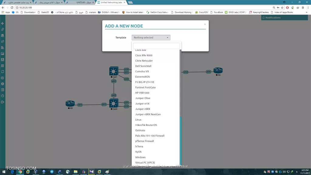 نیازی به نصب روی هیچ OS ای نیست، خودش از پیش روی لینوکس نصب شده شما فقط دانلود کنید و Deploy کنید، روی VMWare Workstation هم اجرا میشه
تو گوگل میتونید لینک دانلودشو پیدا کنید!
UNetLab یه emulator فوق العاده هست ولی به صورت پیش فرض هیچ image ای روش نداره (هیچ دیوایسی توش نیست)، یه بنده خدا اومده ایمیج های (دیوایس های) رایج رو داخلش اضافه کرده و اسمشو گذاشته UNetLab Lite
نسخه جدیدش دیگه منتشر نمیه، با اسم دیگه ای منتشر میشه: eve-ng که روی CPU های AMD ران نمیشه واسه همین پیشنهاد ندادم، و نسخه Lite اونو نمیشه تو اینترنت پیدا کرد (لینک ها همه expire شدن)، اگه بخواهید از eve-ng استفاده کنید میتونید ایمیج های UNetLab رو داخلش انتقال بدید (واسه این کار باید با UNetLab کار کرده باشید و بدونید باید ایمیج ها کجا کپی بشن)

اینم تصاویرش که الان دارم ازش استفاده می کنم:
 ||https://security.tosinso.com/files/get/4cb09d19-c365-485f-a2d3-4d43f35c8a52||

vSRX در حال اجرا:
||https://security.tosinso.com/files/get/0bd28e68-7c28-4f5a-a49c-2f008d904ab1||
