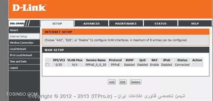 
سلام 
شما باید ابتدا کانفیگ اولیتون و delete کنید. 
در این قسمت برید و تیک اون تنظیماتی که در WAN setup زدید و بزنید و deleteش کنید بعد مجددا کانفیگ کنید.

||http://www.tosinso.com/files/get/4d9aa7b3-e61b-490d-b16f-e095a0cf3997||

موفق باشید