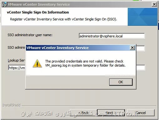 با سلام خدمت اساتید محترم 
در هنگام نصب vcenter با خطای زیر روبرو شدم 
لطفا راهنمایی بفرمایید
با تشکر
||http://tosinso.com/files/get/4e0b20b8-773b-46e6-82d8-88f1738c1680||